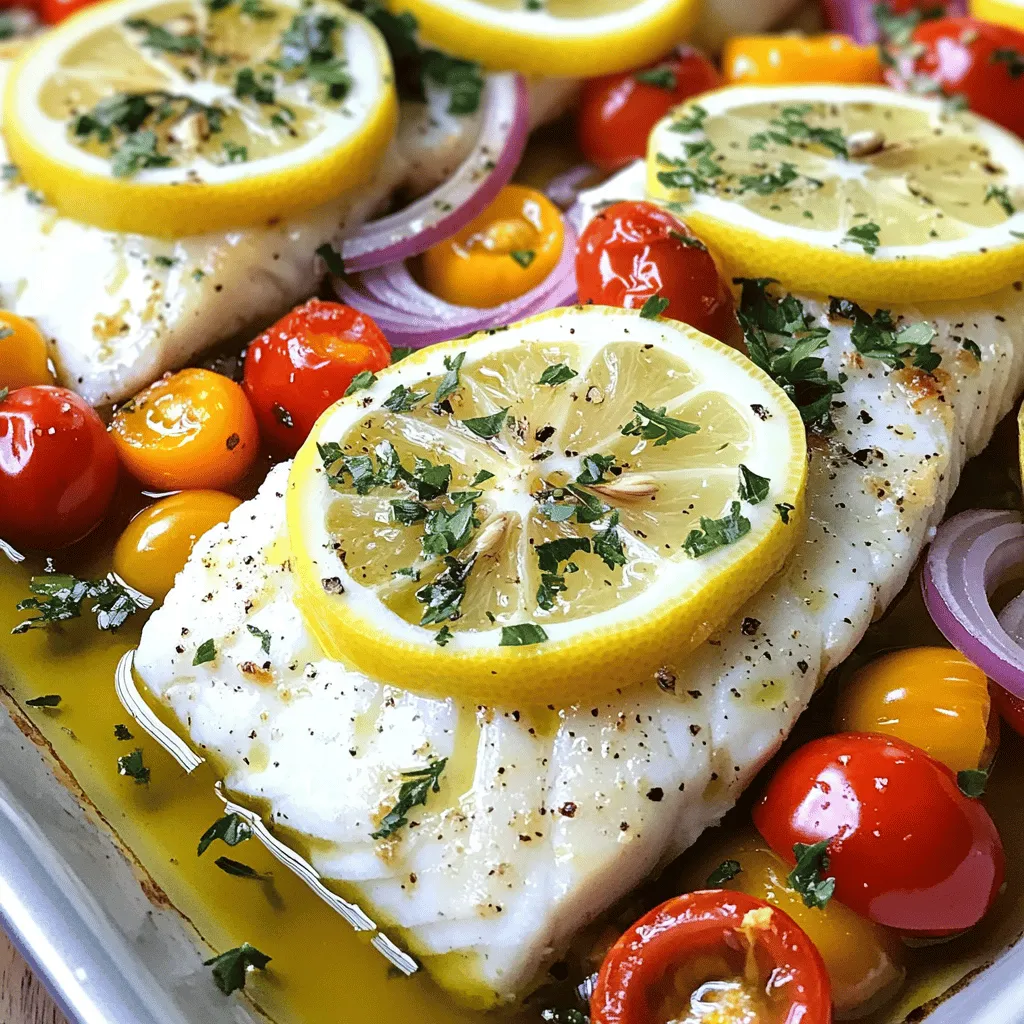 For this Easy Mediterranean Baked Fish, you need some fresh and simple items. Here’s what you will need: - 4 white fish fillets (like cod, tilapia, or sole) - 1 large lemon, sliced - 1 cup cherry tomatoes, halved - 1 red bell pepper, sliced - 1 small red onion, thinly sliced - 2 cloves garlic, minced - 3 tablespoons olive oil The white fish fillets are the main star here. They cook quickly and soak up all the flavors. The lemon adds brightness, while the tomatoes and bell peppers bring a sweet touch. The onion and garlic add depth to the dish. To make the fish tasty, you need a few seasonings: - 1 teaspoon dried oregano - 1 teaspoon dried basil - Salt and pepper to taste These herbs give the dish its Mediterranean flair. They work well with the fish and veggies. Adjust the salt and pepper to your taste. Fresh herbs can also be added for extra flavor. You can customize this dish with some fun extras: - Olives for a briny flavor - Capers for a tangy kick - Spinach or kale for added greens Feel free to mix and match these add-ins! They can change the taste and texture of your meal. Check out the Full Recipe for more ideas on how to make this dish your own. To start, gather your ingredients. You need: - 4 white fish fillets (like cod, tilapia, or sole) - 1 large lemon, sliced - 1 cup cherry tomatoes, halved - 1 red bell pepper, sliced - 1 small red onion, thinly sliced - 2 cloves garlic, minced - 3 tablespoons olive oil - 1 teaspoon dried oregano - 1 teaspoon dried basil - Salt and pepper to taste - Fresh parsley or basil for garnish Next, preheat your oven to 400°F (200°C). This step is key for even cooking. In a large baking dish, arrange the lemon slices in a single layer. The lemon adds flavor and moisture to the fish. Place the fish fillets on top of the lemon slices. Now, take a bowl and mix the cherry tomatoes, red bell pepper, red onion, and minced garlic. Drizzle the olive oil over the veggies. Sprinkle with oregano, basil, salt, and pepper. Stir it well. Spread this colorful mixture evenly over the fish fillets in the baking dish. Drizzle any leftover olive oil over the fish and veggies. Cover the baking dish with aluminum foil to keep it moist. Bake for 20 minutes. After that, remove the foil and bake for another 10 minutes. You want the fish to flake easily with a fork. Choose fresh fish for the best flavor. Look for bright eyes and shiny skin when buying. If you want to add more flavor, try fresh herbs like thyme or dill. You can also mix in olives or capers for a Mediterranean twist. For a fun twist, serve with crusty bread to soak up the juices. You can find the full recipe for this dish to enjoy at your next meal! Cooking time can change based on the thickness of your fish fillets. Thicker fillets need more time. As a rule, bake fish for about 10 minutes per inch of thickness. If you use thinner fillets, check them early. The fish is done when it flakes easily with a fork. Choosing the right fish is key to a tasty meal. Fresh fish is best, but frozen works too. Look for fillets that smell clean and look moist. Cod, tilapia, and sole are great choices. They have mild flavors that pair well with Mediterranean spices. Sauces can add a burst of flavor to your dish. Try a lemon-garlic sauce for a bright taste. A drizzle of balsamic glaze can add sweetness. You can also mix Greek yogurt with herbs for a creamy touch. These sauces will take your baked fish to the next level of flavor. For the full recipe, check out the Easy Mediterranean Baked Fish. {{image_2}} You can swap fish types easily. Cod, tilapia, and sole work well. If you want a stronger taste, try salmon or trout. These fish have a richer flavor. They also hold up well in the oven. You can even use shrimp or scallops if you like. Just adjust the cooking time for smaller seafood. Don’t feel stuck with the listed veggies. Zucchini and asparagus make great choices, too. You can also use eggplant or green beans for added crunch. Each veggie brings its own taste and texture. Mix and match to find your favorite combo. Just remember to cut them into uniform pieces for even cooking. Want to spice things up? Change the herbs and spices. Try adding fresh dill or thyme for a new twist. You can also sprinkle some red pepper flakes for heat. If you prefer a tangy kick, add capers or olives. Lemon zest adds brightness without much effort. Explore different flavors and find what you love best. For the full recipe, check out the Easy Mediterranean Baked Fish recipe above. After enjoying your Easy Mediterranean Baked Fish, store leftovers in the fridge. Use an airtight container to keep the fish fresh. It will last up to three days. If you have leftover vegetables, include them too. Just make sure to cool them down before sealing. To reheat, place the fish in a baking dish. Add a splash of olive oil to keep it moist. Cover it with foil to prevent drying out. Heat in a preheated oven at 350°F (175°C) for about 10-15 minutes. You can also use the microwave. Heat in short bursts, checking often to avoid overcooking. You can freeze the baked fish if you want to save some for later. Place the fish in a freezer-safe container. Wrap it tightly in plastic wrap or aluminum foil. It can last up to three months in the freezer. When ready to eat, thaw it in the fridge overnight before reheating. This method helps keep the fish tasty. The best fish for baking are white fish like cod, tilapia, or sole. These fish have a mild taste and cook evenly. They are also firm, making them easy to handle. You want fish that will flake nicely. Feel free to try other types too, like haddock or snapper. Each adds a unique flavor to your dish. Yes, you can use frozen fish fillets. Just remember to thaw them first. Thaw them in the fridge overnight or run them under cold water. This helps them cook evenly. If you bake them from frozen, add extra cooking time. Keep an eye on them as they cook. You know the fish is done when it flakes easily with a fork. The inside should look opaque and white. Another way to check is with a food thermometer. The fish should reach an internal temperature of 145°F (63°C). This ensures it is safe to eat. It’s all about that perfect texture and look. This article covers key ingredients, easy steps, and useful tips for baking fish. We explored how to enhance flavor and which fish to choose. Remember, storage and reheating methods keep your meals fresh. My final thought: baking fish is simple and rewarding. Try different flavors and enjoy the process. Happy cooking!