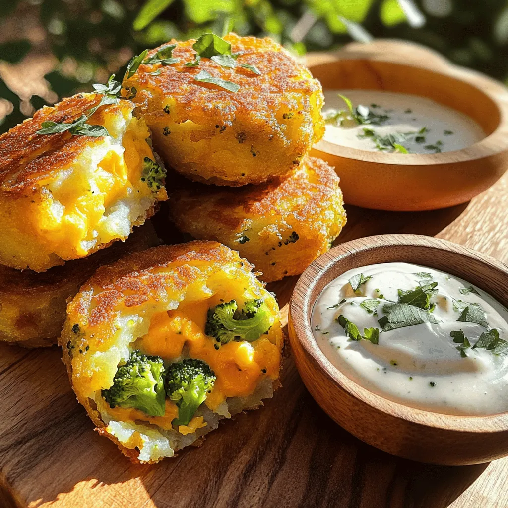 - 3 large potatoes, peeled and cubed - 1 cup shredded cheese (cheddar or mozzarella) - 1/2 cup cooked broccoli, finely chopped - 1/4 cup green onions, sliced - 1/2 teaspoon garlic powder - 1/2 teaspoon onion powder - Salt and pepper to taste - 1/2 cup breadcrumbs (for coating) - 1/4 cup all-purpose flour (for dusting) - 2 eggs, beaten - Oil for frying When picking potatoes, choose those that feel firm and smooth. Look for russets for a fluffy texture or Yukon Golds for a creamy type. Both work well in this recipe. For cheese, you can use cheddar for a sharp taste, or mozzarella for a milder option. Mixing cheeses can add great flavor too! Feel free to swap out broccoli for any veggie you like. Spinach, corn, or bell peppers can fit nicely. Adjust the amount based on your taste. Check out the Full Recipe for more details on making these stuffed potato cakes! First, boil the potatoes in a large pot. Fill the pot with water and add the cubed potatoes. Bring the water to a boil. Cook the potatoes until they are fork-tender, which takes about 15-20 minutes. Once done, drain the water and let the potatoes cool for a few minutes. Next, mash the potatoes in a bowl until smooth. Make sure there are no chunks left. You want a creamy texture for the best cakes. Now, it's time to mix the stuffing. In a large bowl, combine the shredded cheese, cooked broccoli, sliced green onions, garlic powder, onion powder, salt, and pepper. Stir until everything is evenly mixed. This step adds flavor to your cakes. Make sure the mixture is cool enough to handle. If it’s too hot, you might burn your hands while forming the cakes. Take a handful of the potato mixture and shape it into a small patty. Place about a tablespoon of the stuffing in the center of the patty. Fold the potato over the filling and shape it into a cake. Press it gently to seal. Repeat this with the rest of the mixture. Make sure the cakes are not too thick, or they may not cook evenly. Set up a dredging station with three bowls. One bowl should have flour, another with beaten eggs, and the last with breadcrumbs. Roll each potato cake in flour first. Then, dip it in the egg. Finally, coat it with breadcrumbs. Press gently to make sure the crumbs stick well. This step gives the cakes a crispy texture. Heat oil in a frying pan over medium heat. Carefully place the potato cakes in the hot oil. Cook them for about 4-5 minutes on each side until they are golden brown and crispy. Once cooked, transfer the cakes to a paper towel-lined plate. This helps to drain excess oil. Enjoy your tasty stuffed potato cakes! For the full recipe, check out the ingredients section. - Ideal oil temperature for frying: Heat your oil to about 350°F (175°C). This makes sure the cakes fry well. If the oil is too cold, the cakes will absorb too much oil. If too hot, they may burn outside while staying raw inside. - How to know when potato cakes are done: Look for a golden-brown color on both sides. You can also gently press the cakes with a spatula. If they feel firm and crispy, they are ready! - Plating the cakes attractively: Arrange the potato cakes in a circle on a large plate. Garnish with fresh herbs like parsley or chives for color. This makes your dish pop and look more inviting. - Best dips and sides to complement the dish: Serve with sour cream or a zesty salsa. A side salad or steamed veggies pairs well too. These options add freshness and balance to the meal. - Overmixing the potato mixture: Mix just enough to combine the ingredients. Overmixing can make the cakes dense. You want a light and fluffy texture. - Issues with cakes falling apart and how to prevent them: Ensure the potato mixture is cool enough before forming the cakes. If they fall apart, add a bit more flour or breadcrumbs to help bind them. This keeps your cakes intact during frying. For the full recipe, check out the Quick & Easy Stuffed Potato Cakes. {{image_2}} You can change up the taste of your stuffed potato cakes easily. Try using different cheeses. Creamy goat cheese or sharp feta can add a nice twist. You can also add meats, like cooked bacon or shredded chicken. For a veggie boost, mix in corn or bell peppers. The options are endless! If you prefer baking, you can skip frying. Preheat your oven to 400°F (200°C). Place the potato cakes on a baking sheet. Bake for 20-25 minutes. Flip them halfway through for even crispiness. This method gives you a lighter version of the cakes, while still keeping them tasty. For those avoiding gluten, you can easily adapt this recipe. Use gluten-free breadcrumbs instead of regular ones. You can also use almond flour or coconut flour for dusting. These substitutes work well and keep your potato cakes just as delicious. Enjoy a safe and tasty meal! To store leftover potato cakes, let them cool first. Place them in an airtight container. You can keep them in the fridge for up to three days. To keep them fresh, layer parchment paper between cakes to avoid sticking. This helps maintain their shape and texture. When you are ready to eat, simply reheat them in a pan or oven. Freezing these potato cakes is easy. First, place cooked cakes on a baking sheet. Make sure they are not touching. Freeze them for about an hour until firm. Then, transfer them to a freezer bag. Don't forget to label the bag with the date. For uncooked cakes, follow the same steps before they are cooked. When you want to enjoy them, take them out of the freezer. For cooked cakes, thaw them in the fridge overnight. Reheat in a pan until hot and crispy. For uncooked cakes, cook them straight from frozen. Just add a few extra minutes to the cooking time. Enjoy your tasty meal anytime! For more details, check the Full Recipe. You can serve stuffed potato cakes with many tasty sides. Here are some great options: - Fresh salad for crunch. - Creamy sour cream for dipping. - Spicy salsa to add some kick. - Steamed veggies for a healthy touch. - Tangy coleslaw to balance flavors. These sides work well together and make your meal fun and filling. To spice up your potato cakes, try these ideas: - Add diced jalapeños for heat. - Mix in cayenne pepper for a kick. - Use pepper jack cheese instead of regular cheese. - Stir in hot sauce to the potato mixture. These additions will give your cakes a nice zing without losing their tasty flavor. Yes, you can prepare potato cakes ahead of time. Here’s how: - Make the potato mixture and shape the cakes. - Place them on a tray and cover with plastic wrap. - Store in the fridge for up to 24 hours. For reheating, simply fry the cakes in hot oil until they are crispy again. Enjoy your quick and easy stuffed potato cakes any time! In this post, we covered how to make tasty stuffed potato cakes. We explored ingredients, preparation, cooking steps, and helpful tips. Remember to adjust flavors and fillings to suit your taste. You can fry or bake these cakes, making them easy to enjoy. With simple storage tips, you can keep leftovers fresh. Try mixing up spices or sides to make every meal special. Now, you’re ready to create delicious potato cakes that everyone will love. Enjoy your cooking adventure!