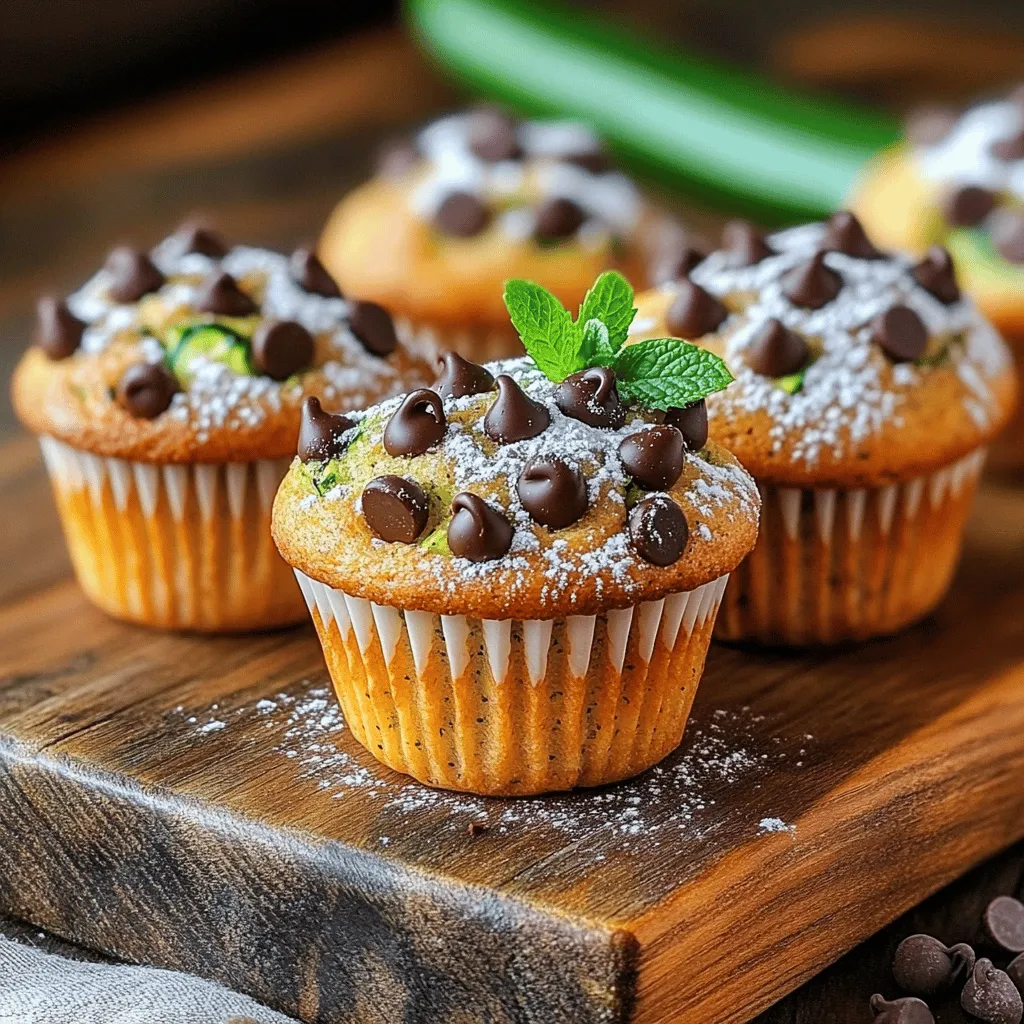 - Zucchini: Fresh vs. Frozen Fresh zucchini gives the best taste and texture. It adds moisture to the muffins. Frozen zucchini can work, too, but make sure to drain excess water. This helps avoid soggy muffins. - Flour Types: All-Purpose and Whole Wheat I like using a mix of all-purpose and whole wheat flour. All-purpose flour makes muffins light and fluffy. Whole wheat flour adds a nutty flavor and extra fiber. The blend creates a great texture. - Sweeteners: Granulated vs. Brown Sugar Granulated sugar gives sweetness and lightness. Brown sugar adds a rich, caramel flavor. Using both sweeteners in this recipe creates a balanced sweetness. It enhances the overall taste of the muffins. Here's the Full Recipe for your convenience: - 1 medium zucchini (about 1 cup grated) - 1 cup all-purpose flour - 1/2 cup whole wheat flour - 1 teaspoon baking soda - 1/2 teaspoon baking powder - 1/2 teaspoon salt - 1 teaspoon ground cinnamon - 1/2 cup granulated sugar - 1/4 cup brown sugar, packed - 1/2 cup vegetable oil - 2 large eggs - 1 teaspoon vanilla extract - 1 cup semi-sweet chocolate chips - 1/2 cup chopped walnuts (optional) Start by preheating your oven to 350°F (175°C). This temperature helps the muffins rise well and bake evenly. While the oven heats up, line a muffin tin with paper liners. This makes it easy to remove the muffins later. If you don’t have liners, grease the tin with cooking spray or butter. This keeps the muffins from sticking. Next, take out a bowl and mix the dry ingredients. Use 1 cup of all-purpose flour and ½ cup of whole wheat flour. Add 1 teaspoon of baking soda, ½ teaspoon of baking powder, ½ teaspoon of salt, and 1 teaspoon of ground cinnamon. Sifting the flour is important. It helps remove lumps and makes the muffins lighter. Measure the ingredients carefully for the best results. In another large bowl, mix together the sugars and oil. You need ½ cup of granulated sugar and ¼ cup of brown sugar. Add ½ cup of vegetable oil and blend well. Next, add 2 large eggs, one at a time, mixing well after each. Stir in 1 teaspoon of vanilla extract. Slowly add the dry mix to the wet mix. Stir until just combined. Do not overmix, as this can make the muffins tough. Finally, gently fold in 1 cup of grated zucchini and 1 cup of semi-sweet chocolate chips. If you like, add ½ cup of chopped walnuts for a nice crunch. Now, it’s time to bake! Fill each muffin cup about ¾ full with batter. Bake the muffins for 18-22 minutes. Check them by inserting a toothpick into the center. If it comes out clean, they are done. Let the muffins cool in the pan for 5 minutes. Then, transfer them to a wire rack. This helps them cool completely and keeps the texture perfect. For the best taste, enjoy your muffins warm. For the full recipe, refer to the detailed instructions above. Avoiding Soggy Muffins Soggy muffins can ruin the fun. To avoid this, use fresh zucchini. Grate it and remove excess water by squeezing it in a clean cloth. This keeps your muffins fluffy. Also, don't overmix the batter. Mixing just until combined helps maintain the right texture. Adding More Zucchini: Pros and Cons You can add more zucchini for extra moisture. But too much can make muffins dense. Start with a cup and see how you like it. If you want to add more, reduce some oil to balance it out. This keeps the muffins tasty but not too wet. Spice Variations and Add-ins Spices can take your muffins to the next level. Try adding nutmeg or ginger for warmth. You could also mix in dried fruits like raisins or cranberries for a sweet twist. Each spice gives a unique taste, so experiment and find your favorite. Choosing the Right Chocolate Chips Not all chocolate chips are the same. Semi-sweet chips work best in this recipe. They balance well with the sweetness from the sugars. If you want a richer flavor, dark chocolate chips are a great choice. They add depth to each bite. Displaying Your Muffins Creatively Presentation matters. Use a wooden board or a colorful plate for serving. Arrange the muffins in a circle or stack them high for a fun display. This adds appeal and makes your muffins the star of the table. Garnishing Ideas for Serving Garnish can elevate your muffins. A light dusting of powdered sugar adds charm. You can also top them with a dollop of whipped cream or a sprinkle of chopped nuts. Fresh mint leaves make a bright touch too. This adds color and freshness to your dish. For the full recipe, check the [Full Recipe]. {{image_2}} You can make these muffins gluten-free. Start by using gluten-free flour blends. Look for a blend that includes xanthan gum. This helps the muffins hold together. If your blend does not have it, add 1 teaspoon of xanthan gum to the mix. This will keep your muffins from crumbling. To make the muffins vegan, swap out the eggs and dairy. Use 1/4 cup of unsweetened applesauce for each egg. This keeps the muffins moist. For the oil, replace it with melted coconut oil or a vegan butter. Use coconut sugar instead of granulated sugar for a richer taste. If you want nut-free muffins, just leave out the walnuts. You can replace chocolate chips with carob chips for a different flavor. Always check labels for allergens in all your ingredients. This helps keep everyone safe. For a more classic muffin, use seeds like sunflower seeds instead of nuts. You can explore these variations, and get the full recipe for the best chocolate chip zucchini muffins to start baking! To keep your chocolate chip zucchini muffins fresh, store them in an airtight container. This helps keep moisture in. You can place them on the counter for up to three days. For longer storage, put them in the fridge. This extends their life to about a week. If you want to freeze muffins, wrap each one in plastic wrap. Then, place them in a freezer bag. This will help prevent freezer burn. You can freeze them for up to three months. When you’re ready to eat, just thaw them overnight in the fridge. To enjoy your muffins warm, you can reheat them in the oven or microwave. If using the oven, preheat it to 350°F (175°C). Place the muffins on a baking sheet and heat for about 10 minutes. This will keep them nice and soft. If you choose the microwave, heat each muffin for 15 to 20 seconds. Check to see if it’s warm enough. Be careful not to overheat them; they can become tough. Enjoy these simple reheating tips to savor every bite of your delicious muffins! Store your muffins in an airtight container. They last about 3 to 5 days at room temperature. For longer storage, keep them in the fridge for up to a week. You can also freeze them for up to 3 months. Just make sure to wrap them tightly in plastic wrap. Yes, you can make these muffins ahead of time. Prepare the batter and store it in the fridge for up to 24 hours. This helps the flavors blend better. Alternatively, bake the muffins and freeze them. Thaw them overnight in the fridge, then reheat them in the oven. You can swap all-purpose flour with gluten-free flour for a gluten-free option. For the sweeteners, use coconut sugar or maple syrup instead of granulated sugar. If you have egg allergies, applesauce or flaxseed meal can replace eggs in the recipe. Absolutely! You can add mashed bananas, shredded carrots, or even applesauce. Each option will give your muffins a unique twist. You can mix and match these add-ins based on what you have at home. These chocolate chip zucchini muffins are easy and fun to make. We talked about key ingredients, like using fresh zucchini and the right types of flour. Then, I shared steps to mix and bake them perfectly. Remember, you can try different flavors and options. Whether you go gluten-free or vegan, there’s a way for everyone. Store them well to keep them tasty. Now, it’s your turn to bake and enjoy these healthy treats!