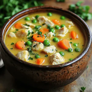 To make Healthy Chicken Pot Pie Soup, gather these simple and fresh ingredients: - 1 lb (450g) boneless, skinless chicken breasts, diced - 1 tablespoon olive oil - 1 medium onion, diced - 2 cloves garlic, minced - 3 medium carrots, diced - 2 celery stalks, diced - 1 cup frozen peas - 4 cups low-sodium chicken broth - 1 cup unsweetened almond milk - 1 teaspoon dried thyme - 1 teaspoon dried rosemary - ½ teaspoon salt - ¼ teaspoon black pepper - ½ cup whole wheat pastry flour - Fresh parsley for garnish Using fresh ingredients is key. The chicken adds protein, while the veggies bring color and texture. Olive oil helps with cooking and flavor. The herbs add depth, making each spoonful comforting. The almond milk keeps it creamy without being heavy. Make sure to use low-sodium chicken broth. It helps control salt levels. Whole wheat pastry flour thickens the soup while adding fiber. Garnish with parsley for freshness. This soup is not just a meal; it's a warm hug in a bowl. For the full recipe, check out the details above. 1. Cook chicken and set aside In a large pot, heat one tablespoon of olive oil over medium heat. Add one pound of diced chicken breasts. Cook until no longer pink, about five to seven minutes. Remove the chicken and set it aside. 2. Sauté onion and garlic In the same pot, add one medium diced onion and two minced garlic cloves. Sauté until the onion turns translucent, which takes about three to four minutes. 3. Add carrots and celery Next, add three diced carrots and two diced celery stalks. Stir frequently and cook for an additional five minutes until the veggies soften. 1. Incorporate whole wheat pastry flour Sprinkle half a cup of whole wheat pastry flour over the sautéed vegetables. Mix well to coat them. Cook for one more minute to remove the raw taste. 2. Gradually add chicken broth and almond milk Slowly pour in four cups of low-sodium chicken broth and one cup of unsweetened almond milk. Stir constantly to avoid lumps. 3. Return chicken and add herbs and spices Add the cooked chicken back into the pot. Also, include one teaspoon each of dried thyme and dried rosemary. Don’t forget half a teaspoon of salt and a quarter teaspoon of black pepper. Stir in one cup of frozen peas. 1. Bring to boil and simmer Bring the soup to a gentle boil. Then reduce the heat and let it simmer for 20 minutes, or until the veggies are tender and the soup thickens. 2. Adjust seasoning to taste Taste the soup and adjust the seasoning if needed. 3. Serve and garnish Serve hot, garnished with fresh parsley. Enjoy your warm, healthy chicken pot pie soup! You can find the full recipe for more details. - Use a rotisserie chicken for quicker preparation. This saves time and adds great flavor. - Adjust the thickness of the soup to your liking. Add more broth or milk for a thinner soup. Use less for a creamier texture. - Consider low-fat dairy alternatives like oat milk or skim milk. They can make the soup lighter. - Feel free to swap in different vegetables. Try green beans or corn for added crunch and color. - To achieve the perfect creamy texture, mix the flour well with the vegetables before adding liquids. This helps thicken the soup. - If your soup is too thick, add broth or milk to thin it out. For a thicker soup, let it simmer longer to reduce liquid. For the complete cooking guide, check out the Full Recipe. {{image_2}} You can easily make this soup even healthier. Adding leafy greens like spinach or kale boosts nutrition. These greens add vitamins and minerals without changing the taste much. You can stir them in during the last few minutes of cooking. Another option is to use gluten-free flour. This swap works well if you need to avoid gluten. You can use almond flour or a store-bought blend. Both will help thicken your soup while keeping it gluten-free. To make your soup more flavorful, try using different herbs and spices. Fresh thyme or oregano can give your dish a new twist. You might also add a pinch of paprika for some warmth. Experiment with flavors to find what you love best. Incorporating lemon juice is another great idea. Just a squeeze can brighten the dish. It adds a nice contrast to the creamy soup, making it even more tasty. If you want a vegetarian option, chickpeas or lentils are fantastic choices. They add protein and fiber while keeping the soup hearty. Just add them when you return the liquid to the pot. You can also swap the chicken for turkey. This change can give you a different flavor while keeping it lean. Use the same cooking steps as the original recipe. You will enjoy a new take on this comforting soup. For the full recipe, check out Healthy Chicken Pot Pie Soup. Store your Healthy Chicken Pot Pie Soup in the fridge for up to four days. Use airtight containers to keep the soup fresh. Glass or BPA-free plastic containers work well for this. Make sure to let the soup cool before sealing. This helps prevent condensation and keeps it tasty. To freeze the soup, let it cool completely. Then, pour it into freezer-safe bags or containers. Leave some space at the top to allow for expansion. Label each bag or container with the date. For reheating, thaw overnight in the fridge. Reheat on the stove over low heat. Stir often to keep the texture smooth. You can also use a microwave, but stir halfway through for even heating. Making a big batch of this soup is perfect for quick meals. Cook a double recipe and store it in your fridge or freezer. Portion it out for easy lunches. You can pack it in single servings to grab on busy days. This way, you can enjoy a warm, healthy meal without much fuss. You can use the stove or the microwave. The stove is my favorite choice. Just pour the soup into a pot. Heat it over low heat, stirring often. This helps keep the soup creamy. If using a microwave, place the soup in a safe bowl. Heat it in short bursts, stirring in between. This ensures even heating and prevents splatters. Yes, you can make this soup ahead of time. It tastes even better the next day! After cooking, let the soup cool down. Store it in an airtight container in the fridge. It lasts for about three days. You can also freeze it for longer storage. Just make sure to leave some space in the container for expansion. You can easily adjust this recipe for dietary needs. Here are some common swaps: - For dairy-free, use coconut milk instead of almond milk. - If you need gluten-free, swap whole wheat flour with a gluten-free blend. - For low-sodium diets, choose low-sodium chicken broth or make your own. - You can also add more veggies to increase fiber and nutrients. This blog post covered a delicious chicken soup recipe. I shared ingredients, steps, and tips to help you make it. Remember, you can swap ingredients for different tastes and textures. Store the soup easily in the fridge or freezer for quick meals. Explore variations for healthier options or different flavors. Cooking is about creativity and fun, so enjoy your time in the kitchen. Make this soup yours and share it with friends!