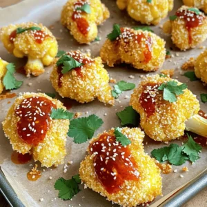 - 1 medium cauliflower, cut into florets - 1 cup all-purpose flour - 1 cup water - 1 teaspoon garlic powder - 1 teaspoon onion powder - 1 teaspoon paprika - Salt and pepper to taste - 1 cup panko breadcrumbs - 1/2 cup sweet chili sauce - 1 tablespoon soy sauce - 1 teaspoon sesame oil - 1 tablespoon sesame seeds (for garnish) - Fresh cilantro (for garnish) To make sweet chili cauliflower wings, you need fresh ingredients. Start with a medium cauliflower. Cutting it into florets makes it easy to handle. The batter needs flour and water, mixed with garlic powder, onion powder, and paprika. This gives a nice flavor. Don't forget salt and pepper to taste! Panko breadcrumbs create a crunchy outside. For the sauce, sweet chili sauce, soy sauce, and sesame oil blend well. Finally, sesame seeds and fresh cilantro add a lovely touch for garnish. A serving has about 250 calories, with 7 grams of protein, 36 grams of carbs, and 10 grams of fat. Cauliflower brings many health benefits. It is low in calories and high in fiber. It also contains vitamins C and K, which support your immune system. - Baking sheet - Mixing bowls - Whisk - Spatula Having the right tools makes cooking easier. A baking sheet helps the cauliflower wings crisp up. Mixing bowls are essential for making the batter. A whisk helps blend everything smoothly. Use a spatula to flip the wings and serve them. These tools will help you create the perfect sweet chili cauliflower wings. For the full recipe, check out the detailed steps above. First, cut the cauliflower into small florets. This helps them cook evenly. Rinse the florets under cold water to clean them well. Next, preheat your oven to 425°F (220°C). This high heat gives the wings a nice crisp. In a large bowl, mix 1 cup of all-purpose flour with 1 cup of water. Add 1 teaspoon of garlic powder, 1 teaspoon of onion powder, 1 teaspoon of paprika, salt, and pepper to taste. Whisk until the batter is smooth. It should not be too thick or too runny. The right consistency helps the batter stick to the cauliflower. Now, dip each cauliflower floret into the batter. Let the extra batter drip off. Then, roll the coated florets in 1 cup of panko breadcrumbs. This gives them a crunchy texture. Place the coated florets on a baking sheet. Bake in the preheated oven for 25-30 minutes. Flip them halfway through to get even cooking. After they turn golden brown, take them out. In a small saucepan, combine 1/2 cup of sweet chili sauce, 1 tablespoon of soy sauce, and 1 teaspoon of sesame oil. Heat gently until mixed. Once the cauliflower is baked, toss it in the sweet chili sauce. Make sure all the florets get coated. Return them to the baking sheet and bake again for 5-7 minutes. This step helps the sauce caramelize and adds more flavor. Enjoy your crispy and flavorful snack! For the complete recipe, follow the [Full Recipe]. To get those crispy wings, you must coat the cauliflower well. The batter needs to stick to each floret. Make sure to let any excess batter drip off before coating in panko. This helps create a crunch when baked. Bake at a high temperature of 425°F (220°C) for the best results. Flip the wings halfway through to cook evenly. This ensures every side gets that nice golden brown color. Adding spices to the batter can boost the flavor of your wings. Try adding a bit of cayenne for heat or smoked paprika for depth. You can also mix in some dried herbs like oregano or thyme. For dipping sauces, sweet chili sauce pairs perfectly, but you can also try ranch or a tangy yogurt sauce. These dips add a creamy contrast to the crispy texture of the wings. When serving your sweet chili cauliflower wings, think about pairing them with drinks. A cold beer or a refreshing iced tea works well. You can also serve them with a side of fresh veggies for a balanced meal. For presentation, arrange the wings on a colorful platter. Garnish with sesame seeds and chopped cilantro for a pop of color. This makes the dish look as good as it tastes! {{image_2}} To make this recipe vegan, you can swap the all-purpose flour and water for chickpea flour. Chickpea flour provides a nice texture and flavor. Mix it with enough water to form a thick batter. This keeps the wings crispy and adds more protein. You can also use flaxseed meal mixed with water as a binding agent. Just combine one tablespoon of flaxseed meal with three tablespoons of water. Let it sit for a few minutes until it thickens. If you love heat, add sriracha to the sweet chili sauce. Start with a tablespoon and mix it in well. Taste it, then add more if you want. You can also sprinkle cayenne pepper into the batter for a spicy kick. Adjust the heat level to your liking. Remember, you can always add more spice, but you can't take it out! You can use other veggies like broccoli or zucchini. They work well in this recipe. Just cut them into similar sizes as the cauliflower. Cooking times may change, so keep an eye on them. Broccoli may need about 20-25 minutes, while zucchini might be done in 15-20 minutes. Always check for crispiness before taking them out of the oven. To keep your sweet chili cauliflower wings fresh, store them in the fridge. Place the wings in an airtight container. This helps prevent moisture loss and keeps them crispy. Allow the wings to cool to room temperature before storing. They will stay good for about three to four days. When it comes to reheating, the oven is best. Preheat your oven to 350°F (175°C). Spread the wings on a baking sheet. Heat for about 10-15 minutes until they are crispy again. If you're in a hurry, you can use a microwave, but the wings won't be as crispy. Heat them in short bursts and check often to avoid sogginess. You can freeze your wings before or after baking. If you freeze them before baking, coat the florets and place them on a baking sheet. Freeze them until solid, then transfer to a freezer bag. If you freeze them after baking, let them cool first. Store in an airtight container or freezer bag. When you're ready to enjoy them, thaw overnight in the fridge. Reheat in the oven for the best texture. You can use gluten-free flour options. Try almond flour or chickpea flour. These flours work well and keep the batter light. Mix with water just like regular flour. This keeps the texture crispy and tasty. Yes, you can use frozen cauliflower. Just thaw and drain it well. This helps remove excess moisture. Pat the florets dry with a paper towel. This step is key for crispiness. These wings stay fresh for about 3 to 4 days in the fridge. Store them in an airtight container. Always check for any signs of spoilage before eating. Yes, you can prepare the wings ahead. Coat them and bake them. Let them cool, then store in the fridge. When you’re ready, just reheat them in the oven. This keeps them crispy. Great dips include ranch, blue cheese, or yogurt-based dips. These cool dips balance the heat from the sweet chili sauce. You can even try a tangy lime dip for a fresh twist. Check out the Full Recipe for more ideas! This article covered how to make delicious sweet chili cauliflower wings. You learned about the key ingredients, step-by-step instructions, and helpful tips for cooking. I shared variations, including vegan and spicy options, plus how to store and reheat leftovers. In my view, mastering this recipe gives you a great snack or appetizer. With some practice, you’ll create a dish that impresses. Enjoy your cooking journey and the tasty results!