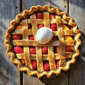 To make a Brown Butter Strawberry Peach Pie, gather these simple ingredients: - 1 ½ cups all-purpose flour - ½ cup unsalted butter (1 stick), browned - ½ cup granulated sugar - 1 teaspoon salt - 1/4 cup ice water - 2 cups fresh strawberries, hulled and sliced - 2 cups fresh peaches, peeled and sliced - 1 tablespoon lemon juice - ½ cup brown sugar - 1 tablespoon cornstarch - 1 teaspoon vanilla extract - 1 egg (for egg wash) - 1 tablespoon coarse sugar (for topping) Choosing fresh fruit is key for a great pie. Look for strawberries that are bright red and firm. Avoid any that are mushy or have dark spots. For peaches, select ones that feel slightly soft. They should also have a sweet smell. Always wash your fruit before using it. This helps remove any dirt or chemicals. If you have dietary needs, you can modify this pie. For a gluten-free option, use a gluten-free flour blend instead of all-purpose flour. You can also swap the butter for a vegan butter substitute to make it dairy-free. This way, everyone can enjoy this delicious pie! Start by making your pie crust. In a bowl, mix 1 ½ cups of flour, ½ cup of sugar, and 1 teaspoon of salt. Next, add the browned butter. This butter gives the crust a nutty flavor. Stir until it looks like coarse crumbs. Gradually add 1/4 cup of ice water. Mix until the dough forms a ball. Shape it into a disc, wrap it in plastic, and put it in the fridge for at least 30 minutes. Chilling helps the dough stay flaky. While the dough chills, prepare the filling. In a separate bowl, combine 2 cups of sliced strawberries and 2 cups of sliced peaches. Add 1 tablespoon of lemon juice to brighten the flavors. Then, mix in ½ cup of brown sugar, 1 tablespoon of cornstarch, and 1 teaspoon of vanilla extract. This mixture will create a sweet and juicy filling. Let it sit for a bit. This allows the flavors to mix well. Once the dough is chilled, preheat your oven to 425°F (220°C). On a floured surface, roll out the dough to fit your 9-inch pie pan. Place the rolled dough in the pan and trim any extra. Pour the strawberry and peach filling into the crust, spreading it evenly. For a beautiful top, roll out more dough and cut it into strips. Weave these strips over the filling to make a lattice top. Crimp the edges with your fingers or a fork to seal. Brush the top with a beaten egg and sprinkle coarse sugar for a sweet crunch. Bake for 30-35 minutes until the crust is golden and the filling bubbles. Let it cool for an hour before slicing. This helps the filling set nicely. Enjoy your delicious pie! For the complete recipe, refer to the Full Recipe. To make brown butter, start by melting unsalted butter in a pan over medium heat. Keep stirring it. Soon, you'll see it change color. The butter will turn a golden brown and give off a nutty aroma. This step is key to adding depth and richness to your pie. Be careful not to burn it. Once it’s ready, let it cool slightly before using it in your dough. This enhances the taste of the crust and adds a lovely flavor to the filling. A flaky pie crust needs cold ingredients. Start with chilled butter and cold water. When you mix the butter into the flour, do it gently. You want small lumps of butter to remain. These lumps create steam when baking, which leads to flakiness. After mixing, wrap the dough and chill it for at least 30 minutes. This rest time allows the gluten to relax, making it easier to roll out. Preheat your oven to 425°F (220°C). This high heat helps the crust become golden and crisp. Bake the pie for 30-35 minutes. Watch for the crust to turn golden brown and the filling to bubble up. If the edges brown too quickly, cover them with foil. Let the pie cool for about an hour before slicing. This cooling period helps the filling set and makes serving easier. For the best taste, serve warm with vanilla ice cream or whipped cream. For the full recipe, check out the Brown Butter Strawberry Peach Pie. {{image_2}} You can mix up the filling in your Brown Butter Strawberry Peach Pie. While strawberries and peaches shine brightly, other fruits can add a twist. Try using blueberries or raspberries for a new flavor. These berries bring a tartness that balances the sweetness. You can even create a mix. Just keep the same amount of fruit to maintain the pie's structure. Sweetness is key in any pie. You can adjust the sugar based on your taste. If you like it less sweet, cut back on the brown sugar and granulated sugar. Adding a bit more lemon juice can also balance the flavors. Taste the filling before baking. This way, you can find the perfect sweetness for you and your guests. If you want a different texture, try a crumble topping. Instead of weaving a lattice crust, combine flour, brown sugar, oats, and butter to make a crumble. Sprinkle it over the filling before baking. This gives a crunchy contrast to the soft fruit. It also saves time if you’re in a hurry. Just remember, the baking time may vary, so keep an eye on it! For the full recipe, check out the link above! To keep your Brown Butter Strawberry Peach Pie fresh, store it in a cool place. Once the pie is fully cooled, cover it with plastic wrap or aluminum foil. This protects it from drying out and keeps the flavors intact. If you have a pie dish with a lid, that works great too. Always let the pie cool completely before covering it. This will prevent condensation that can make the crust soggy. In the fridge, your pie will last for about 3 to 4 days. Make sure it's well covered to maintain freshness. If you want to keep it longer, you can freeze it. When properly wrapped, the pie can last for up to 3 months in the freezer. Just remember to let it cool completely before freezing. If you plan to freeze it, I recommend slicing the pie first for easy serving later. To reheat your pie, preheat your oven to 350°F (175°C). Place the pie on a baking sheet to catch any drips. Heat it for about 15 to 20 minutes. This warms the filling and makes the crust crispy again. If you want to warm individual slices, you can use the microwave. Heat each slice for about 30 seconds or until warm. Enjoy it with ice cream for a delightful treat! To cut a pie cleanly, use a sharp knife. Dip the knife in hot water before each slice. This helps the knife glide through the crust and filling. Wipe the knife with a cloth after each cut. This keeps the slices neat and tidy. Always start from the center and work your way out. Yes, you can prepare the pie ahead of time! You can make the crust and filling a day before. Just store the crust wrapped in plastic in the fridge. Keep the filling in a sealed container. When you're ready, assemble the pie and bake it. This saves time and lets the flavors blend well. If your pie crust is soggy, try blind baking it. Blind baking means pre-baking the crust before adding the filling. This helps set the crust and keeps it crisp. If the crust is already baked, you can spoon off any excess liquid from the filling. This will help the crust stay crunchy when you serve it. This blog post covered everything you need for a perfect Brown Butter Strawberry Peach Pie. You learned how to choose fresh fruits, make a flavorful filling, and craft an ideal crust. My tips will help you achieve that rich brown butter flavor and flaky texture. You can even explore variations with different fruits or toppings. Remember to store leftovers properly to enjoy your pie later. With these steps, you’ll impress everyone with your pie-making skills. Happy baking, and enjoy every slice!