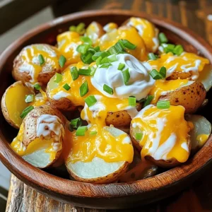 - 2 pounds baby potatoes, halved - 1 cup shredded sharp cheddar cheese - 1/2 cup sour cream - 2 tablespoons ranch seasoning mix - 3 tablespoons olive oil - 1 teaspoon garlic powder - 1/2 teaspoon onion powder - Salt and pepper to taste - 1/4 cup chopped green onions for garnish To make Cheesy Ranch Potatoes, you need fresh and simple ingredients. I love using baby potatoes for their tender texture and rich flavor. You can find these at most grocery stores. The sharp cheddar cheese adds a nice kick that pairs well with the ranch seasoning. Sour cream brings creaminess to the dish. Choose a good-quality brand for the best taste. Ranch seasoning mix gives a burst of flavor that makes these potatoes stand out. You can even make your own if you have the time! The olive oil helps the potatoes crisp up in the oven. Garlic and onion powder add depth to the flavor. Lastly, don't forget salt and pepper! These are your basics to enhance all the flavors in the dish. - Mixing bowl - Baking sheet - Parchment paper - Measuring cups and spoons You’ll need some handy tools for this recipe. A mixing bowl allows you to easily toss the potatoes with the oil and spices. Use a baking sheet lined with parchment paper for easy cleanup and perfect roasting. Measuring cups and spoons help ensure you get the right amounts of each ingredient. With these ingredients and tools, you will be ready to create a tasty side dish everyone will love. For the complete recipe, check the Full Recipe section. - Preheat your oven to 400°F (200°C). This helps to cook the potatoes evenly. - Prepare the potatoes by halving them. This way, they cook faster and soak up more flavor. - Toss the potatoes with seasonings. In a mixing bowl, add olive oil, garlic powder, onion powder, ranch seasoning, salt, and pepper. Coat the potatoes well. - Spread the seasoned potatoes on a baking sheet lined with parchment paper. A single layer helps them roast better. - Roast the potatoes in the oven for 25-30 minutes. Look for a golden color and fork-tender texture. - After roasting, add cheese on top of the hot potatoes. Return them to the oven for 5-7 minutes. You want the cheese to melt and get bubbly. - Drizzle sour cream over the hot potatoes. This adds a creamy touch that balances the flavors. - Garnish with chopped green onions. They add color and a fresh taste. For the complete recipe, check the [Full Recipe]. To make your cheesy ranch potatoes really pop, try using different cheeses. Sharp cheddar gives a nice bite, but you can also use pepper jack for some spice. Mixing cheeses can create unique flavors. Adding extra spices can also boost the taste. Try paprika for smokiness or cayenne pepper for heat. Don’t be afraid to experiment! For even cooking, space the potatoes well on the baking sheet. This allows hot air to circulate, helping them cook evenly. A kitchen thermometer is a great tool for checking doneness. Aim for around 210°F (99°C) for soft, fluffy potatoes. For serving, use a rustic wooden bowl. It adds charm and makes the dish feel cozy. To keep the dish warm before serving, place it in a low oven. Set your oven to about 200°F (93°C) while you finish your meal prep. This keeps your cheesy ranch potatoes ready to enjoy! For a pop of color, sprinkle extra green onions on top right before serving. This small touch makes a big difference. Enjoy your meal! {{image_2}} You can change the type of potatoes for this dish. While baby potatoes work great, feel free to use red or Yukon gold potatoes instead. These varieties will give you a different texture and taste. You can also switch the cheese. Sharp cheddar is classic, but mozzarella or pepper jack adds a fun twist. Each cheese brings its own flavor, making the dish unique. Crispy bacon bits make this dish even better. They add crunch and a savory flavor that pairs well with the ranch. Just cook the bacon until crispy, chop it up, and mix it in before baking. You can also toss in some veggies. Bell peppers and asparagus are great choices. They add color and nutrition. Just chop them into small pieces and mix them in with the potatoes. If you need a gluten-free option, this recipe is naturally gluten-free. Just check your ranch seasoning to make sure it has no gluten. For a vegan version, use plant-based cheese and sour cream. There are many tasty vegan cheese options today. They melt well and give you that cheesy flavor without dairy. To store leftovers, let them cool first. Place the cheesy ranch potatoes in an airtight container. This helps keep them fresh. I recommend using a glass container. Glass is safe and does not absorb odors. You can store them in the fridge for up to three days. When it comes to reheating, the oven is best. Preheat your oven to 350°F (175°C). Place the potatoes on a baking sheet. Heat for about 10-15 minutes. This keeps them crispy. If you use a microwave, heat in short bursts. Check every 30 seconds. Microwaving may make them soft. You can freeze cheesy ranch potatoes, but texture may change. To freeze, let the dish cool completely. Place in a freezer-safe container, leaving space for expansion. Seal tightly. You can freeze them for up to three months. When ready to enjoy, thaw in the fridge overnight. Reheat in the oven for the best results. This keeps the flavors and texture intact. For more detailed steps, check the Full Recipe. Yes, you can make Cheesy Ranch Potatoes ahead of time. To do this, prepare the potatoes up to the roasting step. After tossing them in olive oil and seasonings, cover the bowl and store it in the fridge. You can keep them like this for up to 24 hours. When you're ready, just roast them as the recipe states. This saves time and makes meal prep easy! To add some heat to Cheesy Ranch Potatoes, you have a few options. - Add jalapeños: Chop fresh or pickled jalapeños and mix them in before roasting. - Use spicy ranch seasoning: Swap your regular ranch for a spicy version. - Sprinkle chili powder: Add a pinch of chili powder or cayenne pepper to the seasonings. These little tweaks will bring a fun kick to the dish! Cheesy Ranch Potatoes pair well with many dishes. Here are some great ideas: - Grilled chicken: Juicy chicken adds a nice protein balance. - Steak: The rich flavor of a steak complements the cheesy potatoes. - Salad: A fresh side salad brightens the meal. - Roasted veggies: Colorful roasted vegetables add health and texture. These sides will create a complete and tasty meal. For the full recipe, check the section above! This blog post walks you through the fun and tasty journey of making Cheesy Ranch Potatoes. You learned the key ingredients and tools needed, plus simple steps to prepare and cook the dish. I shared tips to boost flavor and ways to switch things up for your taste. Storing and reheating leftovers is simple too. Remember, this dish is versatile and perfect for any meal. Enjoy your cooking adventure and have fun trying new variations!