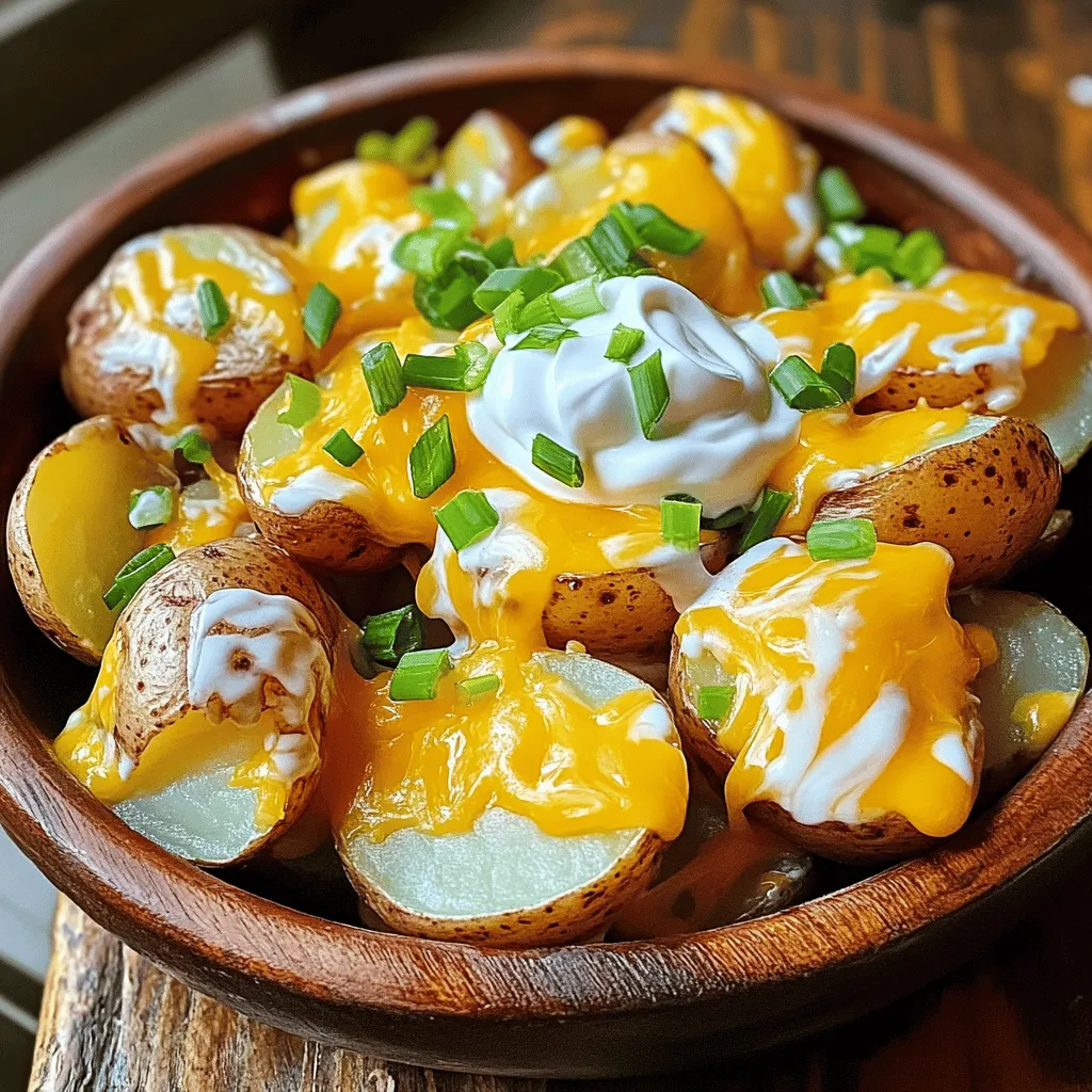 - 2 pounds baby potatoes, halved - 1 cup shredded sharp cheddar cheese - 1/2 cup sour cream - 2 tablespoons ranch seasoning mix - 3 tablespoons olive oil - 1 teaspoon garlic powder - 1/2 teaspoon onion powder - Salt and pepper to taste - 1/4 cup chopped green onions for garnish To make Cheesy Ranch Potatoes, you need fresh and simple ingredients. I love using baby potatoes for their tender texture and rich flavor. You can find these at most grocery stores. The sharp cheddar cheese adds a nice kick that pairs well with the ranch seasoning. Sour cream brings creaminess to the dish. Choose a good-quality brand for the best taste. Ranch seasoning mix gives a burst of flavor that makes these potatoes stand out. You can even make your own if you have the time! The olive oil helps the potatoes crisp up in the oven. Garlic and onion powder add depth to the flavor. Lastly, don't forget salt and pepper! These are your basics to enhance all the flavors in the dish. - Mixing bowl - Baking sheet - Parchment paper - Measuring cups and spoons You’ll need some handy tools for this recipe. A mixing bowl allows you to easily toss the potatoes with the oil and spices. Use a baking sheet lined with parchment paper for easy cleanup and perfect roasting. Measuring cups and spoons help ensure you get the right amounts of each ingredient. With these ingredients and tools, you will be ready to create a tasty side dish everyone will love. For the complete recipe, check the Full Recipe section. - Preheat your oven to 400°F (200°C). This helps to cook the potatoes evenly. - Prepare the potatoes by halving them. This way, they cook faster and soak up more flavor. - Toss the potatoes with seasonings. In a mixing bowl, add olive oil, garlic powder, onion powder, ranch seasoning, salt, and pepper. Coat the potatoes well. - Spread the seasoned potatoes on a baking sheet lined with parchment paper. A single layer helps them roast better. - Roast the potatoes in the oven for 25-30 minutes. Look for a golden color and fork-tender texture. - After roasting, add cheese on top of the hot potatoes. Return them to the oven for 5-7 minutes. You want the cheese to melt and get bubbly. - Drizzle sour cream over the hot potatoes. This adds a creamy touch that balances the flavors. - Garnish with chopped green onions. They add color and a fresh taste. For the complete recipe, check the [Full Recipe]. To make your cheesy ranch potatoes really pop, try using different cheeses. Sharp cheddar gives a nice bite, but you can also use pepper jack for some spice. Mixing cheeses can create unique flavors. Adding extra spices can also boost the taste. Try paprika for smokiness or cayenne pepper for heat. Don’t be afraid to experiment! For even cooking, space the potatoes well on the baking sheet. This allows hot air to circulate, helping them cook evenly. A kitchen thermometer is a great tool for checking doneness. Aim for around 210°F (99°C) for soft, fluffy potatoes. For serving, use a rustic wooden bowl. It adds charm and makes the dish feel cozy. To keep the dish warm before serving, place it in a low oven. Set your oven to about 200°F (93°C) while you finish your meal prep. This keeps your cheesy ranch potatoes ready to enjoy! For a pop of color, sprinkle extra green onions on top right before serving. This small touch makes a big difference. Enjoy your meal! {{image_2}} You can change the type of potatoes for this dish. While baby potatoes work great, feel free to use red or Yukon gold potatoes instead. These varieties will give you a different texture and taste. You can also switch the cheese. Sharp cheddar is classic, but mozzarella or pepper jack adds a fun twist. Each cheese brings its own flavor, making the dish unique. Crispy bacon bits make this dish even better. They add crunch and a savory flavor that pairs well with the ranch. Just cook the bacon until crispy, chop it up, and mix it in before baking. You can also toss in some veggies. Bell peppers and asparagus are great choices. They add color and nutrition. Just chop them into small pieces and mix them in with the potatoes. If you need a gluten-free option, this recipe is naturally gluten-free. Just check your ranch seasoning to make sure it has no gluten. For a vegan version, use plant-based cheese and sour cream. There are many tasty vegan cheese options today. They melt well and give you that cheesy flavor without dairy. To store leftovers, let them cool first. Place the cheesy ranch potatoes in an airtight container. This helps keep them fresh. I recommend using a glass container. Glass is safe and does not absorb odors. You can store them in the fridge for up to three days. When it comes to reheating, the oven is best. Preheat your oven to 350°F (175°C). Place the potatoes on a baking sheet. Heat for about 10-15 minutes. This keeps them crispy. If you use a microwave, heat in short bursts. Check every 30 seconds. Microwaving may make them soft. You can freeze cheesy ranch potatoes, but texture may change. To freeze, let the dish cool completely. Place in a freezer-safe container, leaving space for expansion. Seal tightly. You can freeze them for up to three months. When ready to enjoy, thaw in the fridge overnight. Reheat in the oven for the best results. This keeps the flavors and texture intact. For more detailed steps, check the Full Recipe. Yes, you can make Cheesy Ranch Potatoes ahead of time. To do this, prepare the potatoes up to the roasting step. After tossing them in olive oil and seasonings, cover the bowl and store it in the fridge. You can keep them like this for up to 24 hours. When you're ready, just roast them as the recipe states. This saves time and makes meal prep easy! To add some heat to Cheesy Ranch Potatoes, you have a few options. - Add jalapeños: Chop fresh or pickled jalapeños and mix them in before roasting. - Use spicy ranch seasoning: Swap your regular ranch for a spicy version. - Sprinkle chili powder: Add a pinch of chili powder or cayenne pepper to the seasonings. These little tweaks will bring a fun kick to the dish! Cheesy Ranch Potatoes pair well with many dishes. Here are some great ideas: - Grilled chicken: Juicy chicken adds a nice protein balance. - Steak: The rich flavor of a steak complements the cheesy potatoes. - Salad: A fresh side salad brightens the meal. - Roasted veggies: Colorful roasted vegetables add health and texture. These sides will create a complete and tasty meal. For the full recipe, check the section above! This blog post walks you through the fun and tasty journey of making Cheesy Ranch Potatoes. You learned the key ingredients and tools needed, plus simple steps to prepare and cook the dish. I shared tips to boost flavor and ways to switch things up for your taste. Storing and reheating leftovers is simple too. Remember, this dish is versatile and perfect for any meal. Enjoy your cooking adventure and have fun trying new variations!