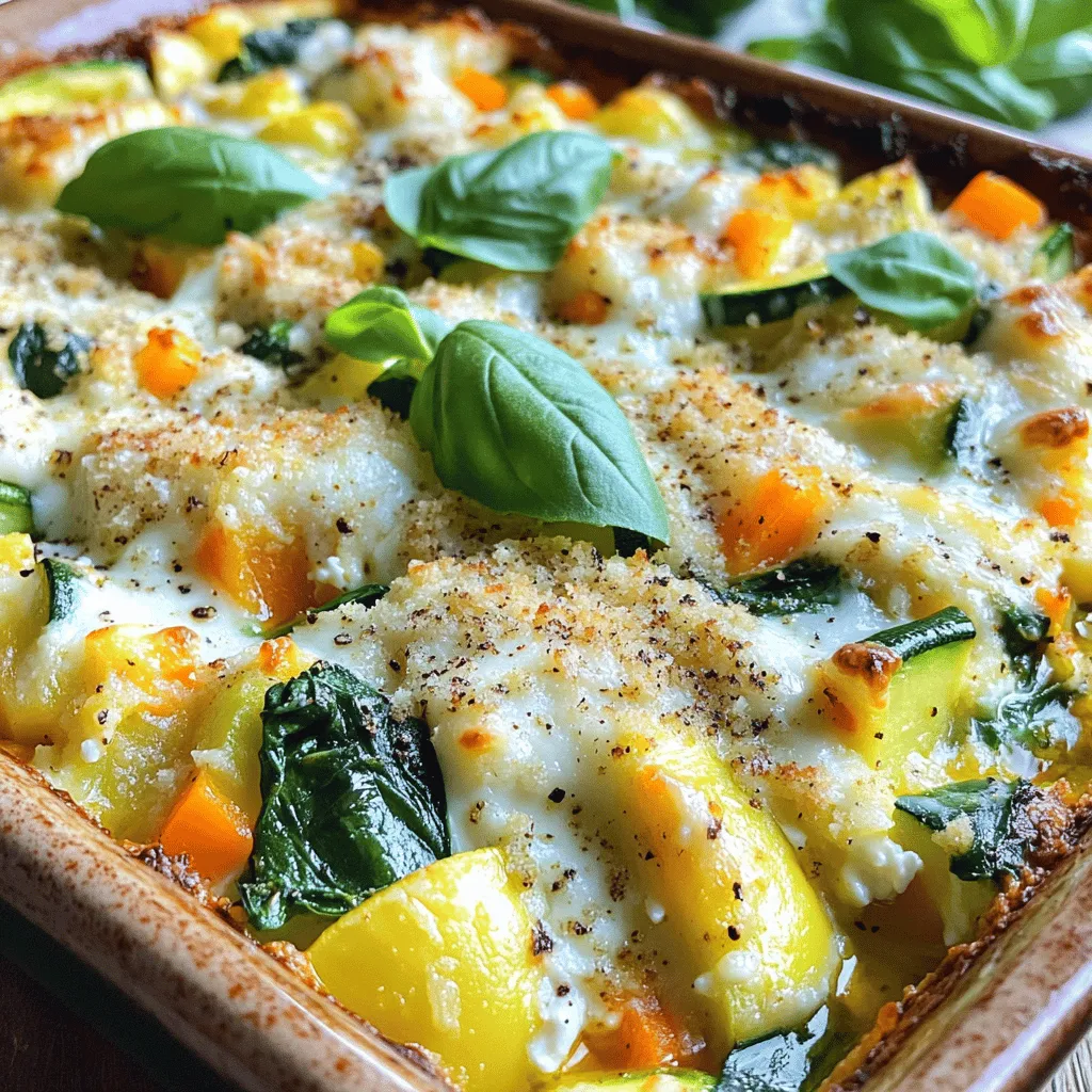 - 2 cups cottage cheese - 1 cup spinach, chopped - 1 zucchini, diced - 1 bell pepper, diced (any color) - 1 carrot, grated - 1 onion, finely chopped - 2 cloves garlic, minced - 1 teaspoon dried oregano - 1 teaspoon dried basil - 1/2 teaspoon salt - 1/4 teaspoon black pepper - 1 cup shredded mozzarella cheese - 1/2 cup breadcrumbs - 2 tablespoons olive oil When selecting ingredients, choose fresh produce when possible. Fresh veggies have better taste. Look for firm zucchini and bright bell peppers. Spinach should be dark green and crisp. If you can't find fresh, frozen options work well too. Just make sure to thaw and drain them before use. This helps avoid excess water in your bake. Using fresh or frozen ingredients affects flavor and texture. Frozen veggies can be softer, while fresh offers a nice crunch. Either way, this bake will be tasty. Remember to cut the vegetables into similar sizes. This way, they cook evenly. You can find the full recipe at the end of this article. 1. Start by preheating your oven to 375°F (190°C). This makes sure your bake cooks evenly. 2. Next, grease a 9x9-inch baking dish with a little olive oil. This keeps your bake from sticking. 3. In a skillet, heat 2 tablespoons of olive oil over medium heat. 4. Add 1 finely chopped onion and 2 minced garlic cloves. Sauté these until the onion turns clear, about 3-4 minutes. 1. Now, add 1 diced zucchini, 1 diced bell pepper, and 1 grated carrot to the skillet. Cook for 5-6 minutes until the veggies soften. 2. In a large mixing bowl, combine 2 cups of cottage cheese and 1 cup of chopped spinach with the sautéed veggies. 3. Sprinkle in 1 teaspoon of dried oregano, 1 teaspoon of dried basil, 1/2 teaspoon of salt, and 1/4 teaspoon of black pepper. Mix well until everything is evenly blended. 4. Transfer this mixture into your greased baking dish. 1. Sprinkle 1 cup of shredded mozzarella cheese over the top of the veggie mix. 2. In a small bowl, mix 1/2 cup of breadcrumbs with a drizzle of olive oil. This adds a nice crunch. 3. Evenly sprinkle the breadcrumb mixture over the cheese layer. 4. Bake in your preheated oven for 25-30 minutes. Look for a golden brown top that bubbles. 5. When done, take it out and let it cool for a few minutes before serving. Enjoy your dish! Check out the Full Recipe for detailed instructions! To get that perfect golden brown top, focus on the last few minutes of baking. When you see the cheese bubbling and turning golden, it's time to check. You want it golden, not burnt. If your oven heats unevenly, rotate the dish halfway through baking. This helps all sides cook evenly and brown nicely. If you have a convection oven, reduce the heat by about 25°F. This helps cook the dish faster and gives a nice texture. For gas ovens, you might need to adjust the time by checking a bit earlier. Every oven is different, so keep an eye on yours! This dish pairs well with a fresh side salad. A mix of greens, tomatoes, and a light vinaigrette works great. You can also serve it alongside some crusty bread for a heartier meal. For garnishing, fresh basil leaves add color and taste. You can also sprinkle some black pepper for a nice touch. Serve warm and cut into squares for a lovely presentation. Enjoy this comforting dish with friends and family! For more details on this recipe, check the Full Recipe. {{image_2}} Cottage cheese and veggie bake is a flexible dish. You can swap out vegetables based on what you have at home. Here are some tasty options: - Broccoli florets - Cauliflower, chopped - Mushrooms, sliced - Cherry tomatoes, halved - Asparagus, cut into pieces Feel free to mix and match any of these. Each choice brings a new flavor and texture. You can also change the cheese and breadcrumbs. If you want a creamier texture, try ricotta cheese instead of cottage cheese. For a sharp flavor, use feta cheese. If you need a crunch without bread, try crushed crackers or ground nuts. If you follow a gluten-free diet, use gluten-free breadcrumbs or omit them. You can still achieve a great bake without them. Just add more cheese on top for that crispy finish. To boost protein in your dish, try adding chicken or tofu. Cook the chicken first, then mix it into the veggie blend. For tofu, press it well, cube it, and sauté it before adding. This way, you add flavor and nutrition to your bake. These variations make the cottage cheese and veggie bake your own. Explore different ingredients to find what you love best. For the complete recipe, check out the Full Recipe section. To store leftovers of your cottage cheese and veggie bake, let it cool first. Once cool, cover it tightly with plastic wrap or transfer it to an airtight container. This helps keep it fresh for up to three days. When you’re ready to enjoy it again, preheat your oven to 350°F (175°C). Place the bake in an oven-safe dish and cover it with foil. Heat for about 15-20 minutes, or until warm. This method keeps the texture nice and creamy. To freeze your cottage cheese and veggie bake, first allow it to cool completely. Cut it into portions, and wrap each piece in plastic wrap. Then place the wrapped pieces in a freezer-safe bag. This way, you can grab a single serving whenever you like. For long-term storage, it can last up to three months in the freezer. When you're ready to eat, move a portion to the fridge to thaw overnight. Once thawed, reheat in the oven at 350°F (175°C) for about 20-25 minutes. This will give you a warm, tasty meal just like the day you made it. How long can you keep leftovers? You can keep leftovers in the fridge for about three to five days. Just make sure to store them in an airtight container. This keeps them fresh and tasty. If you want to enjoy them later, consider freezing them. They can last up to three months in the freezer. Just remember to thaw them in the fridge before reheating. Can I use low-fat cottage cheese? Yes, you can use low-fat cottage cheese if you prefer. It will still add creaminess to the dish. The flavor stays the same, but the texture might be a bit different. If you want a richer taste, use full-fat cottage cheese. It gives a creamier texture and more flavor. What’s the best way to ensure veggies are soft? Sautéing the veggies first is key to making them soft. Cook them in olive oil over medium heat. Stir often and keep an eye on them. Aim for about five to six minutes. You want them to be tender but not mushy. This method helps to bring out their natural flavors. Can I bake without breadcrumbs? Yes, you can bake without breadcrumbs. You might use crushed nuts or oats as a substitute. This adds a nice crunch and flavor. If you want a gluten-free option, try using almond flour. It gives a different taste but still works well in this dish. This blog post covered a tasty cottage cheese and veggie bake. We explored ingredients, preparation, baking steps, and tips for perfect results. You learned about options for swapping vegetables, making dietary adjustments, and how to store leftovers. Now, you can enjoy a delicious, healthy meal any time. Remember, this dish is flexible. Feel free to experiment with flavors and ingredients. Happy cooking!