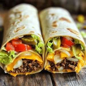 To make delicious Homemade Big Mac Wraps, gather these simple ingredients: - Ground beef (1 lb) - Onion powder (1 tablespoon) - Garlic powder (1 tablespoon) - Worcestershire sauce (1 tablespoon) - Flour tortillas (4 large) - Shredded lettuce (1 cup) - Diced tomatoes (1 cup) - Shredded cheddar cheese (1 cup) - Pickles, sliced (½ cup) - Big Mac sauce (½ cup) These ingredients come together to create a tasty meal you can prepare in no time. Each item plays a key role in delivering that classic Big Mac flavor. Using ground beef gives a hearty base, while onion and garlic powders add depth. The Worcestershire sauce brings in umami, enhancing the beef's taste. Flour tortillas act as the wrap, holding all the ingredients together. Fresh shredded lettuce and diced tomatoes add crunch and freshness. Cheddar cheese melts beautifully, adding creaminess. Sliced pickles provide a tangy kick. Lastly, the Big Mac sauce ties everything together with its unique flavor. With this list in hand, you’re ready to create your perfect wraps! Check out the Full Recipe for all the steps to make these tasty Homemade Big Mac Wraps. To start, I heat a large skillet over medium heat. I add 1 pound of ground beef. As it cooks, I break it apart with a spatula. This helps it brown evenly. It takes about 5-7 minutes to cook the beef until it's no longer pink. Once it’s cooked, I mix in the seasonings. I add 1 tablespoon of onion powder, 1 tablespoon of garlic powder, and 1 tablespoon of Worcestershire sauce. I also sprinkle in salt and pepper to taste. I stir well and let it cook for 2-3 more minutes. This step allows all the flavors to blend together nicely. Next, I take 4 large flour tortillas and lay one on a clean surface. I spread about ¼ cup of the beef mixture right in the center. The beef should cover a good part of the tortilla. Then, I add toppings. I sprinkle on a handful of shredded lettuce, a generous amount of diced tomatoes, and 1 cup of shredded cheddar cheese. I also add a few slices of pickles for a nice crunch. Finally, I drizzle 1 tablespoon of Big Mac sauce over everything. This sauce ties all the flavors together. Now it’s time to wrap them up! I fold the sides of the tortilla inwards. Then, I roll it tightly from the bottom upwards. This helps keep all the yummy filling inside. I repeat this for the other tortillas. If I want some extra crispiness, I place the wraps seam-side down in a heated skillet. I cook them for about 1-2 minutes on each side until they are golden brown. This makes the outside nice and crunchy. After that, I slice each wrap in half and serve them hot. Enjoy your delicious Homemade Big Mac Wraps! For a great flavor in your Homemade Big Mac Wraps, adjust your seasonings. I like to add more Worcestershire sauce for depth. You can also mix in paprika or cayenne for a little heat. When cooking the beef, use medium heat. This way, it cooks evenly and stays juicy. To keep your wrap from falling apart, use large flour tortillas. They hold the filling well. Before you fill them, warm the tortillas briefly. This makes them flexible and easier to wrap. I recommend brands like Mission or Tortilla Land for best results. For extra flavor, serve your wraps with sauces. I love ranch or chipotle sauce as dips. You can also try ketchup or mustard for a classic touch. Pair your wraps with crunchy sides like carrot sticks or a simple salad. These add freshness and balance to your meal. {{image_2}} For a lighter twist on Homemade Big Mac Wraps, swap ground beef for ground turkey or chicken. These meats have less fat while still packing flavor. You can season them the same way as beef to keep the taste. If you want to cut carbs, look for low-carb tortillas. These wraps help you enjoy the same great taste with fewer carbs. Many brands offer great options that still hold up well when you wrap them. To amp up the spice, consider adding jalapeños or other veggies. Chopped bell peppers or onions can add crunch and flavor. You can also mix in some fresh herbs for a touch of brightness. Creating your own Big Mac sauce is easy. Mix mayo, ketchup, relish, and a dash of mustard. You can add a pinch of garlic powder for extra flavor. This gives your wraps a fresh taste that you can't find in store-bought sauces. If you want to change things up, try making a Big Mac bowl or salad. Layer the beef mixture, lettuce, and toppings in a bowl. Drizzle with sauce for a fun twist. For wraps, don’t limit yourself to flour tortillas. You can use corn tortillas, lettuce leaves, or even rice paper. Each option brings a unique flavor and texture. These variations let you customize your Homemade Big Mac Wraps to fit your taste and diet. You can explore new flavors while enjoying a quick meal! For the complete recipe, check out the [Full Recipe]. To keep your Homemade Big Mac Wraps fresh, use proper refrigeration techniques. First, let the wraps cool to room temperature. Then, wrap each one in plastic wrap or foil. Place them in an airtight container. Store them in the fridge for up to three days. This method keeps them tasty and safe to eat. For long-term storage, freezing is a great option. Wrap each wrap tightly in plastic wrap. Then, place them in a freezer bag. Make sure to remove as much air as possible. You can freeze them for up to three months. When you're ready to enjoy a wrap, thaw it in the fridge overnight. Reheating your wraps can be tricky. You want to keep them crispy and warm. The best method is to use a skillet. Heat the skillet on medium heat. Add the wrap and cook for about 2-3 minutes on each side. This method helps the tortilla stay crispy. You can also use the oven. Preheat it to 350°F. Wrap the Big Mac Wraps in foil and place them on a baking sheet. Bake for about 10-15 minutes. This method warms them evenly while keeping them soft. Avoid using the microwave, as it can make the wraps soggy. Yes, you can prep these wraps in advance. Here are some tips: - Cook the beef mixture ahead of time and store it in the fridge. - Chop the veggies and keep them in airtight containers. - Assemble the wraps just before serving for the best taste. This way, you save time and still enjoy fresh wraps. If you want a twist, try these easy options: - Thousand Island dressing works well. - Homemade sauce with mayo, ketchup, and relish is great too. - Yogurt with spices can be a healthy choice. Feel free to mix and match to find your favorite! Making these wraps is quick! Here’s the breakdown: - Prep time: 15 minutes - Cooking time: 15 minutes - Total time: 30 minutes In just half an hour, you can enjoy a tasty meal! For the full recipe, check out the details above. In this post, we explored how to make tasty Big Mac wraps from scratch. You learned about the ingredients, step-by-step cooking, and ways to add flavor. Don’t forget to try different variations, like using healthier meats or adding veggies. Proper storage and reheating tips make sure nothing goes to waste. Enjoy this quick meal anytime, whether at home or on the go. Happy cooking!