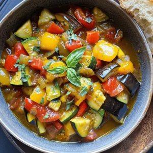 To make a delicious homemade ratatouille, you will need: - 1 medium eggplant, diced - 2 medium zucchini, sliced - 1 bell pepper (any color), chopped - 1 medium onion, finely chopped - 3 cloves garlic, minced - 4 ripe tomatoes, diced (or 1 can of diced tomatoes) - 1 cup vegetable broth - 2 tablespoons olive oil - 1 teaspoon dried basil - 1 teaspoon dried oregano - Salt and pepper to taste - Fresh basil leaves for garnish Using fresh ingredients is ideal for ratatouille. Fresh vegetables give vibrant colors and better taste. They also add texture. However, using canned tomatoes works well too. They save time and are easy to find. When using canned, choose ones with no added sugar or salt. This keeps the dish healthy and tasty. Ratatouille is flexible. You can swap in other veggies based on your taste. Here are some ideas: - Yellow squash for zucchini - Carrots for a touch of sweetness - Mushrooms for an earthy flavor - Spinach or kale for added greens Feel free to get creative! Each mix of vegetables offers a new twist. This makes ratatouille exciting every time you cook it. For the full recipe, check out the details above. Start by washing all your vegetables well. This step is key to a fresh taste. Dice the eggplant into small cubes. Slice the zucchini into half-moons. Chop the bell pepper into bite-sized pieces. Finely chop the onion and mince the garlic. Finally, dice the tomatoes or open the can of diced tomatoes. Keep all these veggies close to your cooking space. This makes cooking easier and faster. Heat two tablespoons of olive oil in a large skillet or Dutch oven over medium heat. Once the oil is hot, add the chopped onion and minced garlic. Sauté them for about three to four minutes. Look for the onion to turn translucent. This shows it is ready for the next step. Next, toss in the diced eggplant. Cook it for about five minutes. Stir it occasionally to avoid burning. Now, add the sliced zucchini and chopped bell pepper. Mix these vegetables well with the eggplant. After that, pour in your diced tomatoes. It’s crucial to combine everything to ensure even cooking. Pour in one cup of vegetable broth. Season your mixture with dried basil, oregano, salt, and pepper. Give it a good stir to blend all the flavors. Lower the heat and let it simmer for about 25 to 30 minutes. Stir occasionally to keep it from sticking. The goal is to make the vegetables tender and let the flavors meld. Taste your ratatouille before serving. Adjust the seasoning if needed. Once done, let it sit for a few minutes. This resting period helps deepen the flavors. Serve it warm, and enjoy this vibrant garden dish! For the full recipe, check out the vibrant garden ratatouille. For ratatouille, the right spices make all the difference. I love using basil and oregano. These herbs bring out the best in the vegetables. You can also try thyme or rosemary for a twist. A pinch of red pepper flakes adds a nice kick if you like heat. Always taste as you go. Adjust the salt and pepper to suit your taste. To get that ideal texture, cut your veggies evenly. This ensures they cook at the same rate. Start with the onion and garlic, then add the eggplant next. Eggplant tends to absorb oil, so sauté it well. The zucchini and bell pepper should be added later. They cook faster and stay tender. Simmer the mix gently for about 25 to 30 minutes. This allows the flavors to meld beautifully. Presentation makes your dish even more inviting. Serve ratatouille in a deep bowl for a rustic feel. Drizzle a bit of olive oil on top. This adds shine and richness. A sprinkle of fresh chopped basil gives it a pop of color. Pair it with crusty bread or couscous for a complete meal. The colors of the veggies will impress your guests. Enjoy the beauty of this vibrant dish! For a complete guide, check out the Full Recipe. {{image_2}} Ratatouille is naturally gluten-free. It uses fresh vegetables and broth. You can enjoy this dish without worry. If you want a thicker sauce, try using cornstarch. Mix cornstarch with water first. Then add it to your ratatouille as it cooks. This adds some body to the dish. You can add proteins to make ratatouille heartier. For meats, try diced chicken or beef. Cook the meat first, then add the veggies. If you prefer plant-based options, use beans or lentils. Both add protein and a nice texture. Tofu is another great choice. Just cube it and sauté with the other veggies. Herbs and spices change the flavor of ratatouille. You can use fresh or dried herbs. Try adding thyme or rosemary for a new twist. For heat, add a pinch of red pepper flakes. If you want a sweet touch, a bit of sugar can help balance the acidity of the tomatoes. Experiment to find your favorite mix! For a detailed guide on making this dish, check the Full Recipe. To keep your ratatouille fresh, store it in an airtight container. Let it cool down first, then cover it tightly. Place it in the fridge, where it will last for about 3 to 5 days. Make sure to label the container with the date. This helps you keep track of how long it has been stored. If you want to enjoy it later, freezing is a great option. You can freeze ratatouille for up to 3 months. First, let it cool completely. Then, portion it into freezer-safe bags or containers. Remove as much air as possible before sealing. This keeps your dish fresh and prevents freezer burn. When you’re ready to eat it, just pull it out and let it thaw in the fridge overnight. To reheat ratatouille, use a skillet on low heat. This warms it evenly and keeps the flavors vibrant. Stir occasionally to avoid sticking. You can also microwave it in short bursts. Check every minute until it’s heated through. If it seems dry, add a splash of vegetable broth or olive oil. This helps restore moisture and flavor. Enjoy your homemade ratatouille just like the day you made it! Ratatouille comes from the Provence region in France. It started as a peasant dish. Farmers made it to use fresh vegetables. The name comes from the French word "rata," which means to mix. Over time, it became a well-loved dish in French cuisine. Now, many chefs create their own versions. Ratatouille is a great way to enjoy seasonal veggies. Yes, you can make Ratatouille ahead of time. It tastes even better the next day. Let the dish cool before storing it. Keep it in an airtight container in the fridge. It can last for about three to four days. You can reheat it on the stove or in the microwave. Just add a splash of broth to keep it moist. You can easily customize Ratatouille. Start by changing the vegetables. Add mushrooms, carrots, or squash if you like. You can also change the herbs. Try thyme, rosemary, or parsley for different flavors. For a spicy kick, add red pepper flakes. If you want more protein, mix in beans or chickpeas. The options are endless, and you can make it your own. Check out the Full Recipe for more ideas! Homemade ratatouille is simple and fun to make. You learned about key ingredients, how to prepare them, and the cooking steps. You also found tips for seasoning and storing your dish. Exploring variations lets you customize it to suit your taste. Ratatouille is not just tasty; it's a way to enjoy fresh veggies. I hope you feel inspired to create your own. Trust in your skills, and enjoy every bite!