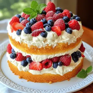 - 2 cups cake flour - 1 ½ cups granulated sugar - ½ cup unsalted butter, softened - 1 cup milk, room temperature - 3 large eggs - 1 tablespoon baking powder - 1 teaspoon vanilla extract - ½ teaspoon salt - 2 cups heavy whipping cream - ½ cup powdered sugar - 1 teaspoon vanilla extract (for the cream) - 2 cups mixed berries (strawberries, blueberries, raspberries) - Fresh mint leaves for garnish These ingredients work together to create a light and fluffy cake. The cake flour gives it a tender crumb. Granulated sugar adds sweetness, while unsalted butter gives rich flavor. The milk keeps the cake moist. Eggs help bind everything, and baking powder provides lift. For the Chantilly cream, heavy whipping cream is key for stability and richness. The powdered sugar sweetens the cream without making it gritty. The vanilla adds depth of flavor. The mixed berries give the cake a burst of color and taste. Use fresh mint leaves as a garnish for a refreshing touch. This combination makes the Berry Chantilly Cake not only delicious but also visually stunning. You can find the full recipe details in the Berry Chantilly Cake Delightful and Easy Recipe section. - Step 1: Preheat the oven to 350°F (175°C). This step is key for even baking. - Step 2: Mix the dry ingredients in a bowl. Combine 2 cups of cake flour, 1 tablespoon of baking powder, and ½ teaspoon of salt. - Step 3: Cream butter and sugar until fluffy. Use ½ cup of softened butter and 1 ½ cups of granulated sugar. Beat for about 4-5 minutes. - Step 4: Add eggs and vanilla to the butter mixture. Mix in 3 large eggs, one at a time, and add 1 teaspoon of vanilla extract. - Step 5: Gradually combine dry and wet ingredients with milk. Alternate adding the dry mix with 1 cup of room temperature milk. Start and end with the flour mix. Mix just until combined; do not overmix. - Step 6: Divide and bake the cake batter. Pour the batter evenly into two 9-inch round cake pans. Bake for 25-30 minutes. - Step 7: Cool the cakes before frosting. Let them cool in the pans for about 10 minutes, then transfer to wire racks to cool completely. - Step 8: Beat the heavy whipping cream and powdered sugar. Use 2 cups of heavy whipping cream and ½ cup of powdered sugar. Beat until medium peaks form. - Step 9: Add vanilla extract and ensure medium peaks form. Stir in 1 teaspoon of vanilla extract for flavor. - Step 10: Layer and frost the cake with Chantilly cream and berries. Place one cake layer on a serving plate. Spread Chantilly cream and top with 2 cups of mixed berries. - Step 11: Garnish for presentation. Use any remaining cream to frost the sides. Add fresh mint leaves and whole berries on top for a beautiful finish. For the full recipe, check the complete instructions. Enjoy making this delightful treat! - Ensure all ingredients are at room temperature. This helps the cake mix better. - Avoid overmixing to keep the cake light and fluffy. Mix just until you combine everything. - Use cold tools for whipping cream to achieve better volume. Cold bowls and beaters help. - Opt for powdered sugar for sweetness and stability in the cream. It dissolves quickly and adds a smooth texture. - Serve slices with fresh berries and mint for a stunning look. This adds color and freshness to each slice. {{image_2}} You can switch up the flavors in your Berry Chantilly Cake. Try using different berries, like only strawberries or just blueberries. You can also add fruit purees to the cream. Strawberry puree adds a sweet touch. Raspberry puree gives a tart kick. Both options make the cream even tastier. If you need a gluten-free cake, no problem! Just swap out the cake flour for gluten-free flour. Many brands work well. Just check the package for a 1:1 ratio. This keeps the cake soft and fluffy. Want a vegan version? It’s easy! Replace eggs with flax eggs. To make one flax egg, mix one tablespoon of ground flaxseed with three tablespoons of water. Let it sit until it thickens. Also, use non-dairy milk and cream. Almond or coconut milk works great. This way, everyone can enjoy this tasty cake. Check the Full Recipe for all the details. Keep your Berry Chantilly Cake fresh by placing it in an airtight container. Store it in the refrigerator. This helps to maintain its flavor and moisture. The cake can last about three to four days when stored properly. Always cover the cake to prevent it from drying out. To enjoy your cake later, freeze individual slices. Wrap each slice tightly in plastic wrap. Then, place the wrapped slices in a freezer-safe bag. Remove as much air as possible to prevent freezer burn. You can freeze the slices for up to three months. When you want to eat one, just let it thaw in the fridge overnight. For the best taste, serve the Berry Chantilly Cake fresh. The cream and berries taste amazing when they are new. If you can, eat it within a day or two of making it. This keeps the cake soft and the cream fluffy. Enjoy the cake at room temperature for the best flavor! Berry Chantilly Cake lasts about 3 to 5 days in the fridge. Keep it in an airtight container to keep it fresh. The berries might get soft over time, so enjoy it soon after making. Yes, you can make this cake in advance. Bake the cake layers a day ahead and store them wrapped in plastic. You can also prepare the Chantilly cream a day early. Just store it in the fridge. Assemble the cake the day you plan to serve it. You can find Berry Chantilly Cake at local bakeries. Some might offer it as a special item. If you want to order online, check bakeries that deliver. Websites like Goldbelly may have options too. If you want a change, try whipped cream or cream cheese frosting. You can also use a non-dairy whipped topping for a vegan option. Each will give a different taste but still taste great. Yes, Berry Chantilly Cake is easy to make. It requires basic baking skills. If you can mix, bake, and frost, you can make this cake. The steps are simple and fun! If you don’t have cake flour, you can use all-purpose flour. Just measure one cup of all-purpose flour, remove two tablespoons, and add two tablespoons of cornstarch. This mix can help you get a similar texture in your cake. In this article, we explored how to create a delicious Berry Chantilly Cake. We covered key ingredients like cake flour, sugar, and heavy cream. Step-by-step instructions made baking simple. I shared tips for success and variations to suit your taste. Remember, this cake shines when fresh, but leftovers can be stored well. Enjoy the sweet layers and fresh berries. You can impress your friends and family with this lovely treat! Happy baking!