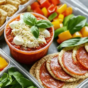 - Whole grain pita bread - Marinara sauce - Shredded mozzarella cheese - Pepperoni slices - Diced bell peppers - Cooked sausage - Grated Parmesan cheese - Italian seasoning - Fresh basil leaves When making DIY Pizza Lunchables, gather your essential ingredients first. Whole grain pita bread serves as the perfect base. It's soft and holds toppings well. Marinara sauce adds that classic pizza flavor. Shredded mozzarella cheese melts beautifully and gives that gooey texture we all love. Next, think about optional toppings. Pepperoni slices are a popular choice. They bring a nice, savory taste. Diced bell peppers add a fresh crunch and color. You might also like cooked sausage for a heartier option. Don't forget seasoning and garnish. Grated Parmesan cheese enhances the flavor. A sprinkle of Italian seasoning gives a nice aroma. Fresh basil leaves can add a pop of green and a hint of freshness. For the complete recipe, check the Full Recipe section. This will guide you through creating these fun and tasty lunchables! Start by cutting the whole grain pita bread. Use a round cookie cutter or a knife to make mini pizza shapes. Aim for rounds or squares about the size of your palm. This will create the perfect base for your pizza lunchables. You can even let your kids help with this part. They will love making their own shapes! Next, spoon marinara sauce into small containers. Each child can have their own sauce to dip or spread. In another container, mix shredded mozzarella cheese and grated Parmesan cheese. This combo gives a rich, cheesy flavor. Kids can sprinkle this mix on their pizzas as they build them. Now, pack the pepperoni slices and any other toppings in separate compartments. You can use diced bell peppers, olives, or cooked sausage. Kids enjoy choosing their favorite toppings. Lastly, prepare a small container with Italian seasoning. This adds a nice flavor boost. They can sprinkle it on their mini pizzas before enjoying their creations. You can change up the ingredients to suit your taste. Here are some ideas: - Alternate Breads: Try using mini bagels or tortillas for fun textures. - Vegetarian Choices: Replace pepperoni with diced bell peppers, olives, or mushrooms. This makes it healthy and tasty! Make the meal more fun with these ideas: - Side Dishes: Serve with baby carrots, cucumber slices, or fruit skewers. These add color and crunch. - Creative Presentation: Arrange the pizza components in a fun way. Use colorful containers to spark excitement for kids. If you want warm, gooey pizza, here’s how to do it right: - Warming Instructions: Heat the assembled pizza in the microwave for 15-20 seconds. This is just long enough to melt the cheese. - Ideal Cheese Melt: Watch closely while it warms. You want the cheese to be soft but not bubbling. Perfect melt means happy kids! {{image_2}} You can use many types of bread for your DIY Pizza Lunchables. Mini bagels are fun and chewy. They make a great base for your pizzas. Tortillas are another great choice. They add a nice twist and are easy to roll. For those who need gluten-free options, look for gluten-free pita bread or tortillas. They work just as well and taste great. Don't be afraid to try different sauces. Pesto adds a fresh flavor and pairs well with veggies. Alfredo sauce brings a creamy touch that kids may love. You can also make your own sauces. Mixing canned tomatoes, garlic, and herbs makes a tasty homemade pizza sauce. This way, you can control the flavors and ingredients. Make your DIY Pizza Lunchables even more exciting by creating fun themes. For a BBQ theme, use BBQ sauce and chicken. Hawaiian flavors work well with ham and pineapple. You can even use seasonal ingredients like fresh tomatoes in summer or pumpkin in fall. This not only keeps meals fresh but also introduces kids to new tastes. To keep your DIY Pizza Lunchables fresh, store them in airtight containers. This prevents air from getting in and keeps the ingredients from drying out. You can pack each component separately. This way, the pita bread stays soft, and the cheese melts perfectly when you eat. These lunchables can last in the fridge for about three days. If you want them to last longer, consider freezing them. Just make sure to wrap each component tightly. You can freeze the pita bread and toppings together, but keep the sauce separate. This way, they stay fresh for up to a month. When you're ready to eat, you can reheat them safely. Use the microwave for about 15-20 seconds. This keeps the pita warm and helps the cheese melt just right. Avoid long microwave times to prevent rubbery cheese. Enjoy them warm for the best taste experience! Yes, you can use regular pizza sauce. Both sauces offer great flavor. However, they differ in taste and texture. Marinara has a fresh tomato flavor with herbs. It’s often smoother and less thick than pizza sauce. Pizza sauce tends to be richer and thicker. If you want a nice change, try pizza sauce. It adds a fun twist to your DIY pizza lunchables. This recipe makes four servings. Each serving is based on one mini pita round. You get a nice amount of sauce, cheese, and toppings to enjoy. If you want more, simply double the recipe. You can make more for a big family lunch or a playdate with friends. Yes, you can make these ahead of time! Meal prep is easy with this recipe. Just assemble your ingredients in separate containers. Keep the pita bread, sauce, cheese, and toppings in airtight boxes. You can store them in the fridge for up to three days. This way, kids can build their lunchables whenever they want. It saves time on busy days! This blog post covered how to create easy, fun mini pizzas using pita bread. You learned about key ingredients, optional toppings, and great ways to season your pizzas. I shared simple steps to prepare, assemble, and customize your mini pizzas. You now have handy tips for storage and reheating. Remember, this is a fun recipe, so get creative! Enjoy making these easy meals with your favorite flavors, and don't hesitate to mix things up. Your mini pizzas can be delicious and customized, perfect for everyone.