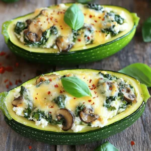 To make spinach, mushroom, and ricotta stuffed zucchini, you will need: - 4 medium zucchinis - 2 cups fresh spinach, chopped - 1 cup mushrooms, diced (button or cremini) - 1 cup ricotta cheese - 1/2 cup grated Parmesan cheese - 1 clove garlic, minced - 1 teaspoon dried oregano - 1/2 teaspoon salt - 1/4 teaspoon black pepper - 1/4 teaspoon red pepper flakes (optional for heat) - 1 tablespoon olive oil - Fresh basil for garnish You can swap some ingredients to suit your taste. Here are a few ideas: - Zucchini: If you can't find zucchini, use eggplant or bell peppers. - Spinach: Kale or Swiss chard works well too. - Ricotta Cheese: Cottage cheese is a good alternative. - Parmesan Cheese: Use any hard cheese like Pecorino Romano. - Mushrooms: Try using bell peppers or sun-dried tomatoes for a different flavor. Fresh ingredients always provide the best taste. However, frozen can work in a pinch. - Fresh Spinach: It has a nicer texture and taste. Frozen spinach may be watery. - Fresh Mushrooms: These have a firm bite. Frozen mushrooms can become mushy when cooked. - Ricotta Cheese: Always go for fresh ricotta for richer flavor. Frozen ricotta is not recommended. Using fresh ingredients helps create the best spinach, mushroom, and ricotta stuffed zucchini. Check the [Full Recipe](#) for detailed instructions. Start by preheating your oven to 375°F (190°C). Next, take your zucchinis and cut them in half lengthwise. Use a spoon to scoop out the center, making them look like little boats. Save the scooped-out flesh; we’ll use it later for the filling. This is a fun part! Make sure you don’t cut through the skin as you scoop. Now let's make the filling. In a skillet, add one tablespoon of olive oil and heat it over medium heat. Once hot, add one clove of minced garlic. Sauté it for about 30 seconds, or until it smells great. Then, toss in one cup of diced mushrooms. Cook them for 5 to 7 minutes until they are tender and browned. Add the reserved zucchini flesh and two cups of chopped spinach to the skillet. Stir everything together and cook until the spinach wilts, which should take about 2 to 3 minutes. Once done, remove the skillet from the heat and let it cool a little. In a medium bowl, mix one cup of ricotta cheese, half a cup of grated Parmesan cheese, one teaspoon of dried oregano, half a teaspoon of salt, and a quarter teaspoon of black pepper. If you like heat, add a quarter teaspoon of red pepper flakes. Combine the spinach and mushroom mix with the ricotta mixture. Stir until everything is well mixed. Now, it’s time to fill the zucchinis! Spoon the filling into each zucchini boat. Pack it in slightly to fit all that deliciousness. Place the stuffed zucchinis in a baking dish and cover them with foil. Bake them in your preheated oven for 25 to 30 minutes. For the last 10 minutes, remove the foil. This will let the tops brown nicely. Once they are done baking, take them out of the oven. Let them cool for a few minutes. Garnish with fresh basil before serving. You can find the Full Recipe for more details! To stuff zucchini well, choose medium-sized zucchinis. They hold the filling better. Cut them in half and scoop out the inside gently. Leave some flesh to mix into your filling. This adds flavor! Use a spoon to pack the filling in tightly. Make sure it overflows a bit. This looks great and adds taste. I recommend baking your stuffed zucchinis at 375°F (190°C). This temperature helps cook them evenly. Bake for 25-30 minutes. In the last 10 minutes, remove the foil. This browns the tops, making them look yummy. Check if they are soft by poking them with a fork. If they are tender, they are ready! When serving, place the stuffed zucchinis on a nice plate. Garnish with fresh basil for color. You can drizzle some olive oil on top for shine. For extra flair, sprinkle some grated Parmesan cheese. This adds a nice touch and makes the dish look fancy. Your guests will love the look and taste! For the full recipe, check out the details above. {{image_2}} You can keep this dish fully vegetarian. Swap the ricotta with a vegan cheese. Use cashew cream or tofu instead. You can also add more veggies. Try bell peppers or diced tomatoes for extra flavor. This makes the dish colorful and healthy. If you want more protein, add chicken or tofu. Cook diced chicken in the skillet first. Then, mix it with the spinach and mushroom filling. For tofu, use firm tofu. Crumble it and sauté until golden. Both options make the dish heartier and filling. To change the flavor, add spices. Try cumin or paprika for a warm kick. You can also use fresh herbs like thyme or parsley. They add a nice touch to the filling. Experiment to find your favorite spice blend. This way, each time you make it, it feels new. For the complete recipe, check out the Full Recipe. After you enjoy your spinach, mushroom, and ricotta stuffed zucchini, store any leftovers in the fridge. Place them in an airtight container. This helps keep the flavors fresh. Your dish will last about 3 to 4 days in the refrigerator. When you’re ready to eat, check for any signs of spoilage. You can freeze stuffed zucchini if you want to save some for later. Wrap each stuffed zucchini in plastic wrap or foil. Place them in a freezer-safe bag or container. This helps prevent freezer burn. They can last up to 3 months in the freezer. When you’re ready to enjoy them, let them thaw overnight in the fridge before reheating. To reheat your stuffed zucchini, you can use the oven or microwave. For the oven, preheat to 350°F (175°C). Place the zucchini on a baking sheet and cover them with foil. Bake for about 15-20 minutes until heated through. If you use a microwave, heat them for 2-3 minutes on a microwave-safe plate. Keep an eye on them to avoid overcooking. Enjoy your delicious meal again! Check out the Full Recipe for more details on making this dish. Stuffed zucchinis last about 3 to 5 days in the fridge. Make sure to store them in an airtight container. This keeps them fresh and tasty. Always check for any signs of spoilage before eating. If they look or smell off, throw them away. Yes, you can make stuffed zucchini ahead of time. Prepare the zucchinis and the filling. You can stuff the zucchinis and then refrigerate them. Just cover them well. When you're ready to eat, bake them straight from the fridge. This makes meal prep easy and saves time. These stuffed zucchinis go well with many sides. Here are some ideas: - A fresh garden salad - Garlic bread or toast - Quinoa or brown rice - Roasted veggies for extra color and flavor These options make a complete meal. You can mix and match based on what you have. For the full recipe, check the recipe section. This blog post covered how to make delicious stuffed zucchini. We explored the ingredients, cooking steps, and tips for perfecting your dish. I shared variations to suit your taste and storage tips to keep leftovers fresh. Remember, you can swap ingredients or add proteins to make it your own. Try different spices to change the flavor. With these steps, you can impress your family and friends. Get cooking, and enjoy a tasty meal that’s easy to make!