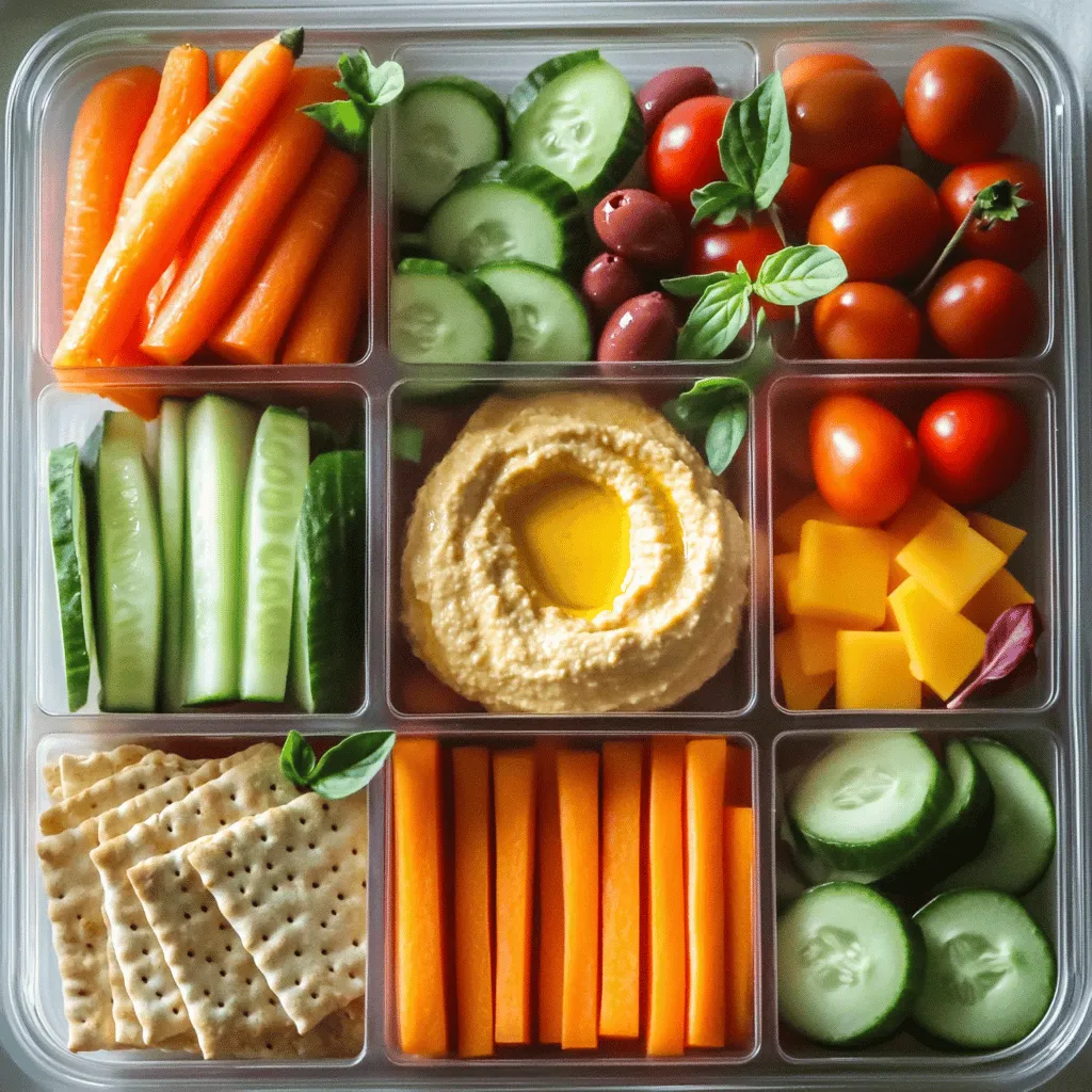 To make a fun and tasty Homemade Lunchable, gather these main ingredients: - 1 cup whole grain crackers - 4 ounces cheddar cheese, sliced - 4 ounces turkey or chicken breast, sliced - 1/2 cup hummus - 1/2 cup carrot sticks - 1/2 cup cucumber sticks - 1/2 cup grape tomatoes - 1/4 cup olives (black or green, pitted) These ingredients give you a mix of flavors and textures. You can customize this list based on what you like. If you want to add a special touch, consider these sweet dip options: - 1 tablespoon honey - Any sweet dip you love Adding a sweet dip can make lunch even more fun! Kids enjoy dipping their food. Garnishing can enhance the look and taste. Try using: - Fresh herbs like basil or parsley These fresh herbs provide a burst of color and flavor. They also make your Homemade Lunchable feel gourmet. For the complete set of instructions, check out the Full Recipe. First, gather all your ingredients. You will need: - 1 cup whole grain crackers - 4 ounces cheddar cheese, sliced - 4 ounces turkey or chicken breast, sliced - 1/2 cup hummus - 1/2 cup carrot sticks - 1/2 cup cucumber sticks - 1/2 cup grape tomatoes - 1/4 cup olives (black or green, pitted) - 1 tablespoon honey or a sweet dip (optional) - Fresh herbs (like basil or parsley) for garnish Next, slice the cheddar cheese and turkey or chicken breast into small, bite-sized pieces. This makes it easy for kids to grab them with crackers. Wash your veggies well. Cut the carrots and cucumbers into sticks. This gives a nice crunch and adds color. Now, let’s build your lunchable! Take a lunchbox or a compartmentalized container. Start by placing the whole grain crackers in one section. Next, arrange the sliced cheddar and turkey or chicken in separate compartments. This keeps flavors distinct. In another section, add a scoop of hummus. Kids love to dip! Arrange the carrot and cucumber sticks in their own areas. Add the grape tomatoes next to the veggies. Lastly, put olives in a small cup or section. This keeps them from mixing with everything else. If you want a sweet touch, drizzle honey in a tiny container for a fun treat. Finish by garnishing with fresh herbs. This adds a pop of freshness and makes it look pretty. To keep your lunchable fresh, secure the lunchbox with its lid. If you plan to pack it for school or a trip, make sure to refrigerate it until you leave. For best results, eat it within a day. Enjoy this easy and fun meal anytime. You can mix flavors to make your lunchable more fun. Try using different cheeses, like gouda or pepper jack. Add some spicy mustard for a zesty twist. Mixing sweet and salty works well too. Pair grapes with cheese or turkey with honey. This makes each bite a little surprise! Store your lunchable in a tight container. This keeps everything fresh and tasty. If you make it the night before, place it in the fridge. Use an ice pack if you take it to school. This helps keep the cheese and meats cool. Always check the dates on your ingredients for freshness. Make your lunchable eye-catching! Use colorful veggies to add brightness. Arrange food in fun shapes or patterns. Let your kids help with this! You can use cookie cutters to shape the cheese or veggies. Put the ingredients in a fun lunchbox. This makes lunchtime exciting and enjoyable! {{image_2}} You can easily make a vegetarian or vegan lunchable. Swap out meat for plant-based items. Use roasted chickpeas or marinated tofu. Include a variety of veggies like bell peppers, zucchini, and snap peas. For cheese, try vegan cheese slices or nut-based spreads. Hummus is a great dip for all these ingredients. This way, kids enjoy a tasty meal without animal products. If you need gluten-free options, replace whole grain crackers with gluten-free crackers. Rice cakes work well too. Use sliced cheese made from nuts or dairy-free alternatives. For protein, include sliced turkey or chicken that is confirmed gluten-free. Always read labels to avoid hidden gluten. This way, everyone can enjoy the lunchable without worry. You can take your lunchable around the world! Try a Mexican theme with tortilla chips, guacamole, and salsa. Add sliced bell peppers and cheese for a fun mix. For an Italian twist, use pita bread, mozzarella, and sun-dried tomatoes. Pair these with basil pesto as a dip. Each option offers a new taste adventure, making lunch fun and exciting! Store any leftovers in an airtight container. This keeps the food fresh and safe. Place the container in the fridge. Enjoy leftovers within two days for the best taste. If you want to keep the flavors, separate the wet and dry items. For example, keep hummus away from crackers to avoid sogginess. You can freeze some parts of your Homemade Lunchable. Cheese and meats freeze well. Cut them into small portions for easy thawing. Place them in freezer-safe bags. When you're ready to eat, move them to the fridge to thaw overnight. Avoid refreezing after you thaw to keep the taste fresh. Most of your ingredients have a good shelf life. Whole grain crackers can last for months if sealed. Cheese stays fresh for about a week in the fridge. Turkey or chicken breast should be eaten within three days. Hummus lasts about a week too. Always check for an off smell or color to ensure freshness. You can change your Homemade Lunchable to fit your taste. Use different meats like ham, roast beef, or even plant-based options. Add various cheeses, such as mozzarella or pepper jack, for new flavors. You can also swap out the veggies. Try bell peppers, celery sticks, or snap peas. For a fun twist, add some fruit, like apple slices or strawberries. The sweet dip can change too. Use yogurt, peanut butter, or chocolate sauce for something sweet. The options are endless! For packing Lunchables, I suggest using a divided container. Look for ones with sections to keep food separate. This way, crackers stay crunchy, and dips don’t mix. Choose a container with a tight lid to prevent spills. If you need to pack it for travel, consider insulated containers. They keep food fresh and cool longer. You can also use bento boxes, which are perfect for kids. They make lunch fun and easy to eat. Yes, you can make Lunchables ahead of time! Prepare them the night before and store them in the fridge. Just keep the crackers separate until you’re ready to eat. This keeps them from getting soggy. You can also pack them for school or work. Make sure to store them in a cool place to keep everything fresh. A small ice pack can help too. This way, you can enjoy a tasty lunch anytime! Homemade Lunchables beat store-bought ones in many ways. First, they are fresher. You choose the ingredients, so you control the taste. You can use high-quality cheese and meats, making them healthier. You also skip the preservatives found in store-bought options. Plus, they are fun to make! Kids can help pick their favorites. With Homemade Lunchables, you save money and waste less packaging. Overall, they offer a better meal for you and your family. For a full recipe, check out the DIY Gourmet Lunchable section above! Homemade Lunchables are fun and easy to make. We covered key ingredients, like meats and cheeses, and stepped through prep and assembly. Tips and tricks help you boost flavor and make your lunch more fun. I shared vegan and gluten-free options to meet all needs. Proper storage keeps everything fresh, with helpful FAQs for customization and packing. Now, you can create tasty, homemade lunch choices. Enjoy making your perfect Lunchable.