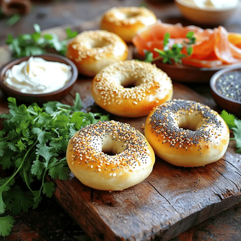 To make great mini bagels, you need a few key items: - 2 cups all-purpose flour - 1 tablespoon granulated sugar - 1 teaspoon salt - 2 teaspoons instant yeast - 3/4 cup warm water (about 110°F) - 1 tablespoon vegetable oil These ingredients form the base of our mini bagels. All-purpose flour gives the bagels structure. Instant yeast helps them rise quickly. Sugar and salt add flavor. Toppings make your mini bagels tasty and fun. Here are some popular choices: - Sesame seeds - Poppy seeds - Everything bagel seasoning You can choose one or mix them. These toppings add crunch and a burst of flavor. Boiling bagels is key to their texture. For boiling, you will need: - 1 teaspoon honey (for boiling) Adding honey to the boiling water gives the bagels a nice shine. It also adds a hint of sweetness. This step makes your mini bagels unique and delightful. You can find the full recipe to guide you through each step. Enjoy making these tasty treats! 1. Start by mixing the dry ingredients. In a large bowl, combine 2 cups of all-purpose flour, 1 tablespoon of granulated sugar, 1 teaspoon of salt, and 2 teaspoons of instant yeast. Stir well to blend the ingredients. 2. Next, make a well in the center of the dry mix. Pour in 3/4 cup of warm water and 1 tablespoon of vegetable oil. Stir until you form a shaggy dough. 1. Now, transfer the dough to a lightly floured surface. Knead it for about 5 to 7 minutes. Use the palms of your hands to push and fold the dough. You want it to feel smooth and elastic. 2. After kneading, shape the dough into a ball. Place it in a greased bowl and cover it with a damp cloth. This helps it rise. Let it sit in a warm place for about 1 hour, or until it doubles in size. 1. Once the dough has risen, punch it down. Divide it into 12 equal pieces. Roll each piece into a ball. 2. Flatten each ball slightly. Use your finger to poke a hole in the center, creating the bagel shape. Make sure the hole is big enough; it will shrink a bit while baking. 1. Boiling the bagels is a key step. It gives them that chewy texture we love. Bring a large pot of water to boil. Add 1 teaspoon of honey to the water for extra flavor. 2. Carefully place a few bagels in the boiling water. Boil each side for about 30 seconds. Use a slotted spoon to remove them and place them on a baking sheet lined with parchment paper. 1. Preheat your oven to 425°F (220°C). Once the bagels are boiled, it’s time to bake them. 2. Bake for 15 to 20 minutes. Look for a golden brown color on top. When they are done, let the mini bagels cool on a wire rack before serving. Follow these steps for perfect mini bagels, and enjoy a simple and flavorful treat! For the complete recipe, check out the [Full Recipe]. To make the best mini bagels, avoid some common mistakes. One big mistake is not kneading the dough enough. Knead until your dough is smooth and elastic. This gives your bagels the right texture. Another mistake is not letting the dough rise long enough. Make sure it doubles in size for fluffy bagels. To ensure the right texture, always measure your ingredients carefully. Too much flour can make your bagels dense. Use a kitchen scale for best results. When shaping the bagels, poke a hole in the center gently. This helps them cook evenly. Want to add more flavor? You can mix in herbs or spices. Try adding garlic powder or dried oregano to the dough. This makes the bagels taste great. For toppings, get creative! Use sesame seeds, poppy seeds, or everything bagel seasoning. You can even try melted cheese or spices like chili flakes. Mini bagels are fun to serve! Pair them with cream cheese, smoked salmon, or fresh herbs. You can create a mini bagel platter. Add small bowls of toppings like pesto, hummus, or jam. This makes them perfect for brunch or a snack. For a fun twist, stack them with different toppings for a colorful display. Check the Full Recipe for more ideas! {{image_2}} You can change the taste of mini bagels in fun ways. - Garlic and herb mini bagels: Mix garlic powder and dried herbs into the dough. This adds a savory twist. You can top them with crushed garlic for more flavor. - Sweet mini bagels with cinnamon: Add ground cinnamon and sugar to the dough. After baking, brush with melted butter and sprinkle more cinnamon sugar on top. This makes a tasty treat for breakfast or dessert. You can make mini bagels that fit different diets. - Gluten-free mini bagels: Use gluten-free flour blends instead of all-purpose flour. Add xanthan gum to help with texture. Make sure all other ingredients are gluten-free too. - Vegan mini bagel recipe tips: Replace the honey in boiling water with maple syrup. Use non-dairy milk and oil. This keeps the bagels vegan but still delicious. You can also make mini bagels for special times of the year. - Holiday-themed flavors and toppings: Try pumpkin spice mini bagels for fall. Top with cream cheese mixed with cranberries for a festive touch during the holidays. - Ideas for mini bagels for special occasions: For birthdays, use colorful sprinkles in the dough. For brunch, serve bagels with different spreads, like herb cheese or smoked salmon. For the full recipe, check out the detailed steps above. To keep your mini bagels fresh, store them at room temperature. Place them in a paper bag. This keeps them soft. Avoid plastic bags, as they trap moisture and make them soggy. If you have extra bagels, you can refrigerate them. Wrap each bagel in plastic wrap. Then, put them in an airtight container. This helps prevent them from drying out. Freezing mini bagels is easy and keeps them tasty. First, let the bagels cool completely. This stops ice from forming on them. Next, place each bagel in a freezer bag. Squeeze out the air before sealing. This helps keep them fresh for up to three months. When you want to eat them, take out a bagel. Leave it at room temperature to thaw. For the best texture, you can also toast it. This gives the bagel a nice, warm crunch. If you want to explore more about making these treats, check the Full Recipe for detailed instructions. Homemade mini bagels last about 2-3 days at room temperature. Store them in a paper bag to keep them fresh. For longer storage, place them in a sealed bag and refrigerate them. This can extend their life to about a week. If you want to keep them even longer, freezing is a great option. Wrap each bagel tightly in plastic wrap and then place them in a freezer bag. They can last up to 3 months in the freezer. Yes, you can use different types of flour! All-purpose flour works best, but you can try whole wheat flour for a nuttier taste. If you want a gluten-free option, use a gluten-free flour blend. Just make sure it is designed for baking. Some readers enjoy experimenting with oat flour or almond flour too. Each type of flour can change the taste and texture slightly. The mini bagels are fully baked when they turn a nice golden brown. You can also tap the bottom of a bagel; if it sounds hollow, it’s done! Another way to check is to use a toothpick. If it comes out clean, your bagels are ready. Keep an eye on them, as they can go from perfect to overbaked quickly. Mini bagels can be healthier than regular bagels, mainly due to their size. They have fewer calories and carbs than full-sized bagels. However, the overall healthiness depends on the toppings you choose. If you load them with cream cheese, they may not be as healthy. Choose lighter toppings like avocado or fresh veggies for a healthier option. You can find mini bagels at many grocery stores. Look in the bread aisle or the bakery section. Some popular brands offer mini bagels, so check your local store. If you can’t find them, consider asking your baker to make a batch. You can also find them online, with many bakeries shipping directly to your door. Making mini bagels is fun and easy. You learned about key ingredients like flour, yeast, and honey. We discussed how to shape, boil, and bake your bagels perfectly. Tips for flavor and dietary changes can help you customize your bagels. Storage tips ensure freshness for days. Now, it's time to create your mini bagels. Enjoy sharing them with friends and family!