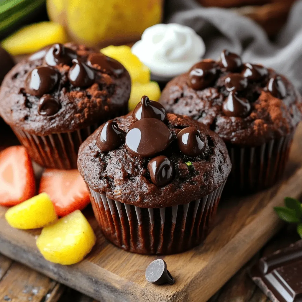 To make healthy chocolate zucchini muffins, you need simple and nutritious ingredients. Here’s what you’ll need: - 1 cup grated zucchini - 1 cup whole wheat flour - 1/2 cup unsweetened cocoa powder - 1/2 cup maple syrup or honey - 1/4 cup coconut oil, melted - 2 large eggs - 1 teaspoon vanilla extract - 1/2 teaspoon baking soda - 1/2 teaspoon baking powder - 1/4 teaspoon salt - 1/2 cup dark chocolate chips (optional) - 1/4 cup chopped walnuts (optional) Zucchini adds moisture and health benefits to these muffins. Whole wheat flour gives them fiber and a nutty flavor. Cocoa powder brings that rich chocolate taste we all love. I often use maple syrup for sweetness, but honey works too. The melted coconut oil keeps them moist without unhealthy fats. You can add dark chocolate chips for extra chocolate goodness. Walnuts add a nice crunch and healthy fats. If you're looking for a delicious and nutritious treat, this recipe is perfect. Check out the Full Recipe for easy steps to bake these delightful muffins! - Preheat your oven to 350°F (175°C). Line a muffin tin with paper liners or grease it. - In a large mixing bowl, whisk together the melted coconut oil, maple syrup or honey, eggs, and vanilla. Mix well. - Fold in the grated zucchini until it spreads evenly through the wet mixture. - In a separate bowl, combine whole wheat flour, cocoa powder, baking soda, baking powder, and salt. - Gradually add the dry mix to the wet mix. Stir just until combined, but do not over-mix. - Portion the batter into muffin cups, filling each about three-quarters full. - Bake for 18-20 minutes. Check for doneness with a toothpick. It should come out clean. Enjoy the delightful aroma filling your kitchen as these muffins bake! For the full recipe, check the previous section. To ensure your muffins stay moist, start with fresh zucchini. Grate it just before use. This adds natural moisture to your muffins. You can also try adding a bit more coconut oil if needed. It helps keep them soft. Do not over-mix your batter. When you combine wet and dry ingredients, mix until just combined. Over-mixing can lead to tough muffins. You want a light and fluffy texture. For fun add-ins, try using nuts or chocolate chips. Chopped walnuts add a nice crunch. Dark chocolate chips bring rich flavor and sweetness. Feel free to mix and match these options to your taste. You can also incorporate spices or extracts. A pinch of cinnamon or a dash of vanilla extract can elevate the flavor. Experimenting with flavors makes the muffins more exciting. Serve your muffins warm for the best taste. Dust them lightly with cocoa powder for an extra touch. This adds visual appeal and a hint of chocolate. Pair your muffins with yogurt or fresh fruit. Yogurt adds creaminess, while fruit brings freshness. This combination makes a tasty breakfast or snack. For the full recipe, check out the Healthy Chocolate Zucchini Muffins section. {{image_2}} You can easily swap out some ingredients to make these muffins even healthier. For sweeteners, consider using coconut sugar or agave nectar. These options lower the glycemic index while maintaining sweetness. If you want gluten-free muffins, use almond flour or a gluten-free blend. Both options keep the muffins light and delicious. Feel free to get creative with flavors! You might add white chocolate chips or dark chocolate chunks. You can even mix in fruits like blueberries or raspberries. Spices like cinnamon or nutmeg can add warmth and depth. Just a pinch can transform the taste. Incorporating seasonal produce can make your muffins special. In spring, add fresh strawberries or rhubarb. In fall, consider pumpkin puree for a festive touch. For the holidays, try adding cranberries or nuts. Each season brings a new chance to enjoy these muffins. You can easily create a unique version for any occasion. For the full recipe, check the earlier section! To keep your healthy chocolate zucchini muffins fresh, store them in an airtight container. This helps to keep them moist. You can also wrap them individually in plastic wrap for extra protection. A glass container works great for this as it seals well. If you want to save some for later, freezing is a good option. First, let the muffins cool completely. Then, place them in a single layer on a baking sheet. Freeze them for about an hour. Once frozen, transfer the muffins to a zip-top bag. Remove as much air as possible before sealing. To thaw, take a muffin out and leave it at room temperature for about 30 minutes. You can also warm it up in the microwave for 10-15 seconds. These muffins last about five days in the fridge when stored properly. In the freezer, they stay good for about three months. Just make sure to label your bags with the date! Enjoy your treats any time you like with these storage tips. Can I use regular flour instead of whole wheat? Yes, you can use all-purpose flour instead of whole wheat flour. However, whole wheat flour gives more fiber and nutrients. It also adds a nice flavor. If you use all-purpose flour, the muffins may be lighter, but they won’t be as healthy. How can I make these muffins vegan? To make these muffins vegan, swap the eggs with flax eggs. Mix one tablespoon of ground flaxseed with three tablespoons of water. Let it sit for five minutes to thicken. You can also replace honey with maple syrup for sweetness. What are the health benefits of zucchini in muffins? Zucchini is low in calories and high in nutrients. It adds moisture to muffins without extra fat. It also provides fiber, which helps digestion. Plus, zucchini has vitamins A and C, which are good for your skin and immune system. How do these muffins compare to traditional ones nutritionally? These healthy chocolate zucchini muffins have less sugar and fat than traditional chocolate muffins. Using whole wheat flour adds fiber. The zucchini boosts the nutrition without changing the taste. Overall, they are a better choice for your health. What should I do if my muffins are too dense? If your muffins are dense, you might have over-mixed the batter. Mix until just combined to keep them light. Also, check your baking powder and baking soda for freshness. Old leavening agents can cause dense muffins. Can I leave out the cocoa powder? Yes, you can leave out the cocoa powder. This will change the flavor and color. You can replace it with more flour or add spices like cinnamon for extra taste. These muffins combine healthy ingredients with simple steps for tasty results. You learned about the key ingredients, preparation, baking tips, and how to make variations. Remember to store your muffins well for the best flavor and texture. With the right adjustments, you can enjoy a healthier treat that fits your taste. So, get baking and enjoy these muffins whenever you crave something delicious and nutritious!