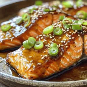 - 4 salmon fillets (6 oz each) - 1/4 cup honey - 2 tablespoons low sodium soy sauce - 1 tablespoon Dijon mustard - 2 cloves garlic, minced - 1 tablespoon fresh ginger, grated - 1 tablespoon sesame oil - Salt and pepper to taste - 2 green onions, sliced (for garnish) - Sesame seeds (for garnish) Salmon is a superfood. It is rich in omega-3 fatty acids. These healthy fats help your heart and brain. Salmon also provides protein, vitamin D, and selenium. Eating salmon can boost your mood and support your immune system. When picking salmon, look for bright, shiny skin. Fresh salmon should not smell fishy. If possible, get wild-caught salmon. It often has better flavor and less fat than farmed salmon. Ask your fishmonger for the freshest options. If you need a gluten-free option, use tamari instead of soy sauce. Tamari gives a similar flavor without gluten. For those allergic to mustard, try using lemon juice. It adds a nice tang to the dish. To start, we need to make the marinade. In a small bowl, mix together the honey, soy sauce, Dijon mustard, minced garlic, grated ginger, and sesame oil. Whisk until everything blends well. This mix will give your salmon a sweet and savory flavor. You should marinate the salmon for at least 30 minutes. If you like a stronger taste, let it sit for up to 2 hours. Always refrigerate the salmon while it marinates. This keeps it safe and lets the flavors soak in. For cooking, you can choose either grilling or broiling. Grilling Instructions: Preheat your grill to medium-high heat. Remove the salmon from the marinade, but save the marinade for later. Season the salmon with salt and pepper. Place the salmon skin-side down on the grill. Grill it for about 6 to 8 minutes. Baste it occasionally with the reserved marinade for extra flavor. Broiling Instructions: If you prefer broiling, preheat your oven’s broiler to medium-high. Line a baking sheet with aluminum foil. Put the salmon skin-side down on the sheet. Broil for about 6 to 8 minutes, basting halfway through with the reserved marinade. To tell when the salmon is done, check if it flakes easily with a fork. The fish should be opaque and not translucent. If it's cooked through, remove it from the grill or oven. Let the salmon rest for a few minutes after cooking. This helps the juices settle. For a nice finish, garnish with sliced green onions and sesame seeds. This adds color and a little crunch to your dish. Enjoy your honey glazed salmon! For the complete recipe, refer to the Full Recipe section. To get the best glaze, you want it thick but pourable. Mix the honey, soy sauce, and Dijon mustard well. If it seems too thin, simmer it on low heat until it thickens. Stir often so it does not burn. When basting, do it often but gently. Use a brush to coat the salmon with the glaze while cooking. This adds flavor and keeps the fish moist. You can add spices to the glaze for more depth. Try garlic powder, paprika, or black pepper. Fresh herbs like thyme or parsley also work well. Serve honey glazed salmon with rice or steamed veggies. These sides balance the sweet glaze. A light salad can also freshen the meal. Overcooking salmon ruins its taste and texture. Cook until it flakes easily with a fork. This usually takes about 6-8 minutes. Don’t marinate the salmon for too long. Thirty minutes is perfect. If you go over two hours, the fish can become mushy. Stick to the time for the best result. {{image_2}} You can add a kick to your honey glazed salmon. Try a spicy version with chili flakes. This adds heat and depth. Mix in half a teaspoon of chili flakes into your marinade. Adjust the amount based on your spice level. Citrus-infused honey glaze can brighten the dish. Add orange or lemon zest to your marinade. This gives the salmon a fresh and vibrant taste. You can also squeeze in some juice for extra flavor. You can bake your honey glazed salmon in the oven. Preheat to 400°F (200°C) and place the salmon on a lined baking sheet. Bake for about 12-15 minutes or until cooked through. This method keeps the fish moist. Another fun way is to use foil packets. Place salmon and marinade in a sheet of foil. Seal it up tight, then bake or grill it. This method locks in the flavors and makes cleanup easy. Serve honey glazed salmon with fresh veggies. Try roasted asparagus or sautéed spinach on the side. These greens add color and nutrition to your meal. For family meals, serve the salmon over rice or quinoa. This creates a filling and tasty dish. You can also slice the salmon for easy serving. Want to meal prep? Cook extra salmon and store it in the fridge. It stays great for up to three days. Use it in salads or sandwiches throughout the week. For the full recipe, check the earlier section. After enjoying your honey glazed salmon, store any leftovers in the fridge. Place the salmon in an airtight container. This keeps the fish fresh and tasty. It lasts up to three days in the refrigerator. Ensure the container is sealed well to avoid odors from other foods. If you want to keep the salmon longer, freeze it. Wrap the salmon tightly in plastic wrap or foil. Then, place it in a freezer bag. Squeeze out any air before sealing. Properly stored, it can last up to three months in the freezer. To thaw, transfer the salmon to the fridge overnight. For quicker thawing, use cold water. After thawing, reheat it gently in the oven or on the stove. You can make many dishes with leftover honey glazed salmon. Flake it into salads for a protein boost. Add it to pasta for a tasty twist. You can also use it in tacos or wraps. For a fun breakfast, mix it with scrambled eggs. Try these ideas to enjoy every bite of your delicious salmon. Check out the Full Recipe for inspiration! You should marinate the salmon for at least 30 minutes. This time allows the fish to soak up the sweet and savory flavors. For a stronger taste, marinate for up to 2 hours. Just remember not to go over that time. The fish may get too salty if you do. Yes, you can use frozen salmon. Just make sure to thaw it first. The best way to thaw salmon is in the fridge overnight. If you’re in a rush, you can place it in a sealed bag and run it under cold water. After thawing, pat the salmon dry before marinating. This helps the marinade stick better. Honey glazed salmon pairs well with many sides. Here are a few tasty options: - Steamed broccoli - Brown rice - Quinoa salad - Roasted asparagus - Mashed sweet potatoes These sides add color and nutrition to your meal. They also balance the sweetness of the salmon. For the complete recipe, check out the [Full Recipe]. It has everything you need to make this dish perfect. In this blog post, I shared a delicious honey glazed salmon recipe. You learned about the key ingredients, tips for preparing the marinade, and cooking methods. I also included helpful storage tips and how to use leftovers creatively. Remember, cooking salmon can be simple and rewarding. With the right tips, you can impress your family and friends. Enjoy trying out different flavors and methods. Happy cooking!