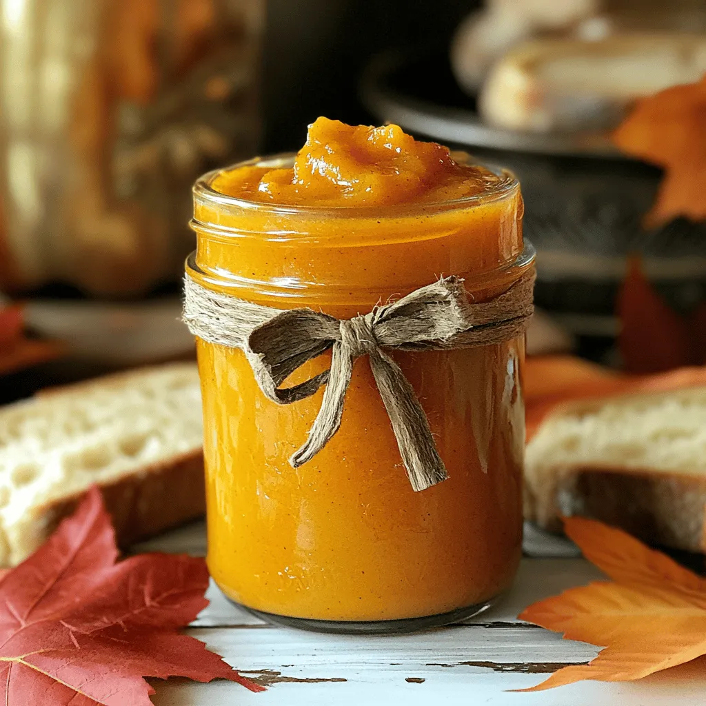 For a perfect Easy Maple Pumpkin Butter, you need these key ingredients: - 1 cup pure pumpkin puree - 1/2 cup maple syrup - 1/4 cup brown sugar - 1 teaspoon ground cinnamon - 1/2 teaspoon ground ginger - 1/4 teaspoon ground nutmeg - 1/4 teaspoon ground cloves - 1/4 teaspoon salt - 1 tablespoon lemon juice These ingredients work together to create a spread that tastes like fall. The pumpkin provides a rich base, while the maple syrup adds sweetness. Spices like cinnamon and nutmeg bring warmth and depth to the flavor. If you need to make changes, here are some easy swaps: - Use honey instead of maple syrup for a different sweetness. - Coconut sugar can replace brown sugar if you prefer. - If you don't have ground spices, whole spices work too. Just strain them out later. - Lemon juice can be swapped for apple cider vinegar for a tangy twist. These substitutions can keep the flavor while matching your pantry. To make your pumpkin butter shine, focus on quality: - Look for 100% pure pumpkin puree, not pie filling. This ensures no added sugars or spices. - Choose real maple syrup over imitation syrup for true flavor. - Fresh spices make a big difference. Check the date on the jar for freshness. - Use organic ingredients where possible. They often taste better and are better for you. Choosing good ingredients helps your Easy Maple Pumpkin Butter taste its best. To make Easy Maple Pumpkin Butter, gather your ingredients first. You will need pure pumpkin puree, maple syrup, brown sugar, and spices like cinnamon and nutmeg. Having everything ready will make cooking smooth and fun. 1. Combine Ingredients: In a medium saucepan, mix the pumpkin puree, maple syrup, and brown sugar. Stir well. Heat on medium for 2-3 minutes until warm and the sugar dissolves. 2. Add Spices: Next, stir in ground cinnamon, ginger, nutmeg, cloves, and salt. Mix well so the spices blend evenly. 3. Simmer: Lower the heat and cook for 10-15 minutes. Stir often to prevent sticking. This step helps deepen the flavors and thicken the butter. 4. Finish with Lemon Juice: When it smells great and thickens, add the lemon juice. This gives a bright touch to the flavor. 5. Cool and Store: Remove from heat and let it cool a bit. Then, put the pumpkin butter into a jar. Let it cool fully at room temperature before sealing it and refrigerating. For the perfect thickness, keep stirring while it cooks. If you want it thicker, let it simmer longer on low heat. If it’s too thick, add a small splash of water or more maple syrup. The goal is a smooth, spreadable texture that is not runny. This will make your Easy Maple Pumpkin Butter enjoyable on bread or scones. To make your Easy Maple Pumpkin Butter even better, try adding a pinch of vanilla. This small change adds warmth and depth. You could also add a splash of maple extract for a stronger maple taste. If you love spice, consider adding a dash of allspice or cardamom. These spices blend well with pumpkin and make it unique. One common mistake is cooking on high heat. This can burn the mixture and ruin the flavor. Always keep the heat low and stir often. Another mistake is using canned pumpkin pie filling instead of pure pumpkin puree. The pie filling has added sugar and spices, which can mess with your recipe. Always use plain pumpkin for the best results. You can serve Easy Maple Pumpkin Butter in many ways. Spread it on warm toast or pancakes for a cozy breakfast. It pairs well with cream cheese on bagels too. For a fun dessert, try it with ice cream or yogurt. You can even use it in baking as a filling for muffins or cookies. If you're gifting it, place it in a pretty jar with a ribbon. This makes a sweet treat for friends! {{image_2}} You can make your maple pumpkin butter even more exciting! Try adding extra spices. How about a pinch of allspice or cardamom? Both add a warm touch. You can also mix in a splash of vanilla extract for a sweet twist. This adds depth and richness to the flavor. Want to change it up? Consider mixing in nuts or seeds. Chopped pecans or walnuts give a nice crunch. For a fruity note, add a bit of orange zest. It brightens the flavor and enhances the fall vibe. You might even want to swirl in some caramel for a decadent treat. You can easily make this recipe vegan or sugar-free. For a vegan version, replace the brown sugar with coconut sugar. This keeps the taste rich but light. If you want it sugar-free, use a sugar substitute like erythritol. Just make sure it measures like sugar. This way, you still get that sweet flavor without the extra calories. Explore more ways to customize your Easy Maple Pumpkin Butter with these fun ideas! Check out the Full Recipe for guidance on how to create this delicious spread. To store your maple pumpkin butter, place it in a clean jar with a tight lid. Make sure it cools to room temperature first. This helps keep it fresh longer. Always use a clean spoon when scooping out the butter. This avoids adding any germs or bacteria. Homemade maple pumpkin butter lasts about two weeks in the fridge. Keep it in the cold part, not the door. If you want to save it longer, you can freeze it. Use freezer-safe containers or jars. Leave some space at the top, as it will expand. In the freezer, it stays good for up to three months. Reusing jars is a smart choice. Clean them well with hot, soapy water before use. Rinse and let them air dry completely. This helps avoid any bad tastes. You can also label your jars with the date you made the butter. This way, you can keep track of freshness. For the best results, always check your butter before using it. Maple pumpkin butter is a tasty spread. You can use it on toast, pancakes, or waffles. It also works well with scones and muffins. Try it as a dip for apple slices or mix it into yogurt. The sweet and spicy flavors make it a perfect fall treat. You can even use it in baking to add moisture and flavor to cakes and cookies. Yes, you can can maple pumpkin butter. Use sterilized jars and follow safe canning practices. Make sure to process the jars in a water bath for safety. This method helps store the butter for months. However, check for the right acidity to ensure it stays safe. If you are unsure, it's best to refrigerate or freeze the butter instead. Homemade maple pumpkin butter lasts about two weeks in the fridge. Store it in a clean, airtight jar. If you want to keep it longer, you can freeze it. In the freezer, it can last for several months. Just remember to label the jars with the date you made it. Thaw it in the fridge when you want to use it. For the full recipe, check out the Easy Maple Pumpkin Butter recipe. This article shared how to make your own maple pumpkin butter. We covered the best ingredients, easy steps, and tips to get it just right. You learned about flavor tricks, ways to avoid mistakes, and fun variations. I also gave storage tips to keep your pumpkin butter fresh. Remember, quality ingredients make a big difference. Enjoy making this tasty spread, and have fun with the options. Homemade maple pumpkin butter can be a delightful treat or gift!