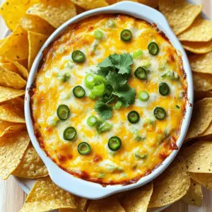 To make Cheesy Hatch Green Chile Dip, gather these key ingredients: - 1 cup roasted Hatch green chiles, chopped - 1 cup cream cheese, softened - 1 cup sour cream - 1 cup shredded Monterey Jack cheese - 1 cup shredded cheddar cheese - 2 cloves garlic, minced - 1 tablespoon lime juice - 1 teaspoon cumin - Salt and pepper to taste - Tortilla chips, for serving These ingredients blend to create a rich, creamy dip. The roasted Hatch green chiles add a smoky kick that makes this dip special. Cream cheese and sour cream give it a smooth texture. The cheeses melt perfectly, making each bite indulgent. You can customize the dip with these optional ingredients: - Additional spices (e.g., cayenne pepper, paprika) - Chopped fresh herbs (e.g., cilantro, parsley) - Sautéed vegetables (e.g., onions, bell peppers) Adding spices can ramp up the heat. Fresh herbs add a nice touch. Sautéed veggies can add flavor and texture. Feel free to mix and match to fit your taste. For the full recipe, check out the complete details. - Preheat oven to 350°F (175°C). - Combine cream cheese and sour cream in a bowl. - Stir in chopped Hatch green chiles and garlic. - Add lime juice and spices; mix well. - Transfer the mixture to a baking dish. - Sprinkle reserved cheese on top and bake. Baking will take about 20-25 minutes. You want the dip to be bubbling and golden. Use a spatula to smooth the top before adding the cheese. This step ensures a nice, even melt. Enjoy the warm, cheesy goodness! For the full recipe, check the details above. - Use freshly roasted Hatch green chiles for the best taste. Their smoky flavor shines in this dip. You can roast them yourself or buy them from a store. - Experiment with different types of cheese. Try pepper jack for heat or gouda for a smooth finish. Mixing cheese adds depth to the flavor. - Ensure cream cheese is softened for a smoother mixture. Take it out of the fridge 30 minutes before you start. This step makes mixing much easier. - Bake until golden and bubbly for optimal texture. This means the dip is ready to serve and will have a nice crust on top. - Pair with a variety of dippables like vegetables or crackers. Carrots, celery, and bell peppers add crunch and color. - Serve warm for the best experience. The heat brings out the flavors and makes it extra creamy. By following these tips and tricks, you will make your Cheesy Hatch Green Chile Dip shine at any gathering. For the full recipe, check the link above. {{image_2}} You can change up the cheese for a new taste. Swap Monterey Jack for Pepper Jack to add spice. This gives the dip a nice kick. If you prefer a tangy flavor, use goat cheese. It adds creaminess and a unique twist. Mix different cheeses to find your favorite blend. Want a healthier dip? Substitute Greek yogurt for sour cream. It makes the dip lighter and adds protein. You can also add black beans. They boost fiber and protein, making the dip more filling. These changes keep the dip tasty while making it better for you. For a fun twist, add jalapeños for a Mexican flair. This will spice things up and enhance the dip's flavor. You can also try adding a touch of pesto. This brings an Italian taste that surprises your guests. Feel free to mix and match flavors to suit your taste. For the complete recipe, check out the Full Recipe above. Store any extra dip in an airtight container in the refrigerator. This keeps it fresh and tasty. Best to eat it within 3-4 days for the best flavor. To reheat, microwave the dip in short intervals. Stir after each interval until it warms through. You can also reheat it in the oven for a crispy top. Just pop it in at 350°F (175°C) until bubbly. You can freeze the dip before or after baking. If you freeze it before baking, just thaw it overnight in the fridge before you heat it. This way, you can enjoy the dip whenever you want. Hatch green chiles come from Hatch, New Mexico. They have a rich, smoky flavor. Their taste is bold, yet they offer a gentle heat. I love using them in my recipes to bring depth. These chiles are great for making dips, sauces, and salsas. You can find them fresh or canned, but fresh is best when in season. Their flavor shines in dishes, making them a favorite among many cooks. Yes, you can prepare this dip a day before. Just mix all the ingredients and place them in a baking dish. Cover it tightly and store it in the fridge. When you are ready, just bake it as directed in the Full Recipe. You can also reheat leftovers easily. Just warm it in the oven or microwave. This dip tastes great even after a day, so feel free to plan ahead! The spice level of Hatch green chiles varies. It depends on their ripeness. Fresh, green chiles are usually mild to medium in heat. If you want more heat, use fully ripe chiles. You can always taste a small piece before adding them. This way, you can control the heat in your dip. If you prefer a milder flavor, remove the seeds before mixing them in. This blog post walks you through making a tasty dip using Hatch green chiles. You'll mix cream cheese, sour cream, and various cheeses to create a creamy base. I've also shared tips on enhancing flavor, serving ideas, and healthy swaps. Remember, have fun experimenting with different ingredients to find your favorite mix. This dip is sure to impress at your next gathering! Now, go ahead and enjoy every cheesy bite.