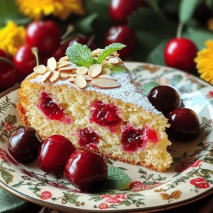 - 1 cup all-purpose flour - 1/2 cup almond flour - 1 teaspoon baking powder - 1/2 teaspoon baking soda - 1/4 teaspoon salt - 1/2 cup unsalted butter, softened - 1 cup granulated sugar - 2 large eggs - 1 teaspoon vanilla extract - 1/2 teaspoon almond extract - 1 cup fresh or frozen cherries, pitted and halved - 1/4 cup sliced almonds (for topping) - Powdered sugar (for dusting) This cake uses simple ingredients that work well together. The all-purpose flour gives the cake its structure. The almond flour adds a nutty flavor and moist texture that you will love. Baking powder and baking soda help the cake rise. Using unsalted butter creates a rich flavor. Granulated sugar sweetens the cake perfectly. Eggs add moisture and help bind the ingredients together. Vanilla extract brings warmth, while almond extract adds that lovely nutty taste. Cherries give the cake a burst of flavor. Don’t forget the sliced almonds! They add a crunchy topping that contrasts nicely with the soft cake. For an eye-catching finish, dust the cake with powdered sugar. This gives a nice touch and makes it look fancy. If you want to make it even prettier, add a few fresh cherries and mint leaves as a garnish. You can find the full recipe with all the steps and baking tips to enjoy this Cherry Almond Cake. - Preheat the oven to 350°F (175°C). - Grease and line the cake pan for easy removal. - Cream butter and sugar until light and fluffy. - Beat in eggs and extracts, then add dry ingredients. - Fold in cherries and pour batter into the pan, then top with almonds. - Bake for 30-35 minutes, check with a toothpick. - Let cool and dust with powdered sugar before serving. This simple method makes your cherry almond cake easy and fun to make. You will enjoy each step from mixing to baking. Remember, the key is to not overmix the batter after adding cherries. This keeps your cake light and fluffy. Follow these steps, and you will create a delightful treat everyone loves! For more details, check the Full Recipe. To make the best cherry almond cake, focus on texture. Start by measuring flour correctly. Too much flour can lead to a dry cake. Use a light hand when mixing the batter. Overmixing can make the cake tough. Mix until just combined, then stop. This helps keep your cake soft and tender. For a beautiful presentation, serve slices on a pretty plate. Add fresh cherries and mint leaves for color. Dust the top with powdered sugar for a sweet touch. This cake pairs well with coffee or tea. You can also serve it with a scoop of vanilla ice cream. This adds a creamy contrast to the flavors. Enjoy your delicious cherry almond cake! {{image_2}} You can play with flavors in your Cherry Almond Cake. Adding chocolate chips gives a nice twist. The rich chocolate pairs well with the sweet cherries. You can use about half a cup of chips. Just fold them in with the cherries. You can also swap cherries for other fruits. Blueberries or raspberries work great too. They add a fresh taste and lovely color. Feel free to mix and match until you find your favorite. If you need a gluten-free cake, use alternative flours. Almond flour or coconut flour can replace all-purpose flour. This change keeps the cake moist and tasty. For a vegan version, substitute eggs with applesauce or flaxseed. Use a ratio of one tablespoon of flaxseed mixed with three tablespoons of water. This makes a great egg replacement. You can still enjoy this delicious cake without animal products. For the full recipe, check out the Cherry Almond Bliss Cake. To keep your Cherry Almond Cake fresh, store it in the fridge. Use an airtight container to prevent it from drying out. Slice the cake first if you plan to share. This way, you can easily take out pieces. If you want to freeze portions, wrap each slice tightly in plastic wrap. Then, place them in a freezer bag. Label the bag with the date. The cake can last up to three months in the freezer. When you want to enjoy your cake again, reheating is key. Use the microwave for a quick option. Heat a slice for about 15-20 seconds. Check if it’s warm enough. If you prefer the oven, set it to 350°F (175°C). Place the slice on a baking sheet for about 5-10 minutes. Cover it with foil to keep it moist. Enjoy your cake warm, and savor the flavors! Cherry Almond Cake can last about 3 to 4 days when stored properly. Keep it in an airtight container at room temperature. If you place it in the fridge, it may last up to a week. However, the cake's texture might change in the fridge. For longer storage, wrap it tightly in plastic and freeze it. It can stay fresh for about 2 months in the freezer. Yes, you can use frozen cherries instead of fresh ones. Just make sure to thaw and drain them first. This step prevents excess moisture in your cake. The flavor will still be delicious! Frozen cherries can add a nice burst of flavor, just like fresh ones. They also make the recipe easier when fresh cherries are out of season. You can serve Cherry Almond Cake with various tasty options. A scoop of vanilla ice cream pairs well for a warm dessert. Fresh whipped cream adds a light touch, enhancing the cake's flavor. You can also sprinkle toasted almonds on top for added crunch. Consider a cup of coffee or tea for a cozy afternoon treat. Yes, you can make this cake ahead of time. It is great for parties or gatherings. Bake the cake a day before your event and store it properly. You can freeze it too! Just wrap it well and place it in the freezer. Thaw it overnight in the fridge before serving. This way, you save time and enjoy a stress-free baking experience. For the full recipe, check the earlier section above. This blog post covered how to bake a delicious Cherry Almond Cake. We discussed the key ingredients, step-by-step instructions, and vital tips. You learned about variations, storage, and answers to common questions. Baking can be fun and easy. Don't be afraid to experiment with flavors. Enjoy every bite of your cake, whether you serve it at a party or savor it on your own. Happy baking!