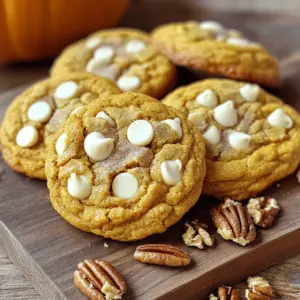 - 1 cup pumpkin puree - 1/2 cup unsalted butter, softened - 1 cup brown sugar, packed - 1/2 cup granulated sugar - 1 large egg - 1 teaspoon vanilla extract - 2 cups all-purpose flour - 1 teaspoon baking soda - 1/2 teaspoon baking powder - 1 teaspoon ground cinnamon - 1/2 teaspoon ground nutmeg - 1/4 teaspoon salt - 1 cup white chocolate chips - 1/2 cup chopped pecans (optional) Using pumpkin puree is key. It gives moisture and flavor. Pumpkin pie filling has added spices and sugars. This can change your cookie’s taste. For gluten-free options, swap all-purpose flour with a gluten-free blend. For dairy-free, use vegan butter and dairy-free chocolate chips. When choosing white chocolate, look for high-quality brands. They have better flavor and melt nicely. Avoid those with too much wax; they won't taste as good. These details help make your cookies soft and chewy. If you want to see the Full Recipe, it's a great guide to follow! First, preheat your oven to 350°F (175°C). This sets the right heat for our cookies. While the oven heats, prepare two baking sheets with parchment paper. This helps the cookies not stick. Next, in a large mixing bowl, cream together 1/2 cup of softened unsalted butter, 1 cup of brown sugar, and 1/2 cup of granulated sugar. Mix until the blend is smooth and fluffy. This step makes the cookies soft and chewy. Then, add 1 cup of pumpkin puree, 1 large egg, and 1 teaspoon of vanilla extract to the butter mix. Stir until everything is well combined. In another bowl, whisk together 2 cups of all-purpose flour, 1 teaspoon of baking soda, 1/2 teaspoon of baking powder, 1 teaspoon of ground cinnamon, 1/2 teaspoon of ground nutmeg, and 1/4 teaspoon of salt. This dry mix gives our cookies flavor and lift. Now, slowly add the dry ingredients to the wet mix. Stir gently until just combined. Be careful not to overmix, or the cookies will be tough. Finally, fold in 1 cup of white chocolate chips. If you like, add 1/2 cup of chopped pecans for extra crunch. To shape the cookies, drop rounded tablespoons of dough onto the prepared baking sheets. Leave space between each one, as they will spread while baking. Bake the cookies in your preheated oven for 12-15 minutes. The edges should turn lightly golden. The centers may look soft, but they will firm up as they cool. Cooling your cookies is very important. Let them sit on the baking sheets for about 5 minutes. This helps them set before moving. After that, transfer the cookies to wire racks to cool completely. For presentation, arrange the cookies on a festive platter. A light dusting of cinnamon sugar on top looks nice. You can add a few pecans on the side for a tasty crunch. Enjoy these warm treats! To get soft and chewy cookies, mix your dough gently. Overmixing can make them tough. Mix just until you see no flour. This keeps them light. Also, use fresh pumpkin puree. It adds a sweet, rich flavor to the cookies. Fresh ingredients make a big difference. Adding spices can boost the taste. I suggest using: - 1 teaspoon ground cinnamon - 1/2 teaspoon ground nutmeg These spices add warmth and depth. For sweetness, balance the sugars. If you want sweeter cookies, you can add an extra tablespoon of granulated sugar. Always check your oven's temperature. An oven that is too hot can burn the cookies. Use an oven thermometer for accuracy. When baking, choose light-colored baking sheets. They help cookies bake evenly. Dark sheets can cause the bottoms to burn. For more guidance, check the Full Recipe. {{image_2}} You can add nuts to your cookies for extra crunch. Walnuts or macadamia nuts work great. Both bring a rich flavor that pairs well with pumpkin. Walnuts have a slightly bitter taste, while macadamia nuts are sweet and creamy. If you don’t want to use pecans, try hazelnuts or almonds. Hazelnuts add a nutty profile, while almonds bring a light crunch. Want to change up the flavor? You can add dried fruits like cranberries or raisins. They add sweetness and a nice chewy texture. Mixing different types of chocolate is also fun. Dark chocolate gives a rich taste, while milk chocolate adds creaminess. Combining these can make the cookies even more interesting. You can change the spices for different holidays. For Christmas, add ginger or cloves. For Thanksgiving, cinnamon and nutmeg are perfect. You might also mix in seasonal flavors like maple or apple. These small changes can make your cookies fit any festive occasion. To keep your pumpkin white chocolate chip cookies fresh, store them in an airtight container. This helps lock in moisture and keeps them soft. I recommend using a container that seals tightly. You can also place a slice of bread inside the container. The bread absorbs moisture and helps keep the cookies soft. It's a simple trick that works wonders! If you want to save cookies for later, freezing is a great option. Place the cookies in a single layer on a baking sheet. Freeze them for about an hour. Once they are solid, transfer them to a freezer-safe bag. Make sure to remove excess air from the bag before sealing it. This helps prevent freezer burn. When you're ready to enjoy them, take out the cookies and let them thaw at room temperature. If you want to warm them up, pop them in the microwave for about 10 seconds. This brings back that fresh-baked feel! At room temperature, pumpkin white chocolate chip cookies stay fresh for about a week. Just be sure to keep them covered. If they look dry or hard, they may have gone stale. You can tell if they are stale by checking for a loss of flavor or a hard texture. Fresh cookies should be soft and chewy, just like when you first baked them. Enjoy your treats at their best! Yes, you can use canned pumpkin. Canned pumpkin is convenient and saves time. Make sure it's pure pumpkin puree, not pumpkin pie filling. This ensures the right flavor and texture for your cookies. To make these cookies softer, use more brown sugar than white sugar. Brown sugar adds moisture and a chewy texture. You can also bake them for a shorter time. Remove them when the edges are golden, but the center looks soft. Let them cool on the baking sheet for a few minutes to keep them chewy. If you want a different flavor, you can use dark chocolate or milk chocolate chips. Butterscotch chips or peanut butter chips are great options too. Each will give your cookies a new twist. Look for light golden edges. The centers may still look soft. They will firm up as they cool on the baking sheet. Avoid overbaking, as this can lead to dry cookies. Yes, you can easily double this recipe. Just double each ingredient. Make sure you have enough space on your baking sheets to bake all the cookies. Baking in batches works well too. You can find the Full Recipe for Pumpkin White Chocolate Chip Cookies in the article above. It includes all the steps and tips you need to bake these delicious treats. You now have all the details to make tasty white chocolate pumpkin cookies. We covered the key ingredients, from pumpkin puree to the right spices. You learned how to prep, mix, and bake the perfect batch. We shared tips for great texture and fun variations. Lastly, we discussed storage and answered common questions. With these insights, you can craft cookies that everyone will love. Happy baking!