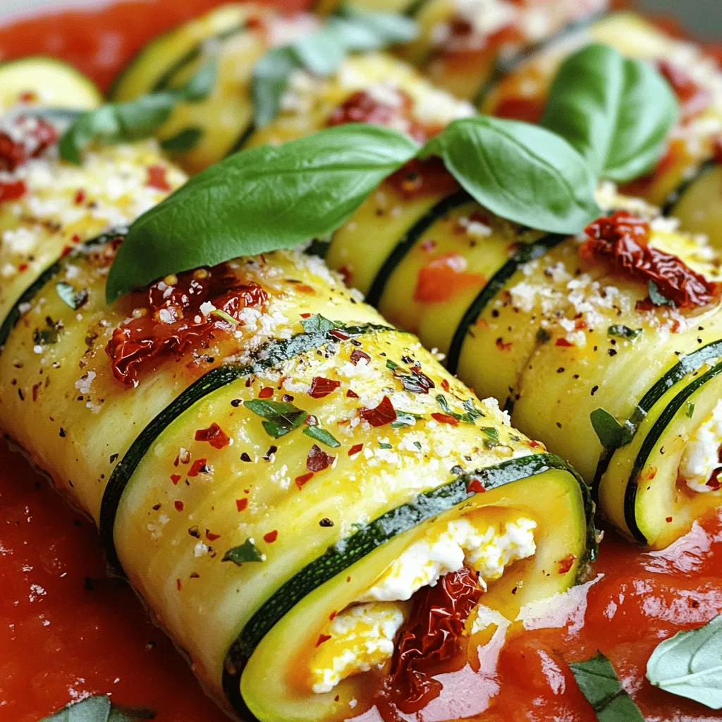 - Zucchini - Ricotta cheese - Grated Parmesan cheese - Sun-dried tomatoes - Fresh basil - Garlic - Olive oil - Marinara sauce - Optional ingredients To get the best flavor, use the right ratios. For this dish, I recommend: - 2 medium zucchinis - 1 cup ricotta cheese - 1/2 cup grated Parmesan cheese - 1/2 cup sun-dried tomatoes, chopped - 1/4 cup fresh basil, chopped - 1 clove garlic, minced When picking zucchini, look for firm ones. They should feel heavy for their size. Avoid those that are soft or have blemishes. Fresh zucchini is key to making tasty Zucchini Röllchen. A great tip is to choose zucchinis that are about the same size. This helps ensure even cooking. For a burst of flavor, consider adding crushed red pepper flakes. This optional ingredient gives your dish a little kick. To make Zucchini Röllchen, start by slicing the zucchini. Use a mandoline slicer or a sharp knife. Aim for thin strips, around 1/8 inch thick. You should get about 8 to 10 strips from two medium zucchinis. The thinner they are, the easier they roll. Next, sprinkle salt on the strips. This helps draw out moisture. Let the zucchini sit for about 15 minutes. Afterward, blot the strips with a paper towel. This step is key to avoid soggy rolls. Now, let’s mix the cheese filling. In a large mixing bowl, combine the ricotta cheese, grated Parmesan, chopped sun-dried tomatoes, fresh basil, and minced garlic. Add salt and pepper to taste. Stir well until all ingredients blend smoothly. You want a creamy filling that holds together but is not too thick. For assembly, take one zucchini strip. Place about a tablespoon of the cheese mixture at one end. Roll the zucchini tightly around the filling to make a röllchen. Repeat this with the remaining strips and filling. Preheat your oven to 375°F (190°C). In a baking dish, spread a thin layer of marinara sauce on the bottom. Place the zucchini rolls seam-side down in the dish. Drizzle a bit of olive oil on top. If you like heat, sprinkle crushed red pepper flakes. Cover the dish with aluminum foil and bake for 20 minutes. After that, remove the foil and bake for another 10 minutes. Your röllchen should be hot and slightly golden on top. Enjoy these delightful bites! For the full recipe, check here. To keep your Zucchini Röllchen from getting soggy, try these tips: - Salt the strips: Sprinkle salt on your zucchini strips. Let them sit for 15 minutes. This helps draw out moisture. - Blot with paper towels: After salting, use paper towels to wipe off extra water. - Choose the right pan: Use a glass or ceramic baking dish. This helps heat evenly and prevents sogginess. Pair your Zucchini Röllchen with tasty sides for a complete meal. Here are some great options: - Garlic bread: This adds a crunchy texture that complements the soft rolls. - Mixed greens salad: A fresh salad balances the rich flavors of the röllchen. - Roasted vegetables: They add color and more flavor to your plate. For a beautiful dish, consider these presentation ideas: - Serve on marinara sauce: Spread marinara sauce on the bottom of the plate. Place the röllchen on top. - Garnish: Add fresh basil leaves and a sprinkle of Parmesan for a lovely look. - Color contrast: Use colorful veggies or herbs to make your dish pop visually. For a detailed guide, check out the Full Recipe. {{image_2}} You can easily change up the cheeses in this dish. Instead of ricotta, try goat cheese. It adds a tangy flavor. You can also use mozzarella for a creamier texture. Parmesan can be swapped for Pecorino for a sharper taste. If you want to add more veggies, consider using bell peppers or spinach. These add color and nutrients. You can also mix in cooked quinoa or ground turkey for extra protein. These swaps make the dish even more filling and tasty. Herbs and spices can take your Zucchini Röllchen to the next level. Try adding oregano or thyme for a nice earthy taste. Fresh parsley or dill can brighten the dish as well. Don't be shy to experiment! Customizing your marinara sauce can also enhance the flavor. Add some crushed garlic or onion for depth. You can even stir in some red pepper flakes for heat. This small change can make a big difference in taste. For the full recipe, check out the Zucchini Röllchen Delight section above. Enjoy creating your personal twist on this delightful dish! To keep your Zucchini Röllchen fresh, store them in the fridge. Use an airtight container. They last up to three days. Before placing them in the fridge, let them cool down. This step helps avoid extra moisture. If you made extra röllchen, freezing is an option. Wrap each roll tightly in plastic wrap. Place them in a freezer-safe bag or container. They can stay in the freezer for up to three months. When ready to enjoy your Zucchini Röllchen, reheating is simple. Preheat your oven to 350°F (175°C). Place the rolls in a baking dish. Add a splash of marinara sauce on top to keep them moist. Cover the dish with foil to lock in heat. Heat for about 15 minutes. This method helps keep the flavor and texture intact. For a crispy top, remove the foil for the last five minutes. Enjoy them warm for the best taste! How to make Zucchini Röllchen ahead of time? You can prepare Zucchini Röllchen ahead of time. First, slice and salt the zucchini as usual. Then, roll them with the cheese filling. Place the rolls in a baking dish and cover with foil. Store the dish in the fridge for up to 24 hours. When ready to bake, preheat the oven and follow the baking steps. This makes meal prep easy and quick. Can I make this dish gluten-free? Yes, you can make this dish gluten-free! The ingredients listed in the Full Recipe are naturally gluten-free. Just ensure that your marinara sauce does not contain gluten. You can find many gluten-free options in stores. This way, everyone can enjoy this tasty dish. What other sauces can be served with Zucchini Röllchen? Besides marinara, you can pair Zucchini Röllchen with various sauces. A creamy Alfredo sauce adds richness. A pesto sauce brings a fresh flavor. You can even try a spicy arrabbiata sauce for a kick. Each sauce offers a unique taste and makes the dish more fun. We covered how to make tasty Zucchini Röllchen from fresh ingredients. I detailed each step, from prep to baking. You learned about flavor combos, storage, and reheating tips. Remember, the choice of cheese can change the flavor. This dish is easy to customize with herbs or proteins. You can enjoy it warm from the oven or as leftovers. Now, it’s your turn to try this fun recipe. You’ll impress friends and family with your skills!