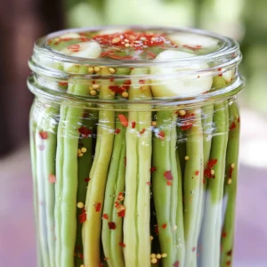 To make quick pickled green beans, you'll need the following items: - 1 pound fresh green beans, trimmed - 1 cup white vinegar - 1 cup water - 1 tablespoon granulated sugar - 1 tablespoon sea salt - 2 cloves garlic, sliced - 1 teaspoon red pepper flakes - 1 teaspoon mustard seeds - ½ teaspoon black peppercorns These ingredients blend together to create a zesty brine that gives the green beans a bright flavor and crunch. You don’t need fancy gadgets for this recipe. Here’s what I recommend: - Medium saucepan - Measuring cups and spoons - Stirring spoon - Clean, sterilized jars with lids - Cutting board and knife Having the right tools makes the process smoother and more fun. Feel free to get creative! Here are some optional ingredients you might try: - Fresh dill for a herby taste - Sliced jalapeños for extra heat - Carrots or radishes for added crunch These options let you personalize your pickles to fit your taste. The full recipe gives you a great starting point. Enjoy making your own quick pickled green beans! To start, rinse your fresh green beans under cold water. This removes dirt and helps keep them crisp. Trim off the ends with a sharp knife. I like to set the trimmed beans aside in a bowl. This makes the next steps easier. In a medium saucepan, mix one cup of white vinegar with one cup of water. Then, add one tablespoon of granulated sugar and one tablespoon of sea salt. Slice two cloves of garlic and toss them in the pot. For some heat, add one teaspoon of red pepper flakes and one teaspoon of mustard seeds. Finally, include half a teaspoon of black peppercorns. Stir the mix well. Place the saucepan over medium heat. Bring it to a simmer while stirring until the sugar and salt dissolve. After this, let the brine cool for about ten minutes. While the brine cools, take clean jars and pack the green beans upright. This helps with style and makes them look nice. Once the brine is cool, pour it over the green beans. Make sure they are fully covered. Seal the jars with lids and place them in the fridge. Let the green beans pickle for at least four hours. For best flavor, wait a full day. For the full recipe, check out the earlier section. To get that perfect crunch in your pickled green beans, choose fresh, firm beans. Look for bright green color and no soft spots. Trim the ends, but keep the beans long. This helps them stay crisp when you pack them in jars. You can also blanch them for one minute in boiling water. This quick step helps to lock in the crunch. After blanching, plunge them into ice water to stop the cooking process. One common mistake is not cooling the brine enough before pouring it over the beans. Hot brine can make the beans soft. Also, do not skip the salt. It helps with flavor and crunch. Make sure to pack the beans tightly in the jars but not too tight. They need some room for the brine to flow around them. Lastly, avoid using old beans. Fresh ones make a big difference in taste and texture. You can boost the flavor of your pickled green beans by adding spices. Try adding a bay leaf or some dill for a fresh twist. If you like heat, toss in more red pepper flakes. For a sweet touch, add a slice of ginger or even some sliced shallots. Experiment with these extras to find your favorite mix. Using the full recipe will help you see how these changes can elevate your dish. {{image_2}} Want some heat? Add more red pepper flakes to the brine. You can also include sliced fresh jalapeños. This will give your green beans a spicy kick. Adjust the spice level to match your taste. I find that a little heat makes every bite exciting. For a sweet twist, add extra sugar. Use honey or maple syrup for a different flavor. You can also mix in some sliced onions to add depth. This blend balances the tartness of vinegar and gives a rich taste. Sweet and sour green beans are a fun snack or side dish. You can infuse your green beans with fresh herbs. Try dill, thyme, or basil for a fresh taste. Add these herbs to the brine before heating. They will bring a lovely aroma and flavor to your pickled beans. This variation is great for those who love herbal notes in their food. These variations let you explore new flavors while keeping that crunchy texture. You can find all the details in the full recipe. To keep your pickled green beans fresh, store them in the fridge. Make sure they stay in a clean, sealed jar. The beans should stay covered with the brine. This helps keep them crunchy. Always use a clean utensil to take beans out. This stops germs from getting in. Quick pickled green beans can last for about two weeks in the fridge. After that, their taste and texture may change. For the best flavor, try to eat them within a week. If you want to keep them longer, consider canning them. Canned beans can last for months when stored in a cool, dark place. Check for a few signs before eating your pickled green beans. If you see mold or the brine changes color, it's time to toss them. A bad smell can also be a sign of spoilage. If the beans are mushy or have an off taste, do not eat them. Always trust your senses. Quick pickled green beans last for about two weeks in the refrigerator. Store them in a tightly sealed jar. The brine helps keep them fresh. After a week, they taste even better as the flavors meld. If you notice any off smells, it’s best to toss them out. Yes, you can reuse the brine for other pickling. However, it’s best to use it only once. The flavor will change with each use, but it can work well for other vegetables. Just make sure to strain out any bits of garlic or spices before reusing. Quick pickled green beans add a nice crunch to many dishes. They work great in salads, tacos, or grain bowls. You can also serve them as a side or snack. Their tangy flavor complements grilled meats and fish. Try them on a charcuterie board for added color and zest! Quick pickled green beans are simple and fun to make. You learned the basics, from essential ingredients to helpful tips for crunch. We discussed variations to suit your taste, and storage tips to keep them fresh. Remember, avoid common mistakes to ensure great flavor and texture. Enjoy exploring new flavors and dishes that pair well with your pickled beans. You now have the know-how to create delicious snacks or sides anytime. Get started today, and happy pickling!