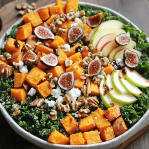 - 2 cups cooked quinoa - 1 cup roasted sweet potatoes, diced - 1 cup kale, chopped - 1/2 cup dried figs, roughly chopped - 1/2 cup goat cheese, crumbled - 1/4 cup walnuts, toasted and chopped - 1 medium apple, thinly sliced - 1 tablespoon olive oil - Salt and pepper to taste - 1/4 cup balsamic vinegar - 3 tablespoons olive oil - 2 tablespoons fig preserves - 1 teaspoon Dijon mustard - Salt and pepper to taste When I create a harvest bowl, I think of balance and flavor. This bowl is full of great ingredients. The cooked quinoa serves as a hearty base. Sweet potatoes add warmth and a bit of sweetness. Kale gives a nice crunch and a deep green color. Dried figs add chewy bites that are rich and sweet. Goat cheese brings creaminess. Walnuts add a nice crunch as well. Lastly, thin apple slices bring a fresh taste that brightens the dish. Now, let’s talk about the vinaigrette. This fig balsamic vinaigrette is a game changer. It is made with balsamic vinegar, which gives a tangy kick. Olive oil adds smoothness. Fig preserves make it sweet and fruity. Dijon mustard adds a bit of zest that rounds it all out. Each ingredient plays a role in creating a bowl that is not just pretty but also delicious. You can find the full recipe in the section above. It’s easy to make, and I know you will love it! Cook the quinoa To start, rinse 2 cups of quinoa in cold water. This removes bitter saponins. Cook it according to the package instructions. Use a pot with a lid. Bring water to a boil, then add quinoa. Cover and simmer until all the water is gone. Let it cool before using. Roast the sweet potatoes Next, preheat your oven to 400°F (200°C). Dice 1 cup of sweet potatoes. Toss them in 1 tablespoon of olive oil, salt, and pepper. Spread them on a baking sheet in one layer. Roast for about 25 minutes. They should be tender and golden. Sauté the kale While the sweet potatoes roast, chop 1 cup of kale. In a large skillet, add a little olive oil over medium heat. Add the kale and cook for 3 to 4 minutes. It should wilt down. Add a pinch of salt to enhance the flavor. Combine vinaigrette ingredients In a small bowl, whisk together 1/4 cup balsamic vinegar, 3 tablespoons of olive oil, and 2 tablespoons of fig preserves. Add 1 teaspoon of Dijon mustard for some spice. Mix until it is smooth and well combined. Adjust seasoning to taste Taste your vinaigrette and adjust the salt and pepper to your liking. This step is key. The right balance makes all the difference. Layer the ingredients Now it’s time to build your bowls! Start with the cooked quinoa as your base. Then layer on the roasted sweet potatoes, sautéed kale, and 1/2 cup of roughly chopped dried figs. Add thin slices of 1 medium apple, too. Drizzle with vinaigrette Finally, add the crumbled 1/2 cup of goat cheese and 1/4 cup of toasted walnuts on top. Generously drizzle your fig balsamic vinaigrette over each bowl. Toss gently to mix if you wish, or serve it as is for a pretty display. For the full recipe, refer to the ingredients and steps listed above. Enjoy your delicious harvest bowls! To make your quinoa and veggies pop, season well. Start with salt and pepper. Add spices like paprika or cumin for depth. You can also mix herbs like thyme or rosemary for a fresh taste. For toppings, consider adding roasted chickpeas for crunch or avocado for creaminess. Fresh herbs like parsley or basil can brighten the bowl. Try adding some citrus zest for a zingy twist. A beautiful bowl starts with the right layout. Layer each ingredient in a colorful way. Place the quinoa in the center. Arrange roasted sweet potatoes and kale around it. Garnish with extra fig pieces and walnuts on top. This adds texture and makes it pop. You can also drizzle extra vinaigrette on top for shine. Serve it in a large, shallow bowl for a stunning look. For a full recipe, check out the complete guide on Harvest Bowls with Fig Balsamic Vinaigrette. {{image_2}} You can easily swap out quinoa for brown rice, farro, or even millet. Each grain brings a unique taste and texture. If you prefer a dairy-free option, try using almond or cashew cheese instead of goat cheese. This change keeps the dish creamy while adding a new flavor. Feel free to change the vegetables based on what you have. You could use spinach, arugula, or roasted Brussels sprouts. Each vegetable adds its own twist and keeps it interesting. Adding seasonal fruits and nuts makes each bowl special. In the fall, consider including roasted pears or pomegranate seeds. In the summer, fresh berries or peaches can brighten up the dish. Nuts like pecans or hazelnuts also add great crunch and flavor. You can easily adapt this recipe for winter or summer. In winter, think about adding roasted root veggies like carrots or beets. For summer, fresh corn or zucchini can bring a burst of freshness. Each season offers unique tastes that make the harvest bowls exciting. To keep your harvest bowls fresh, store leftovers in airtight containers. This seals in moisture and flavor. You can also separate the vinaigrette. This keeps the greens from wilting. Store the quinoa and roasted sweet potatoes together. Use glass or BPA-free plastic containers for best results. When reheating, add a splash of water to your quinoa. This helps keep it fluffy. For sweet potatoes, use a skillet over medium heat. Add a little olive oil to revive their crispness. For kale, steam it briefly. This keeps it vibrant and tender. Avoid microwaving for too long, as it can make the texture mushy. How can I make this recipe vegan? You can replace the goat cheese with a plant-based cheese. Use nutritional yeast for a cheesy flavor. Make sure the fig preserves do not contain any animal products. This way, you keep all the flavor and make it vegan-friendly. Can I prepare the vinaigrette in advance? Yes, you can make the vinaigrette ahead of time. Store it in a sealed jar in the fridge for up to a week. Shake it well before using. This makes meal prep easier and keeps your salads tasty. What are the health benefits of the ingredients? Each ingredient in this bowl packs a punch of nutrients. Quinoa is a great source of protein and fiber. Sweet potatoes provide vitamins and antioxidants. Kale is rich in vitamins A, C, and K. Figs offer natural sweetness and fiber. Apples add crunch and hydration. Walnuts bring healthy fats and omega-3s. Together, they make a balanced meal. How to adjust for fewer servings To make fewer servings, simply halve the ingredient amounts. For example, use 1 cup of quinoa and 1/2 cup of sweet potatoes. This way, you can still enjoy the same great taste without leftovers. Tips for substituting dietary restrictions If you're gluten-free, quinoa is already a perfect choice. For nut allergies, skip the walnuts or replace them with seeds. If you dislike figs, try dried cranberries or raisins. Always adjust based on what works best for your diet while keeping the flavors balanced. You can find the full recipe at the beginning of this article for all the details! In this blog post, we explored a tasty harvest bowl recipe. We covered the key ingredients, from quinoa to sweet potatoes. I guided you through step-by-step instructions to prepare the dish and make a flavorful vinaigrette. We also shared tips for maximizing flavor and presenting your meal beautifully. Remember, this recipe is flexible. You can swap ingredients based on your taste or season. Enjoy creating a dish that delights your palate and nourishes your body!