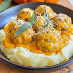 For the meatballs, I use: - 1 lb ground turkey - 1/2 cup breadcrumbs - 1/4 cup grated Parmesan cheese - 1/4 cup fresh parsley, chopped - 1 egg, beaten - 2 cloves garlic, minced - 1 teaspoon onion powder - Salt and pepper to taste These ingredients create a tasty, moist base. Ground turkey is lean, making it a healthy choice. Breadcrumbs and egg help bind the meatballs. Parmesan adds a rich flavor. Fresh parsley gives a bright touch. For the sauce, gather: - 1 can (15 oz) pumpkin puree - 1 cup chicken broth - 1/2 cup heavy cream - 1 tablespoon fresh sage, chopped (or 1 teaspoon dried sage) - Olive oil for frying Pumpkin puree makes the sauce creamy and rich. Chicken broth adds depth. Heavy cream creates a velvety texture. Sage brings a warm, earthy flavor that pairs well with pumpkin. You might like to garnish with: - Extra grated Parmesan - Fresh sage leaves These garnishes add color and flavor. A sprinkle of cheese makes it feel special. Fresh sage leaves give a burst of freshness on top. For the full recipe, check out the complete instructions and tips! First, gather your ingredients in a large bowl. You will need ground turkey, breadcrumbs, grated Parmesan, parsley, beaten egg, minced garlic, onion powder, salt, and pepper. Mix these well. Use your hands for best results. When it's mixed, form the mixture into meatballs. Each should be about one inch wide. Place them on a plate as you finish. Next, heat a skillet over medium heat. Add olive oil to the skillet. Once the oil is hot, add the meatballs in batches. Do not crowd the pan. Cook the meatballs for about 7 to 10 minutes. Turn them to brown all sides. When they are golden brown, remove them from the skillet and set them aside. In the same skillet, lower the heat. Add pumpkin puree, chicken broth, heavy cream, and chopped sage. Stir everything together. Bring the mixture to a gentle simmer. This will create a rich and creamy sauce. Let it bubble softly while you prepare the next step. Now, return the meatballs to the skillet. Gently place them in the sauce, making sure they are covered. Allow the meatballs to simmer for 10 to 15 minutes. This helps them absorb the sauce's flavors. Check that the meatballs are cooked through and heated. If needed, adjust the taste with more salt and pepper. Your dish is now ready. For the full recipe, check out the earlier section. To get the best meatballs, keep a few tips in mind. First, do not overmix the meatball mix. Just combine the ingredients until they blend. This helps the meatballs stay tender. Next, wet your hands when forming the meatballs. This trick stops them from sticking to your hands. Make each ball about one inch wide. This size cooks evenly and stays juicy. The sauce is where the magic happens. Start with good quality pumpkin puree. Use fresh sage for the best taste. If you use dry sage, remember it is stronger. Add salt and pepper to the sauce as it simmers. Taste and adjust as needed. For extra creaminess, stir in a bit more heavy cream. This makes the sauce rich and smooth. You can also add a pinch of nutmeg for warmth. Avoid these mistakes to make your dish shine. First, don’t skip the browning step. Searing the meatballs adds flavor and texture. Next, don’t rush the simmering time. Let the meatballs cook in the sauce. This allows them to soak up all the flavors. Lastly, be careful with seasoning. Start light, as you can always add more. These tips will help you create the best turkey meatballs in pumpkin sage sauce. For the full recipe, check out the earlier sections! {{image_2}} You can swap ground turkey for ground chicken or beef. Using ground chicken keeps it light, while beef gives it a richer flavor. Both options work well in this recipe. The steps remain the same. Just make sure to cook them to a safe temperature. If you want a twist, try different sauces. You could use a creamy Alfredo for a rich taste. A marinara sauce also pairs nicely with meatballs. Each sauce brings a new flavor to the dish. Feel free to experiment and find your favorite. You can boost nutrition by adding veggies to the meatballs. Chopped spinach or grated zucchini adds moisture and nutrients. Finely diced bell peppers also work well. These options blend well and add color to your meal. Get creative and use what you have on hand! For the full recipe, check the details above. After you make turkey meatballs in pumpkin sage sauce, let them cool. Place the meatballs and sauce in an airtight container. Store them in the fridge for up to four days. Make sure to cover them well to keep the flavors fresh. You can freeze the meatballs in sauce too. Use a freezer-safe container or bag. They can last up to three months in the freezer. To keep the best taste, freeze them in small portions. This way, you can thaw just what you need. To reheat, you can use the stove or microwave. If using the stove, place the meatballs in a pan with a splash of water. Heat over low until warm. If using the microwave, cover the meatballs with a damp paper towel. Heat in short bursts, checking often. This keeps them moist and tasty. For the full recipe, check out the previous sections to make these delicious meatballs! To make turkey meatballs without breadcrumbs, use oats or crushed crackers. Both options work well to hold the meatballs together. You can also use ground flaxseed mixed with water as a binder. This gives the meatballs a nice texture and flavor. Just mix the oats or flaxseed into the turkey mixture like you would with breadcrumbs. Yes, you can use canned pumpkin. Canned pumpkin is easy and saves time. It is already cooked and pureed, so you can use it right away. Just make sure to choose pure pumpkin puree, not pumpkin pie filling. This will keep the flavors true to the dish. Turkey meatballs in pumpkin sage sauce go well with many sides. Here are some tasty options: - Creamy mashed potatoes - Rice or quinoa - Pasta, like fettuccine or penne - Steamed or roasted vegetables - A fresh green salad Each of these sides can balance the rich flavors of the sauce. Yes, this recipe is great for meal prep. You can make a big batch and store it in the fridge. The meatballs and sauce keep well for about three to four days. Just portion them into containers for easy meals throughout the week. You can also freeze leftovers in airtight containers for later use. For the full recipe, check above. This blog post covered how to make tasty turkey meatballs with pumpkin sage sauce. We discussed key ingredients, step-by-step instructions, and helpful tips. Knowing how to fix common issues makes cooking easier. You learned about fun variations like using chicken or different sauces. Finally, we shared storage tips and answers to common questions. Enjoy your cooking adventures! With the right ingredients and methods, you can create a delicious meal.