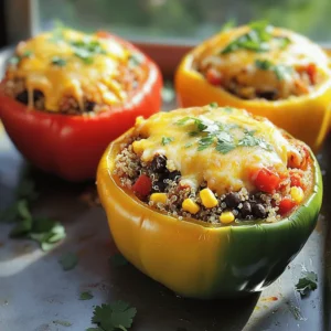- 4 large bell peppers (any color) - 1 cup cooked quinoa (or rice) - 1 can (15 oz) black beans, drained and rinsed - 1 cup corn kernels (fresh or frozen) - 1 cup diced tomatoes (canned or fresh) - 1 tsp cumin - 1 tsp chili powder - 1/2 tsp garlic powder - 1/2 tsp onion powder - Salt and pepper to taste - 1 cup shredded cheese (cheddar or Mexican blend) - Chopped cilantro for garnish - Olive oil for drizzling When I make stuffed bell peppers, I love to use colorful peppers. They make the dish look bright and fun. You can pick any color you like: red, green, yellow, or orange. The choice is yours! Quinoa is my go-to grain for these peppers, but rice works too. It fills up the peppers and adds a nice texture. Black beans bring protein and fiber. They also give a lovely flavor. I often add corn for a sweet crunch. You can use fresh corn or frozen; both taste great! Diced tomatoes add juiciness. They keep the filling moist and delicious. For seasonings, I like to keep it simple. Cumin and chili powder add warmth and depth. Garlic and onion powders give extra flavor without being too strong. Always taste and adjust salt and pepper to your liking. Don't forget the cheese! It melts beautifully on top and makes the dish extra tasty. I like using a mix of cheddar and Mexican cheese. Lastly, a sprinkle of chopped cilantro adds freshness. Drizzle a bit of olive oil inside the peppers for extra flavor. This will help them cook evenly and taste amazing. For the full recipe, check out my colorful stuffed bell peppers recipe. Enjoy cooking! - Preheat oven to 375°F (190°C). - Cut tops off the bell peppers and remove seeds. - Drizzle olive oil inside each pepper for flavor. Start by preheating your oven. This step is important because it ensures your stuffed peppers cook evenly. While the oven heats, grab your bell peppers. You can use any color you like, which adds a fun touch to your meal. Cut the tops off the peppers carefully. Make sure you remove all the seeds and membranes. This will keep your filling nice and clean. Drizzle some olive oil inside each pepper. This adds a lovely flavor and helps the peppers cook better. - In a large mixing bowl, combine cooked quinoa, black beans, corn, diced tomatoes, cumin, chili powder, garlic powder, onion powder, salt, and pepper. - Mix until evenly distributed. For the filling, grab a large mixing bowl. Add cooked quinoa. This is a great source of protein. Then, add the black beans. They add texture and flavor. Next, mix in the corn and diced tomatoes. These ingredients brighten the dish. Now for the spices. Sprinkle in cumin, chili powder, garlic powder, onion powder, salt, and pepper. These spices give the filling a punch. Mix everything well. You want all the flavors to combine nicely. - Spoon filling into each pepper, packing tightly. - Place stuffed peppers upright in a baking dish. - Sprinkle shredded cheese on top and cover with aluminum foil. - Bake for 25 minutes, remove foil and bake for an additional 10-15 minutes. Now it's time to stuff the peppers! Take a spoonful of the filling and pack it tightly into each pepper. Don’t worry if you overfill; just press it down gently. Once filled, place the peppers upright in a baking dish. If they wobble, slice a little off the bottom. This helps them stand tall. Next, sprinkle shredded cheese on top of each pepper. This will melt beautifully while baking. Cover the dish with aluminum foil to keep moisture in. Bake in the preheated oven for 25 minutes. After that, remove the foil and bake for another 10-15 minutes. You're looking for bubbly, golden cheese. Enjoy the lovely aroma as they bake! For the full recipe, check out the recipe section above. - Use fresh ingredients for best flavor. Fresh peppers, beans, and corn make a huge difference. - Don’t overfill the peppers to prevent spillage during cooking. Leave a little space at the top for the cheese. - Adjust spice levels according to preference. Feel free to add more heat with extra chili powder or hot sauce. - Experiment with different types of cheese for varied flavor. Cheddar, mozzarella, or even feta can change the taste. - Serve with a side salad or garlic bread. This adds a nice crunch and balances the meal. - Garnish with sour cream or avocado slices for added richness. These toppings enhance the flavors and add creaminess. For a complete guide on making these colorful stuffed bell peppers, check out the Full Recipe. {{image_2}} You can change the protein in your stuffed bell peppers easily. If you want a meaty flavor, substitute black beans with ground turkey or chicken. This will give you a hearty texture and boost protein. If you prefer a plant-based meal, use lentils instead. They are rich in fiber and protein, making them a great vegetarian option. Switching grains can change the taste and texture of your dish. You can replace quinoa with couscous or bulgur wheat for a different flavor. Both are quick to cook and can absorb the seasonings well. If you want a healthier choice, use brown rice instead of white rice. Brown rice adds more fiber and a nutty taste that complements the peppers. Adding unique flavors can make your stuffed peppers special. Try adding the diced tops of the bell peppers to the filling for extra crunch. This adds a fresh taste and extra texture. You can also incorporate herbs like parsley or basil. These herbs bring a lovely aroma and fresh flavor that can elevate your dish. For the complete recipe, check out the Full Recipe section. Store leftover stuffed peppers in an airtight container in the fridge for up to 3 days. Make sure to cool them down before sealing. This keeps the flavors fresh. When you're ready to eat, just take them out and enjoy! You can freeze unbaked stuffed peppers for up to 3 months. This is a great way to meal prep. Just wrap them tightly in foil or use a freezer bag. Cooked stuffed peppers can also be frozen in individual portions. This way, you can heat them up whenever you want a quick meal. To reheat, use the oven or microwave until heated through. If using the oven, preheat it to 350°F (175°C). Make sure the cheese melts for that gooey goodness. Enjoy your delicious stuffed peppers again! For the full recipe, check out the earlier section. Yes, you can prepare and assemble them a day in advance, then bake them when ready. This makes meal prep easy and saves time on busy days. Just store them in the fridge until you are ready to cook. When you bake them, the flavors blend beautifully. If your peppers are small, adjust the filling ingredients according to their size. Use less of each ingredient so the peppers fit well. You can also fill them halfway instead of to the top. This way, the filling stays inside during cooking. If you want to skip cheese, try using nutritional yeast or dairy-free cheese. These options give a nice flavor without the dairy. Nutritional yeast adds a cheesy taste while keeping it healthy. It's a great choice for a dairy-free version. To check if the stuffed peppers are done, look for tender peppers. The cheese should be bubbly and golden on top. This shows that they are cooked through and ready to serve. Enjoy the deliciousness of your meal! Stuffed peppers are a delicious, healthy meal full of flavor. You learned how to prepare and fill bell peppers with tasty ingredients like quinoa and black beans. Remember to use fresh items for the best taste. You can even tweak recipes by changing spices or protein sources. Enjoy making these easy stuffed peppers, and feel free to share your own tips. Cooking should be fun and creative!
