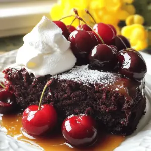 - 1 cup fresh or frozen cherries, pitted - ½ cup brown sugar - ¼ cup unsalted butter - 1 cup all-purpose flour - ½ cup unsweetened cocoa powder - 1 teaspoon baking powder - ½ teaspoon baking soda - ¼ teaspoon salt - 1 cup granulated sugar - ½ cup vegetable oil - 2 large eggs - 1 teaspoon vanilla extract - ½ cup buttermilk You can use alternative sweeteners if you want to avoid granulated sugar. Honey or maple syrup works well. For those who need gluten-free options, try using almond flour or a gluten-free blend. If you want a dairy-free cake, use almond milk or coconut milk instead of buttermilk. These swaps can keep your cake tasty and friendly for different diets. To make the chocolate cherry upside down cake, you'll need these ingredients. They come together to create a rich, moist cake. The cherries add a lovely sweetness and tartness. The cocoa powder gives it a deep chocolate flavor. If you follow the full recipe, you’ll enjoy each bite! 1. Preheat your oven to 350°F (175°C). This step is key to even baking. 2. Grease a 9-inch round cake pan with butter or oil. This prevents sticking. 3. In a small saucepan, melt the butter over medium heat. Stir in the brown sugar. 4. Mix them well until smooth. Pour this mixture evenly into the bottom of the pan. 5. Arrange the cherries in a single layer on top of the brown sugar mixture. 1. In a medium bowl, whisk together the flour, cocoa powder, baking powder, baking soda, and salt. Ensure they are well combined. 2. In a large bowl, beat together granulated sugar and vegetable oil. Mix until fluffy. 3. Add the eggs, one by one. Mix well after each egg. Stir in the vanilla extract. 4. Gradually mix the dry ingredients into the wet mixture. Alternate with buttermilk until just combined. 5. Be careful not to overmix. This keeps the cake light and fluffy. 1. Pour the batter gently over the cherries. Spread it evenly to cover them. 2. Bake in the preheated oven for 30-35 minutes. Check for doneness using a toothpick. 3. Insert it in the center. If it comes out clean, your cake is ready. 4. Let the cake cool in the pan for 10 minutes. This step helps it set. 5. Carefully invert it onto a serving plate. The cherries should be on top. 6. Allow the cake to cool completely before slicing. This keeps it from falling apart. For the complete recipe, refer to the [Full Recipe]. Enjoy making your Chocolate Cherry Upside Down Cake! To make a moist cake, use fresh or frozen cherries. They add great moisture. The buttermilk also helps keep the cake light and soft. Always measure your ingredients correctly. Too much flour can make the cake dry. Ingredient temperature matters. Use eggs and buttermilk at room temperature. This helps them mix better with other ingredients. Cold ingredients can lead to a dense cake. I love to serve this cake warm. Top it with whipped cream or vanilla ice cream for a tasty treat. A scoop of ice cream melts over the warm cake, making it extra special. For a nice look, dust the top with powdered sugar. You can add fresh cherries on top for color. This makes the cake look fancy and fun. To avoid burning the cherries, bake the cake at the right temperature. Watch the baking time closely. If the cherries burn, they can taste bitter. Make sure to check for even baking. Rotate the cake halfway through baking. This helps it cook evenly. A toothpick should come out clean when it’s done. Following these tips will help you create a perfect Chocolate Cherry Upside Down Cake. For the complete guide, you can refer to the Full Recipe. {{image_2}} You can make your Chocolate Cherry Upside Down Cake even better. Try adding nuts or chocolate chips. Walnuts or pecans add a nice crunch. Chocolate chips bring extra richness. You can mix them into the batter or sprinkle them on top of the cherries. You can also experiment with different fruit toppings. Peaches, apricots, or even blueberries work well. Each fruit brings its own unique flavor. This makes your cake fun and fresh. If you want a vegan version of this cake, it's easy to swap some ingredients. Use flax eggs instead of regular eggs. Mix one tablespoon of flaxseed meal with three tablespoons of water. Let it sit until it thickens. For buttermilk, use almond milk with a splash of vinegar. This will give you a great flavor without dairy. You can also make a low-carb version using almond flour. This flour gives a nice texture and taste. It cuts down on carbs while keeping the cake delicious. For a twist, try using almond extract instead of vanilla. Almond gives a warm, nutty flavor. Just a little goes a long way. It pairs nicely with the cherries and chocolate. You can also switch the cherries for other fruits. Sliced strawberries or raspberries can add a fun twist. These swaps keep the cake exciting each time you make it. Store your Chocolate Cherry Upside Down Cake at room temperature for up to two days. Keep it covered with plastic wrap or in an airtight container. This helps keep the cake moist and fresh. If you want to keep it longer, place it in the fridge. Wrap it tightly in plastic to avoid drying out. You can freeze this cake for up to three months. First, let the cake cool completely. Then, slice it into pieces for easy serving. Wrap each slice in plastic wrap, then place them in a freezer bag. When you want to enjoy a piece, take it out and let it thaw in the fridge overnight. You can warm it in the microwave for a few seconds if you prefer it warm. This cake lasts about three days at room temperature. In the fridge, it can last about a week. Watch for signs of spoilage, like a sour smell or mold. If the cherries start to look dull or mushy, it’s time to toss the cake. Always trust your senses when it comes to food safety. For the best taste, enjoy it fresh! Can I use canned cherries instead of fresh? Yes, you can use canned cherries. Just make sure to drain them well. Canned cherries can be softer, so they may not hold their shape as well as fresh ones. They still taste great in the cake. How do I know when my cake is done baking? To check if your cake is done, insert a toothpick into the center. If it comes out clean, your cake is ready. If it has wet batter, give it a few more minutes. What to do if my cake sinks in the middle? If your cake sinks, it may be due to underbaking or overmixing. Make sure to bake until a toothpick comes out clean. Also, avoid mixing too much, as that can add air and cause sinking. Why is my cake too dry or dense? A dry or dense cake can happen if you use too much flour or bake too long. Always measure flour correctly and check for doneness early. Adding a bit more buttermilk can help keep it moist. Where to find more Chocolate Cherry Upside Down Cake recipes? You can find more recipes online on cooking websites and food blogs. Many of these sites offer unique twists on this classic cake. You can also check cookbooks that focus on desserts. Recommended tools for cake baking and decoration Some helpful tools include a good quality cake pan, a whisk, and measuring cups. A cake tester is handy for checking doneness. For decoration, consider using a sifter for powdered sugar and a spatula for spreading frosting. In this post, we explored how to make a Chocolate Cherry Upside Down Cake. We covered the ingredients, step-by-step instructions, and handy tips to perfect your bake. We also mentioned variations for different diets, storage methods, and answered common questions. Baking this cake is fun and rewarding. With these guidelines, you can create a delicious dessert. Enjoy sharing this treat with friends and family, and feel proud of your baking skills!
