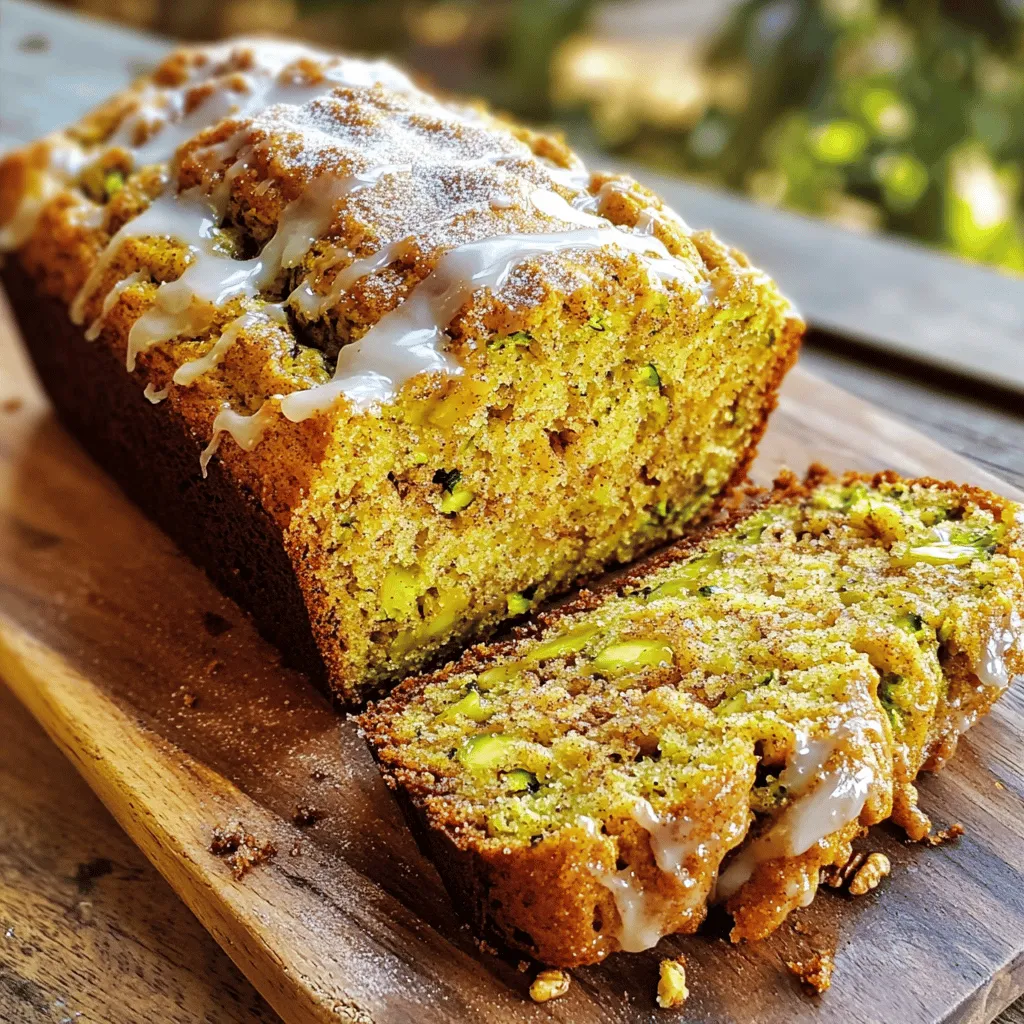 Cinnamon Roll Zucchini Bread is a tasty treat that starts with simple, fresh ingredients. Here’s what you need to make this moist and flavorful bread: - 2 cups grated zucchini (about 2 medium zucchinis) - 1/2 cup unsweetened applesauce - 1/2 cup granulated sugar - 1/4 cup brown sugar, packed - 1/2 cup vegetable oil - 2 large eggs - 1 teaspoon vanilla extract - 2 cups all-purpose flour - 1 teaspoon baking soda - 1/2 teaspoon baking powder - 1 teaspoon ground cinnamon - 1/2 teaspoon salt - 1 cup chopped walnuts or pecans (optional) - 1/4 cup cinnamon sugar (1/4 cup sugar mixed with 1 tablespoon cinnamon) for topping Each ingredient plays a role in creating a rich flavor and soft texture. The grated zucchini adds moisture, while the applesauce keeps it light. The sugars blend well with cinnamon, giving the bread its sweet, warm taste. You can choose to add nuts for crunch, but it’s optional. The cinnamon sugar on top is what gives this bread its signature cinnamon roll flair. Check out the Full Recipe for more details on how to make this delicious treat! 1. Preheat the Oven: Set your oven to 350°F (175°C). Grease a 9x5-inch loaf pan or line it with parchment paper. This step helps with easy removal later. 2. Grate Zucchini: Take 2 medium zucchinis and grate them. Use a clean kitchen towel or cheesecloth to squeeze out the excess moisture. Removing this moisture keeps the bread from being soggy. 1. Mix Wet Ingredients: In a large bowl, whisk together 1/2 cup of unsweetened applesauce, 1/2 cup of granulated sugar, 1/4 cup of brown sugar, 1/2 cup of vegetable oil, 2 large eggs, and 1 teaspoon of vanilla extract. Make sure everything is well combined. 2. Sift and Combine Dry Ingredients: In another bowl, sift together 2 cups of all-purpose flour, 1 teaspoon of baking soda, 1/2 teaspoon of baking powder, 1 teaspoon of ground cinnamon, and 1/2 teaspoon of salt. Mixing these dry ingredients ensures the bread will rise well. 1. Fold Dry Ingredients into Wet Ingredients: Gradually add the dry mixture to the wet mixture. Gently fold until just combined. Be careful not to overmix, as this can make the bread tough. 2. Incorporate Zucchini and Nuts: Gently fold in the grated zucchini and 1 cup of chopped walnuts or pecans (if using). This adds flavor and texture to your bread. 1. Transfer Batter to the Pan: Pour the batter into the prepared loaf pan. Smooth the top with a spatula for even baking. 2. Add Cinnamon Sugar: Sprinkle 1/4 cup of cinnamon sugar over the top of the batter. This gives the bread that signature cinnamon roll flavor. 3. Bake: Place the pan in the oven and bake for 50-60 minutes. Check if it’s done by inserting a toothpick in the center; it should come out clean. 4. Cool Down: Once baked, let the bread cool in the pan for about 10 minutes. After that, transfer it to a wire rack to cool completely. For the complete method, refer to the Full Recipe. Enjoy your delicious Cinnamon Roll Zucchini Bread! To ensure even baking, always preheat your oven to 350°F (175°C). This helps the bread rise and cook evenly. Use a 9x5-inch loaf pan for the best shape. Grease the pan well or line it with parchment paper for easy removal. This way, your bread will come out smoothly without sticking. Adding a glaze or icing can take your zucchini bread to the next level. A simple mix of powdered sugar and milk creates a sweet topping. This adds a nice touch and makes it look great. You can also experiment with spices like nutmeg or cardamom for extra flavor. Adding nuts like walnuts or pecans gives a nice crunch and boosts the taste. If the bread is too dry, you can fix it by adding a bit more applesauce. This keeps it moist and soft. If the bread does not rise properly, check that your baking soda and baking powder are fresh. Old ingredients can lead to flat bread. Make sure you mix the batter without overmixing to keep it light and fluffy. For the full recipe, check out the complete instructions and details to make your Cinnamon Roll Zucchini Bread perfect every time! {{image_2}} You can easily change the flavor of your cinnamon roll zucchini bread. Here are two fun ideas: - Chocolate Chip Cinnamon Roll Zucchini Bread: Add 1 cup of chocolate chips to your batter for a rich, sweet twist. The chocolate pairs well with the cinnamon and zucchini. You get a moist loaf that everyone loves. - Pumpkin Cinnamon Roll Zucchini Bread: Swap half of the applesauce for pumpkin puree. This gives your bread a warm, fall flavor. The spices in pumpkin blend perfectly with cinnamon. You can make this bread fit your diet with some simple swaps: - Making it Gluten-Free: Use a 1:1 gluten-free flour blend instead of all-purpose flour. This keeps the texture light and fluffy while cutting out gluten. - Reducing Sugar for a Healthier Option: Cut the granulated sugar to 1/4 cup and the brown sugar to 2 tablespoons. You can also use a sugar substitute like stevia. This keeps the bread sweet without the added calories. Thinking about how to enjoy your bread? Here are some tasty ideas: - Best Pairings with Beverages: Serve your cinnamon roll zucchini bread with coffee or tea. The warm spices in the bread enhance the flavors of your drink. A glass of milk also makes a great match. - Creative Ways to Serve and Present the Bread: Slice the bread and place it on a pretty plate. Drizzle a simple icing made from powdered sugar and milk over the top. You can also add fresh fruit or nuts for a lovely garnish. For the complete recipe, check out the [Full Recipe]. To keep your cinnamon roll zucchini bread fresh, start by storing it at room temperature. Place it in an airtight container or wrap it tightly in plastic wrap. This will help maintain its moisture. If you plan to enjoy it later, consider refrigerating it. The cool air helps slow down spoilage. You can also freeze the bread for longer storage. Slice it first, then wrap each piece in plastic wrap and place them in a freezer bag. This way, you can grab a slice anytime. To keep your bread fresh, wrapping is key. Use plastic wrap to seal in moisture. You can also use foil, but plastic tends to work better for this. If your bread gets stale, don’t worry! You can rejuvenate it. Simply wrap it in a damp paper towel and microwave it for about 10 seconds. This will help bring back some softness. Enjoying your cinnamon roll zucchini bread fresh is easy with these simple tips. For the full recipe, check out the [Full Recipe]. Can I use frozen zucchini? Yes, you can use frozen zucchini. Thaw it first and drain any excess water. This helps keep the bread moist without making it soggy. How long does it take to bake? It takes about 50-60 minutes to bake. Use a toothpick to check for doneness. The toothpick should come out clean when the bread is done. Can I use applesauce instead of oil? Yes, you can substitute applesauce for oil. It keeps the bread moist while reducing fat. Just use the same amount. What can I substitute for eggs? You can use one banana or 1/4 cup of yogurt as an egg substitute. This keeps the bread fluffy and adds a nice flavor. What goes well with Cinnamon Roll Zucchini Bread? It pairs well with coffee or tea. A light cream cheese spread also enhances the flavor. Can I serve it for breakfast? Absolutely! This bread makes a great breakfast treat. It’s sweet and satisfying, perfect with a cup of milk or juice. For the full recipe, check out the [Full Recipe]. You’ve learned how to make delicious cinnamon roll zucchini bread using simple steps. We covered key ingredients, step-by-step instructions, tips, variations, and storage info. Remember, you can get creative with flavors and adjust for dietary needs. With these ideas and techniques, you can bake perfect bread every time. Enjoy sharing it with friends and family! Taste the warmth and comfort of this recipe, and make it your own.