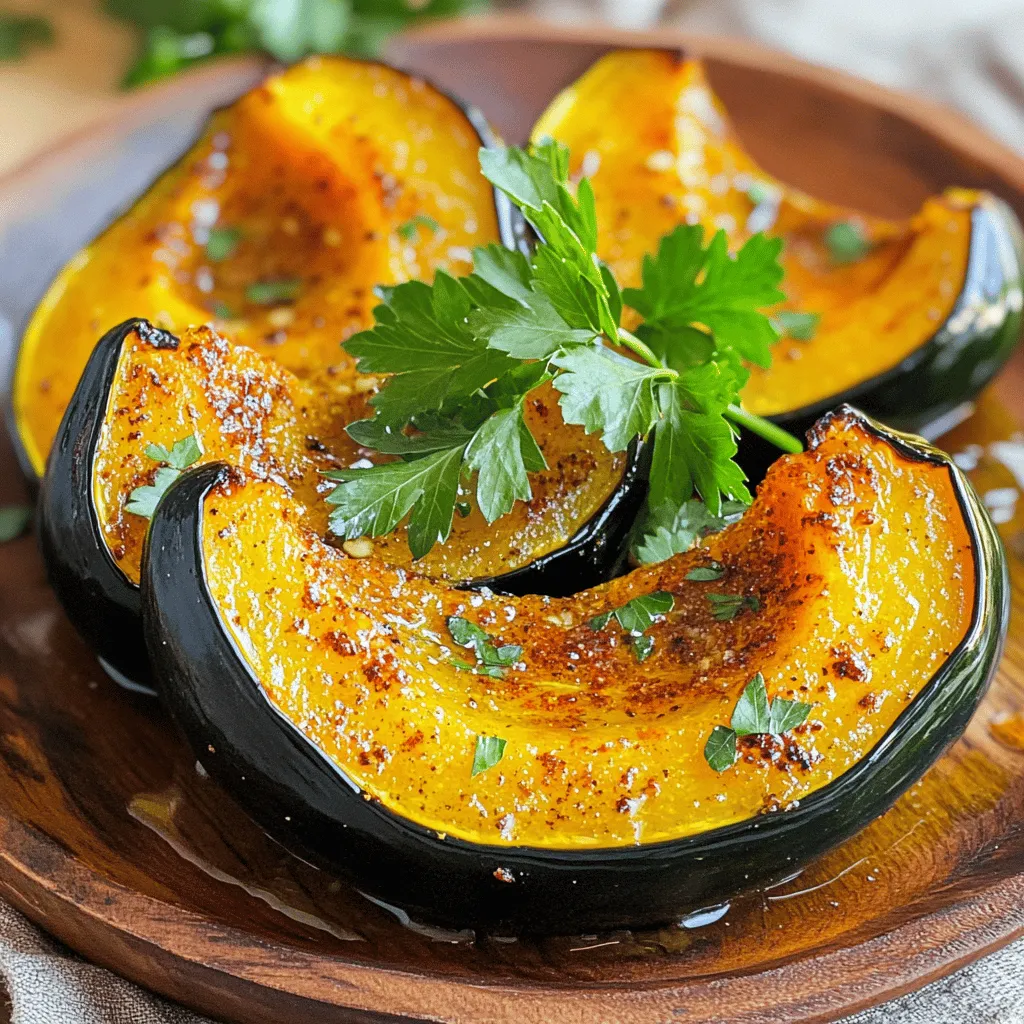 - 2 medium acorn squashes - 2 tablespoons olive oil - 1 teaspoon smoked paprika - 1 teaspoon garlic powder - ½ teaspoon ground cumin - ½ teaspoon ground cinnamon - Salt and pepper to taste - Fresh parsley, chopped for garnish - Optional: A pinch of cayenne pepper for heat When roasting squash, acorn squash shines. Its sweet, nutty flavor is hard to beat. Other great options include butternut, spaghetti, and delicata squash. Each brings its own taste and texture. Acorn squash has thick skin, which caramelizes nicely. This gives a lovely crunch that you will love. Plus, its shape is perfect for stuffing or serving as halves. Getting measurements right is key for great taste. For larger servings, multiply each ingredient. For instance, if cooking for eight, use four squashes and double the oil and spices. This keeps the flavor strong and balanced. Always check your measurements with measuring cups or spoons. Accurate amounts make sure every bite is as tasty as the first. First, grab your acorn squashes. Cut each squash in half. Use a spoon to scoop out the seeds. Make sure to remove all the seeds for even cooking. Next, line a baking sheet with parchment paper. This helps with easy cleanup and prevents sticking. In a small bowl, combine the olive oil, smoked paprika, garlic powder, ground cumin, and ground cinnamon. Add salt and pepper to taste, and mix well. If you like heat, add a pinch of cayenne pepper. Taste the blend to see if you want more spice. Adjust as needed to match your flavor preference. Now, preheat your oven to 425°F (220°C). This temperature helps to achieve a nice crispy texture. Once the oven is ready, brush the inside of each squash half with the spice mixture. Place the squashes cut side down on your baking sheet. Roast them for about 25 to 30 minutes. The squashes should be tender and the skin slightly caramelized. After the first roast, carefully flip the squash halves cut side up. Return them to the oven for an extra 10 to 15 minutes. This step makes the edges crispy and tasty. Keep an eye on them to prevent burning. Once done, remove from the oven and let cool slightly before serving. For a finishing touch, sprinkle with fresh parsley. Enjoy this crispy roasted squash delight! For detailed instructions, check the Full Recipe. To get that crunchy texture, timing and heat matter. Roast your acorn squashes at 425°F (220°C). This high heat helps create a golden-brown crust. Start by roasting them cut side down for about 25-30 minutes. After that, flip them cut side up. Roast for another 10-15 minutes until you see crispy edges. To check if they are done, poke the squash with a fork. If it goes in easily, they are ready. Watch out for two big mistakes: over-roasting and under-seasoning. Over-roasting can turn your squash mushy. Keep an eye on the time and check for doneness. Also, don’t skimp on seasoning. A good mix of spices brings out the squash's flavor. Use salt, pepper, and your spice blend. This makes a big difference. Serve your crispy roasted squash with a side of grains or salads. They pair well with quinoa or arugula for a healthy meal. For a fancy touch, drizzle some olive oil on top. Add a sprinkle of fresh parsley too. You can even add a dollop of Greek yogurt or feta cheese for extra flavor. This makes your dish pop on the table. For the complete recipe, check out the [Full Recipe]. {{image_2}} You can enhance your roasted squash with extra spices. Here are some great ideas: - Cayenne Pepper: Adds a nice kick. Just a little goes a long way. - Turmeric: Gives a warm color and earthy flavor. - Cumin: Adds depth and a nutty taste. - Cinnamon: Gives a sweet note that pairs well with squash. Herbs also boost flavor. Try these: - Thyme: Offers a fresh, herbal taste. - Rosemary: Adds a woodsy aroma and flavor. - Sage: Complements the sweetness of the squash well. If you want to switch up your squash, consider these options: - Butternut Squash: Creamy and sweet. You may need to adjust cooking time. - Spaghetti Squash: Great for a lower-carb option. Cook it a bit longer. - Pumpkin: Adds a fall flavor. It cooks quickly, so watch it closely. Different squashes may need different cooking times. Always check for tenderness before removing from the oven. You can easily make this recipe vegan and gluten-free: - Vegan: This recipe is already vegan! Just skip any dairy toppings. - Gluten-Free: All ingredients are gluten-free. Enjoy without worry. For nutritional substitutions, consider: - Olive Oil: Swap for avocado oil for a different flavor. - Seasoning: Use low-sodium options for a healthier choice. These tweaks can fit your dietary needs while keeping the dish delicious. For the full recipe, check the [Full Recipe]. To store your crispy roasted squash, place it in an airtight container. Make sure it cools to room temperature first. You can keep it in the fridge for about 3 to 5 days. If you want to save it longer, consider freezing. Proper storage keeps flavors fresh and prevents spoilage. To freeze roasted squash, let it cool completely. Cut it into smaller pieces if needed. Use a freezer-safe bag or container. Remove as much air as possible to avoid freezer burn. It can last up to 3 months in the freezer. When ready to eat, thaw it in the fridge overnight. Reheat in the oven or microwave until warmed through. Watch for changes in color or smell. If the squash looks dull or has a sour odor, it’s best to discard it. Mold is another clear sign of spoilage. Always follow safety guidelines. When in doubt, throw it out. Enjoy your crispy roasted squash knowing it’s safe and tasty! For the full recipe, check out [Full Recipe]. The best squash for roasting is acorn squash. Its sweet taste and nice texture work well. But you can also use butternut squash, spaghetti squash, or even delicata squash. Each has its own flavor and texture. Butternut squash is creamy and sweet. Spaghetti squash is great for a low-carb option. Delicata squash has a nice, edible skin that adds to the dish. Choose what you like best! To get that perfect crunch on your squash, follow these tips: - Use high heat: Set your oven to 425°F (220°C). This helps the squash get crispy. - Cut evenly: Make sure your squash pieces are the same size. This helps them cook evenly. - Dry the squash: Pat the squash dry with a towel. Removing moisture makes it crispy. - Don’t crowd the pan: Leave space between the pieces on the pan. This helps them roast, not steam. - Flip halfway: Flip the squash halfway through cooking for even crispiness. Yes, this recipe is perfect for meal prep! Roasted squash can last in the fridge for about 4-5 days. You can add it to salads, grain bowls, or wraps. Try mixing it with quinoa and greens for a healthy lunch. You can even toss it into soups for added flavor. The options are endless! In this article, we explored how to roast acorn squash for tasty meals. We covered ingredients, the roasting process, and tips for perfect results. Remember to measure carefully and avoid common mistakes like over-roasting. Try out different squash varieties and seasonings to keep it fun and fresh. Store leftovers wisely and watch for spoilage. Roasted squash can elevate your dishes and impress guests. With these steps, you can create a delicious dish that your family will love. Enjoy cooking and experimenting with flavors!
