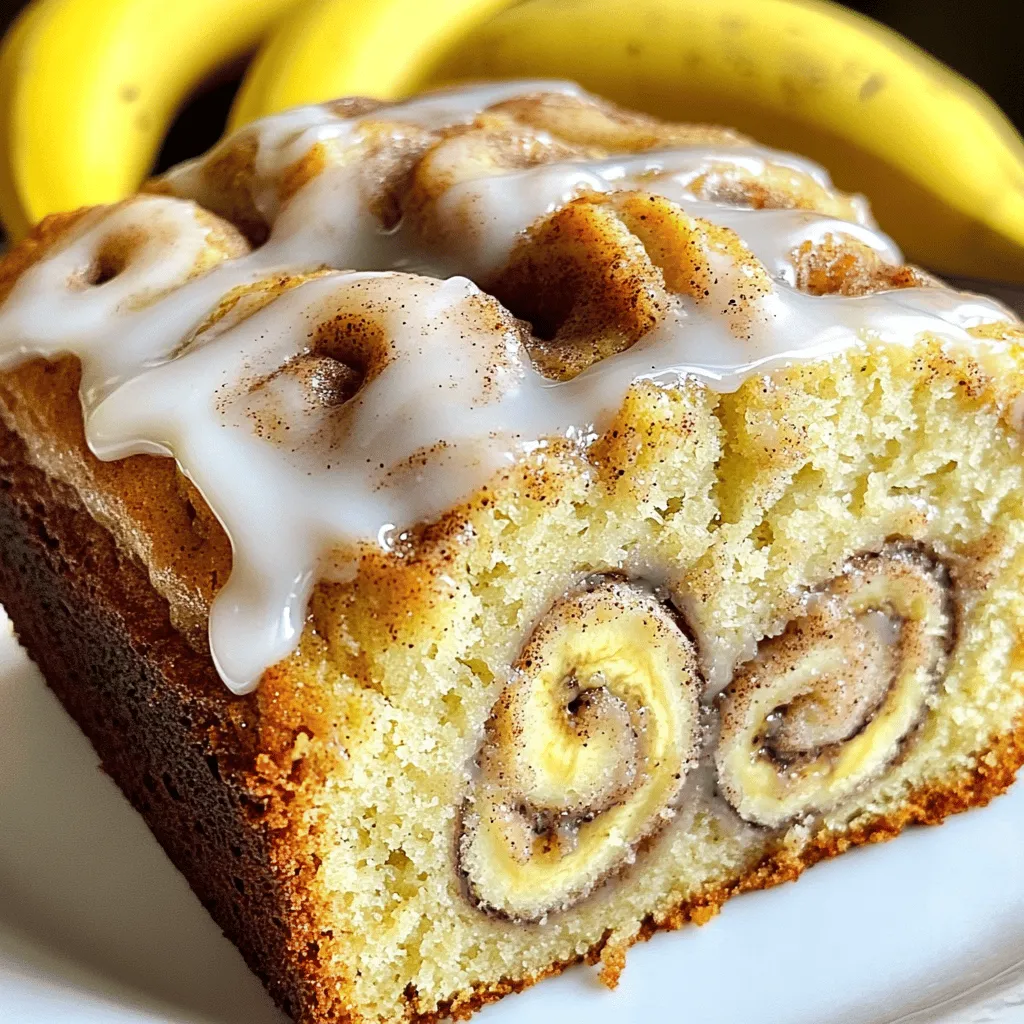 To make this Cinnamon Roll Banana Bread, gather the following ingredients: - 3 ripe bananas, mashed - 1/2 cup unsalted butter, melted - 3/4 cup granulated sugar - 2 large eggs - 1 teaspoon vanilla extract - 1 teaspoon baking soda - 1 1/2 cups all-purpose flour - 1/2 teaspoon salt - 1 tablespoon ground cinnamon - 1/4 cup packed brown sugar These ingredients create a rich and flavorful loaf. The ripe bananas bring natural sweetness and moisture. The butter adds richness, while the eggs help the bread rise. The combination of granulated and brown sugar creates a nice balance of sweetness. Ground cinnamon adds that warm, cozy flavor we all love. I like to use ripe bananas. They should have brown spots for the best flavor. The more ripe they are, the sweeter your bread will taste. Make sure to use unsalted butter. This gives you control over the salt in the recipe. When you mix the brown sugar with cinnamon, it creates a swirl of flavor in the bread. This is what makes it taste like a cinnamon roll. Once you have all your ingredients ready, you're set to create a delicious treat. Check out the Full Recipe for all the steps to bake this delightful bread. - Preheat your oven to 350°F (175°C) and prepare the loaf pan. - In a large bowl, combine the mashed bananas and melted butter. - Mix in the sugar, eggs, and vanilla extract until smooth. - Sprinkle the baking soda and salt into the banana mixture. - Gradually add the flour, mixing just until combined. Avoid overmixing. - In a small bowl, prepare the cinnamon sugar mixture by mixing brown sugar and ground cinnamon. - Pour half of the banana bread batter into the loaf pan. - Sprinkle half of the cinnamon mixture over the batter. - Pour the remaining batter on top. Add the rest of the cinnamon mixture. - Use a knife to swirl the batter gently for a marbled effect. For the complete process, check the Full Recipe. To ensure even baking, always preheat your oven. This helps the bread rise properly. Use the center rack for the best heat distribution. Also, avoid opening the oven door too often. This can cause uneven baking and make the bread fall. Testing with a toothpick is key. Insert it into the center of the bread. If it comes out clean, your banana bread is done. If it has batter on it, bake for a few more minutes. This simple step prevents underbaking. You can serve this bread warm or at room temperature. Warm slices bring out the flavors best. If you want to impress, drizzle a simple glaze on top. Mix powdered sugar with a little milk for a sweet touch. For a special finish, sprinkle some cinnamon on top after glazing. This adds flavor and looks great. You can also serve it with fresh fruit or whipped cream for extra delight. {{image_2}} You can change the taste of your cinnamon roll banana bread with fun mix-ins. Try adding chocolate chips or nuts for a tasty twist. Chocolate chips melt and create pockets of gooey goodness. Nuts add a nice crunch. Use walnuts or pecans for a rich flavor. You can also explore other spices. Nutmeg works well with cinnamon and gives a warm flavor. Just a pinch can elevate the taste. Other spices like cardamom can add a unique touch. Feel free to experiment and find your favorite combo! If you want to make a healthier version, swap out all-purpose flour for whole wheat flour. Whole wheat flour adds fiber and nutrients. The bread may taste a bit denser, but it will still be moist and delicious. You can also cut down on sugar. Try using half the amount of granulated sugar. The ripe bananas will still provide sweetness. Another option is to use natural sweeteners like honey or maple syrup. Adjust the liquid in the recipe if you make this change. For the full recipe, check out the link above! To keep your cinnamon roll banana bread fresh, store it in an airtight container. This helps keep the bread moist and soft. Place it at room temperature for up to four days. If you want it to stay fresh longer, you can refrigerate it. But remember, refrigeration may change the texture a bit. If you want to freeze your banana bread, first let it cool completely. Then, wrap it tightly in plastic wrap. After that, place it in a freezer-safe bag or container. This protects it from freezer burn. You can freeze it for up to three months. When you’re ready to eat it, simply take it out and let it thaw at room temperature. To reheat, pop slices in the microwave for a few seconds or toast them lightly. Enjoy the warm, gooey goodness! For the full recipe, check out the earlier section. Can I use frozen bananas for this recipe? Yes, you can use frozen bananas. Just thaw them first. Drain any extra liquid before mashing. This keeps your bread from getting too wet. How do I know when the bread is done baking? Insert a toothpick into the center. If it comes out clean, your bread is done. If it has wet batter, bake it a bit longer. Check every five minutes until done. Can I make mini loaves instead of one large loaf? Absolutely! Use mini loaf pans and reduce the baking time. Bake for about 25-30 minutes. Keep an eye on them to avoid burning. What to do if the banana bread is dense? Dense banana bread often means you overmixed the batter. Mix until just combined. If your bananas were very large, they can add too much moisture. Use medium-sized bananas for best results. Solutions for a too-sweet or too-dry outcome If your bread is too sweet, reduce sugar next time. You can also add more bananas to balance the sweetness. For dry bread, check your oven temperature; it might be too hot. Add a tablespoon of milk for extra moisture. This banana bread recipe is easy and fun to make. You learned about the simple steps, key ingredients, and useful tips for baking. Don’t forget to explore tasty variations or healthier choices. Storing and freezing will keep it fresh longer. You can impress your family and friends with this delicious treat. Follow these steps to bake a perfect banana bread every time. Enjoy your baking adventure and savor the yummy results!