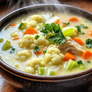- 1 pound boneless, skinless chicken breast, diced - 1 medium head of cauliflower, cut into florets - 1 medium onion, chopped - 2 cloves garlic, minced - 1 cup carrots, diced - 1 cup celery, diced These main ingredients create a hearty base for our soup. The chicken adds protein, while cauliflower brings a creamy texture. The onion and garlic provide great flavor, and carrots and celery add sweetness and crunch. - 4 cups low-sodium chicken broth - 1 cup milk (or a plant-based alternative) - 2 tablespoons olive oil - 1 teaspoon dried thyme - 1 teaspoon smoked paprika - Salt and pepper to taste The chicken broth makes the soup warm and comforting. Milk gives it creaminess, while olive oil helps sauté the veggies. Thyme and smoked paprika add depth. Salt and pepper bring out all the flavors. - Fresh parsley, chopped (for garnish) Fresh parsley is a bright touch. It adds color and freshness to every bowl. Just a little sprinkle on top makes the soup look even more inviting. For the full recipe, check out the details on making this 30-Minute Cauliflower Chicken Soup. - Sautéing the onion and garlic Start by heating olive oil in a large pot over medium heat. Add the chopped onion and minced garlic. Sauté them for about 3 to 4 minutes. The onion should turn translucent. This step builds a great flavor base for the soup. - Browning the chicken Next, add your diced chicken breast to the pot. Cook it for about 5 to 7 minutes. You want the chicken to brown on all sides. This adds depth to the soup and makes the chicken tasty. - Adding vegetables and spices After browning the chicken, stir in the diced carrots and celery. Cook these for another 3 to 4 minutes. They should start to soften. Then, add the cauliflower florets, dried thyme, and smoked paprika. Season with salt and pepper to taste. Mix everything well to coat the veggies. - Combining with broth and simmering Pour in the low-sodium chicken broth. Bring the mixture to a boil. Once boiling, reduce the heat to a simmer. Let it cook for about 15 minutes. This allows the cauliflower to become tender and the flavors to meld. - Blending texture preferences Now, use an immersion blender to blend the soup. Blend until smooth and creamy. If you like a chunkier texture, blend only half. This gives you control over how your soup feels. - Heating through and adjusting seasoning Stir in the milk and let it heat for an additional 2 to 3 minutes. Taste the soup and adjust the seasoning with more salt and pepper, if needed. Your soup is now ready to enjoy! For the full recipe, check the earlier section. Using pre-cooked chicken can save you time. You can use rotisserie chicken or leftovers. Just add it to the pot at the same time you add the broth. Prepping vegetables in advance also helps speed things up. Chop your onion, garlic, carrots, and celery ahead of time. Store them in the fridge until you are ready to cook. This way, you can cut down on your cooking time. To add more flavor, try adding fresh herbs like basil or cilantro. A squeeze of lemon juice can also brighten the taste. You can even add a pinch of red pepper flakes for heat. For serving suggestions, consider pairing this soup with crusty bread or a fresh salad. A slice of sourdough or a simple green salad makes a great side. If you want your soup thicker, you can add a little more cauliflower or use a potato. Blend in more florets to get a creamier texture. For a rich flavor, swap regular milk with cream or a plant-based alternative. Coconut milk gives a nice, subtle sweetness. Adjust the thickness by adding more broth if you prefer a thinner soup. Check out the Full Recipe for exact measurements and instructions! {{image_2}} You can mix it up with other veggies. Consider adding: - Spinach - Broccoli - Peas These add color and flavor. You can also swap proteins. Use turkey or tofu for a twist. Turkey gives a nice taste. Tofu makes it plant-based and healthy. Want a dairy-free soup? Use almond milk or coconut milk instead. Both options keep it creamy. For gluten-free, make sure to use gluten-free broth. Check labels on all items to be safe. You can also reduce sodium. Use fresh herbs instead of salt. This keeps the flavor strong without extra salt. You can turn this soup into a stew. Just add more vegetables and cook a bit longer. It makes for a heartier meal. Serve it with various garnishes too. Try adding: - Croutons - Chopped green onions - A dollop of yogurt These toppings can make it fun and tasty. For the full recipe, check the main article. Each variation makes this soup your own! Store your leftover soup in an airtight container. This keeps it fresh and safe. The soup stays good for about three to four days in the fridge. Before eating, check for any signs of spoilage, like strange smells or colors. To freeze the soup, let it cool first. Pour it into freezer-safe containers, leaving some space at the top. This allows for expansion. The soup will keep well for about three months in the freezer. When you're ready to eat, thaw it overnight in the fridge or use the microwave. Heat it up on the stove over low heat, stirring often. After storage, you can enjoy the soup in many ways. Serve it warm with crusty bread for a comforting meal. You can top it with fresh herbs or a sprinkle of cheese. For a fun twist, add a squeeze of lemon juice for brightness. Pair leftovers with a simple salad for a balanced lunch or dinner. This soup takes just 30 minutes total. Here’s how the time breaks down: - Prep Time: 10 minutes - Cook Time: 20 minutes In just those 30 minutes, you get a warm and tasty meal. Yes, you can make this soup ahead of time. Here are some tips for meal prep and storage: - Make Ahead: Cook the soup and let it cool. - Store in Fridge: Use an airtight container. It lasts about 3-4 days. - Freezing: You can freeze it for up to 3 months. Use freezer-safe containers. When ready to eat, thaw it overnight in the fridge. You have options if you want to swap out chicken. Here are some good alternatives: - Turkey: Use diced turkey breast instead of chicken. - Tofu: For a veggie option, diced firm tofu works well. - Beans: Canned beans like chickpeas add protein and flavor. Feel free to mix in any of these for a tasty twist! Yes, this soup is quite healthy! Here’s why: - Low in Calories: It’s light but filling. - Packed with Veggies: Cauliflower, carrots, and celery provide vitamins. - Lean Protein: Chicken breast adds protein without much fat. - Dairy Option: You can use milk or a plant-based choice. This soup is a great choice for a nutritious meal! Check out the Full Recipe for more details. This blog post detailed how to make a flavorful 30-Minute Cauliflower Chicken Soup. You learned about the main ingredients, cooking steps, and tips to boost flavor. We explored variations for different diets and storage options. This soup is versatile and quick, perfect for busy days. Overall, it is a healthy option filled with nutrients. Try experimenting with different ingredients to make it your own. Enjoy a warm bowl of comfort, made just the way you like it.
