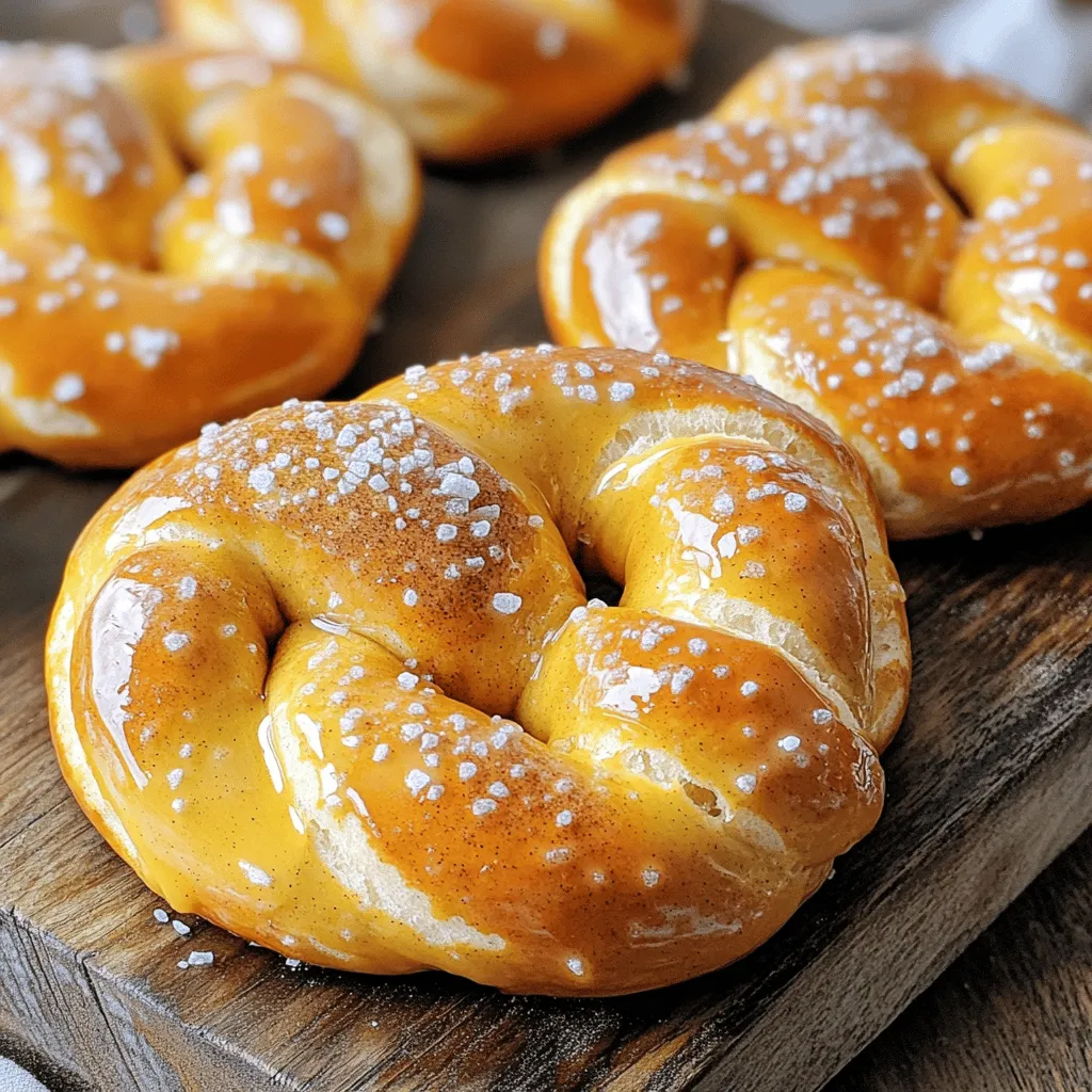 To make apple pie spiced pretzels, gather these simple ingredients: - 1 cup warm water (110°F) - 1 packet (2 1/4 teaspoons) active dry yeast - 1 tablespoon granulated sugar - 3 cups all-purpose flour - 1 teaspoon salt - 1/4 teaspoon ground cinnamon - 1/4 teaspoon ground nutmeg - 1/4 teaspoon allspice - 2/3 cup baking soda (for the boiling bath) - 1 egg, beaten (for egg wash) - Coarse sea salt, for sprinkling - 1/4 cup brown sugar (for coating) - Additional ground cinnamon, for coating These ingredients blend to create warm, sweet pretzels that smell like fresh apple pie. The spices give them a unique flavor. You can find the full recipe online to see how to assemble everything. First, combine 1 cup of warm water, 1 packet of active dry yeast, and 1 tablespoon of granulated sugar in a bowl. Let this sit for about 5 minutes until it gets foamy. This shows the yeast is active. Next, in another large bowl, mix 3 cups of all-purpose flour, 1 teaspoon of salt, 1/4 teaspoon of ground cinnamon, 1/4 teaspoon of ground nutmeg, and 1/4 teaspoon of allspice. Make a well in the middle and pour in the yeast mixture. Stir until the dough forms. Knead the dough on a floured surface for 5-7 minutes until it is smooth. Place the kneaded dough in a greased bowl. Cover it with a towel and let it rise in a warm spot for about 1 hour or until it doubles in size. Once it has risen, punch down the dough. Divide it into 8 equal pieces. Roll each piece into a long rope, about 24 inches long. Shape each rope into a pretzel form. In a large pot, bring 10 cups of water and 2/3 cup of baking soda to a boil. Carefully drop each pretzel into the boiling water for about 30 seconds. Use a slotted spoon to take them out and place them on a baking sheet lined with parchment paper. Brush each pretzel with a beaten egg and sprinkle with coarse sea salt. Preheat your oven to 450°F (232°C). Bake the pretzels for 12-15 minutes or until they turn golden brown. To finish, mix 1/4 cup of brown sugar with additional ground cinnamon in a bowl. Once the pretzels cool a bit, toss them in this mix until they are well coated. For the full recipe, check the earlier section. Enjoy your tasty treat! To get the best texture for your apple pie spiced pretzels, knead the dough for 5-7 minutes. This helps develop gluten, making the pretzels chewy. Use a lightly floured surface and press down firmly while kneading. If the dough sticks, sprinkle a bit more flour. After kneading, place your dough in a greased bowl. Cover it with a kitchen towel and let it rise in a warm spot for about 1 hour. The dough should double in size. This rise is key to fluffy pretzels. You can play with the spice amounts in the dough. If you love cinnamon, add a bit more! A half teaspoon can give a stronger flavor. You might also think about adding vanilla extract to the dough for a sweet twist. You could try mixing in some applesauce for a fruitier taste. It makes the pretzels moist and adds extra flavor. These small adjustments can make your pretzels even more special. For the full recipe, refer to the section above. {{image_2}} You can make these pretzels even better! Try adding a chocolate or caramel drizzle. Just melt your favorite chocolate or caramel, and drizzle it over the baked pretzels. This gives a nice sweet touch. If you want something different, go savory. You can mix in cheese or herbs into the dough. Parmesan or cheddar cheese works well. Fresh herbs like rosemary can also add flavor. If you need gluten-free options, use gluten-free flour instead of all-purpose flour. This will keep the texture nice while making it safe for those with gluten issues. For a vegan version, replace the egg wash with a plant-based milk. You can use almond or oat milk for a nice golden finish. Also, make sure your granulated sugar is vegan. There are many great brands available. You can find the full recipe for these delicious apple pie spiced pretzels in the section above! To keep your apple pie spiced pretzels fresh, store them in an airtight container. This helps keep them soft and tasty. You can keep them at room temperature for up to two days. If you want to keep them longer, put them in the fridge. To reheat, simply warm them in the oven at 350°F for about 5-7 minutes. This makes them crispy again and brings back their great flavor. If you want to freeze your pretzels, first let them cool completely. Then, wrap each pretzel in plastic wrap. After that, place them in a freezer bag. They can last for up to three months in the freezer. When you are ready to eat them, take them out and let them thaw at room temperature for a few hours. To reheat, bake them in the oven at 350°F for about 10-12 minutes. This will make them warm and soft again. For the full recipe, refer back to the main section. To make apple pie spiced pretzels, follow these steps: 1. Combine warm water, yeast, and sugar: Mix 1 cup of warm water, 1 packet of active dry yeast, and 1 tablespoon of granulated sugar in a bowl. Wait for 5 minutes until it's foamy. 2. Mix dry ingredients: In a large bowl, blend 3 cups of all-purpose flour, 1 teaspoon of salt, 1/4 teaspoon of ground cinnamon, 1/4 teaspoon of ground nutmeg, and 1/4 teaspoon of allspice. 3. Form the dough: Make a well in the dry mix. Pour the yeast mixture into the well. Stir until it comes together, then knead on a floured surface for 5-7 minutes. 4. Let the dough rise: Place the dough in a greased bowl. Cover with a towel and let it rise for about 1 hour until it doubles in size. 5. Preheat the oven: Set your oven to 450°F (232°C). Line a baking sheet with parchment paper. 6. Shape the pretzels: Punch down the dough and divide it into 8 pieces. Roll each piece into a 24-inch rope and shape into pretzels. 7. Boil the pretzels: Boil 10 cups of water with 2/3 cup of baking soda. Drop each pretzel in for 30 seconds. Use a slotted spoon to remove them and place them on the baking sheet. 8. Add egg wash and salt: Brush each pretzel with a beaten egg. Sprinkle with coarse sea salt. 9. Bake: Bake for 12-15 minutes until golden brown. 10. Coat with cinnamon-sugar: Mix 1/4 cup of brown sugar and more cinnamon. Toss the warm pretzels in this mix until coated. Yes, you can find pre-made apple pie spiced pretzels at some stores. Look for brands like Auntie Anne's or local snack shops. Many grocery stores also carry seasonal pretzel mixes. Check the snack aisle for options. You can personalize apple pie spiced pretzels in many ways: - Add nuts: Mix in chopped pecans or walnuts for crunch. - Use different spices: Try cardamom or ginger for a twist. - Sweet toppings: Drizzle with caramel or chocolate for extra sweetness. - Savory spin: Incorporate cheese or herbs for a different flavor. For more ways to enjoy these pretzels, refer to the Full Recipe above for guidance. You’ve learned the key steps to make delicious pretzels. We covered the ingredients, the dough prep, shaping, boiling, and baking. You now know tips for the perfect texture and how to add your own flavors. Don't forget the storage options for leftovers and how to customize your pretzels. With these insights, you can create tasty treats for any occasion. Enjoy baking and sharing your pretzels with friends and family!