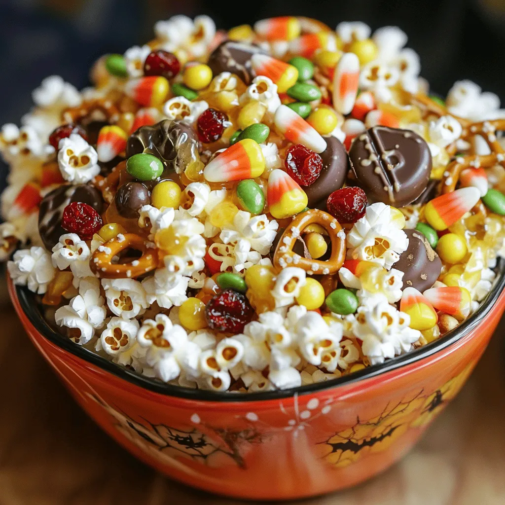 - 2 cups popped popcorn - 1 cup mini pretzels - 1 cup candy corn - 1/2 cup pumpkin seeds - 1/2 cup dried cranberries - 1 cup chocolate-covered pretzel balls - 1/2 teaspoon cinnamon - 1/4 teaspoon nutmeg - 2 tablespoons melted coconut oil - 1/4 cup honey (or maple syrup for a vegan option) To make the best Scarecrow Crunch Snack Mix, measure each ingredient carefully. Use dry measuring cups for solids and liquid measuring cups for liquids. Place the measuring cup in the ingredient, then level it off with a knife. This gives you an accurate amount. Always use fresh ingredients for the best taste. Fresh popcorn pops better, and fresh spices pack more flavor. If you want an alternative to candy corn, try using chocolate chips or dried fruit. For a gluten-free option, choose gluten-free pretzels. These swaps keep your snack mix fun and tasty. You can still enjoy the crunch and sweetness without gluten. Start by mixing your dry ingredients. In a large bowl, combine: - 2 cups popped popcorn - 1 cup mini pretzels - 1 cup candy corn - 1/2 cup pumpkin seeds - 1/2 cup dried cranberries - 1 cup chocolate-covered pretzel balls This mix creates a fun and colorful blend. Next, prepare the oil and spice mixture. In a small bowl, whisk together: - 2 tablespoons melted coconut oil - 1/4 cup honey (or maple syrup if you prefer vegan) - 1/2 teaspoon cinnamon - 1/4 teaspoon nutmeg Make sure it blends well. Drizzle this mixture over your dry ingredients. Toss gently until everything is evenly coated. Now it's time to bake! Preheat your oven to 350°F (175°C). While it heats, spread your snack mix onto a large baking sheet lined with parchment paper. This step helps prevent sticking. Bake in the preheated oven for 10-12 minutes. Stir halfway through to ensure even toasting. After baking, remove the snack mix from the oven. Let it cool completely on the baking sheet. This step is key for getting that perfect crunch. For a festive touch, serve the Scarecrow Crunch Snack Mix in fun Halloween-themed bowls. You can also use cellophane bags tied with a ribbon for gifts or party favors. For the full recipe, check out the details above. Enjoy your tasty Halloween treat! To get that perfect crunch, let your snack mix cool completely after baking. If you skip this step, it can turn out soft. Cooling helps the oils and spices firm up. For even coating, mix gently but thoroughly. Ensure every piece gets a bit of the oil mixture. You can change the spice levels in your mix. If you want more heat, add a dash of cayenne pepper. For less spice, skip the cinnamon. You can also adjust the sweetness. If you like it sweeter, add extra honey or use more candy corn. For serving, use fun containers like Halloween-themed bowls. Small bags tied with ribbons make great gifts. You can also use mason jars for a rustic touch. These ideas make your Scarecrow Crunch Snack Mix look festive and fun. {{image_2}} You can change up your Scarecrow Crunch Snack Mix by adding nuts or seeds. Almonds, walnuts, and sunflower seeds work well. These add protein and crunch. For a seasonal twist, use holiday-themed candies. Red and green candies for Christmas or pastel colors for Easter can make it fun. If you want a savory version, skip the candy corn. Instead, add cheese crackers and pretzel sticks. Try mixing in spices like garlic powder or paprika for flavor. You can also combine sweet and savory. This will create a unique taste that surprises your guests. For a vegan option, just swap honey for maple syrup. It tastes great and keeps it plant-based. If you need a nut-free mix, choose seeds like pumpkin or sunflower. Always check labels to ensure all ingredients are safe for your needs. To keep your Scarecrow Crunch Snack Mix fresh, use an airtight container. Glass jars or plastic containers with tight lids work well. Store it in a cool, dry place away from sunlight. This helps keep the snack crunchy and tasty. Avoid leaving it out in the open air, as moisture can ruin the texture. Your snack mix will last about one to two weeks when stored properly. After that, it may start to lose its crunch. Look for any signs of spoilage, like a stale smell or a soft texture. If you notice these signs, it’s best to toss it out. Always trust your senses; they guide you well. If your snack mix loses its crunch, you can easily bring it back. Preheat your oven to 300°F (150°C). Spread the mix on a baking sheet. Bake it for about 5-10 minutes. Keep an eye on it to avoid burning. You can also use a microwave for quick re-crisping. Place the mix on a plate and heat for 30-second intervals until it’s crispy again. Scarecrow Crunch Snack Mix is a fun, festive treat perfect for Halloween. Its mix of popcorn, pretzels, and candy corn gives it a sweet and salty taste. This snack mix comes from the joy of fall flavors and the excitement of Halloween. You can find many versions, but my recipe stands out with pumpkin seeds and dried cranberries. It’s easy to make and great for parties or movie nights. Yes, you can make Scarecrow Crunch Snack Mix ahead of time. Prepare it a day or two before your event. Just store it in an airtight container to keep it fresh. This mix tastes great even after a couple of days. If you want to save time, you can gather all the ingredients first. Then, mix and bake when you are ready. For Halloween, you can try making monster popcorn balls or spooky cupcakes. These treats add fun to your party. Comparing them to Scarecrow Crunch Snack Mix, they offer different flavors and textures. You can also make caramel apples or ghost-shaped cookies. Each snack brings its own charm to the Halloween table. To change the number of servings, simply scale the recipe. If you need more mix, double the ingredients. For fewer servings, cut the amounts in half. Always adjust the ingredients to keep the mix balanced. For larger gatherings, consider using bigger bowls to mix everything. This way, you ensure all flavors blend well. In this blog post, you learned how to create Scarecrow Crunch Snack Mix. I shared the right ingredients, clear measuring tips, and suggested substitutions. You also discovered step-by-step instructions for mixing, baking, and cooling your snack mix. We explored variations and storage tips to keep it fresh and crunchy. Remember, this snack is fun and versatile. Customize it to fit any taste or occasion. Enjoy making your own tasty mix this Halloween!