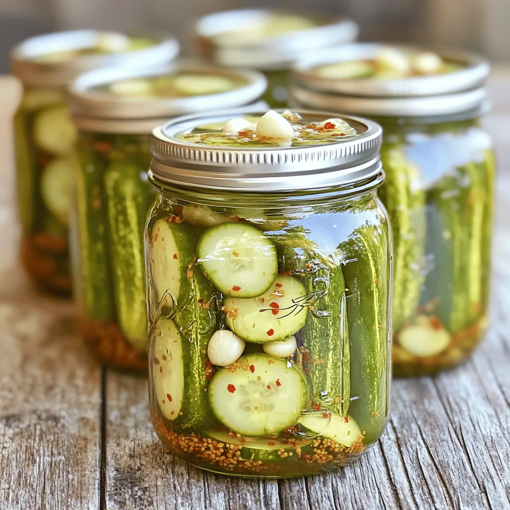 - Cucumbers: Look for small pickling cucumbers. They are crunchy and perfect for this recipe. Select firm cucumbers with smooth skin. Avoid any with soft spots or wrinkles. - Other Essential Ingredients: You will need: - 6-8 small cucumbers - 4 cups water - 1 cup distilled white vinegar - 1/3 cup kosher salt - 4 garlic cloves, smashed - 2 tablespoons dill seeds or several fresh dill sprigs - 1 teaspoon black peppercorns - 1 teaspoon mustard seeds - Optional Ingredients for Flavor Enhancement: If you like a little heat, add: - 1 teaspoon red chili flakes. This adds a nice kick to your pickles. You can also play with herbs like coriander or bay leaves for more flavor. For the complete list and process, check the Full Recipe. This will guide you through making the best sour pickles with ease. Washing and Preparing Cucumbers Start by washing your cucumbers under cold water. Scrub them gently to remove dirt. If you want, cut off the ends of each cucumber. This step helps cut down on any bitterness. Choose small cucumbers for the best crunch. I prefer pickling cucumbers, as they have the right texture. Making the Brine In a large saucepan, combine 4 cups of water, 1 cup of vinegar, and 1/3 cup of kosher salt. Heat this mixture over medium heat until the salt fully dissolves. This process creates a tasty brine. Once it’s dissolved, remove it from heat and let it cool to room temperature. Cooling is key, as hot brine can soften your pickles. Sterilizing Jars While your brine cools, prepare your jars. Sterilize them by boiling in water for 10 minutes. This step helps keep your pickles safe and fresh. After boiling, let the jars cool down. Packing Ingredients Methodically Evenly place smashed garlic cloves, dill seeds or sprigs, black peppercorns, and mustard seeds inside each jar. This mix adds flavor. Next, pack your cucumbers tightly into the jars. Make sure they stand upright. If you like it spicy, add some red chili flakes between the layers of cucumbers. Sealing the Jars Once your cucumbers are packed, pour the cooled brine over them. Ensure that the cucumbers are fully submerged. Leave about half an inch of space at the top of each jar. Wipe the rims with a clean cloth to remove any spills. Then, seal the jars tightly with the lids. Initial Fermentation Overview Leave your sealed jars at room temperature for 1-2 days. This time allows the pickles to ferment. You may notice bubbles forming, which means the process is working! After this, move the jars to the refrigerator. Let them cure for at least 1 week. The longer they sit, the better they taste. For full details on the recipe, check the Crunchy Dill Pickles full recipe. Tips for Choosing Cucumbers Select small, firm cucumbers. Pickling cucumbers are the best choice. They have a bumpy skin and a crisp texture. Look for cucumbers that are bright green and heavy for their size. Avoid those with soft spots or wrinkles, as they may spoil quickly. If you can, pick them on the same day you plan to make your pickles for the best taste. Importance of Brine Temperature Brine temperature is key for great pickles. Make sure your brine cools to room temperature before pouring it over the cucumbers. If the brine is too hot, it can cook the cucumbers and ruin their crunch. A cooled brine helps the cucumbers absorb all the flavors you add. Give your pickles time to soak in the brine for a full week. The longer they sit, the better they taste. Overcrowding Jars Don’t overcrowd your jars. This makes it hard for the brine to reach every cucumber. When you pack them too tightly, some cucumbers may not get enough flavor. They also may not ferment well. Leave some space to allow the brine to flow freely around the cucumbers. Too Much or Too Little Brine Be careful with the brine level. Using too much can lead to a watery pickle. Too little will leave some cucumbers exposed, making them spoil. Pour enough brine to fully cover the cucumbers. Leave about half an inch of space at the top of each jar. This balance keeps your pickles crunchy and flavorful. For the full recipe, check out the Crunchy Dill Pickles recipe. {{image_2}} Spicy Sour Pickles To make spicy sour pickles, add red chili flakes to your brine. This simple step gives your pickles an extra kick. You can also use sliced jalapeños for more heat. The spicy flavor pairs well with the sour brine. These pickles are great for those who love bold tastes. Sweet and Sour Pickles For a sweet and sour twist, add sugar to your brine. Start with a quarter cup of sugar. Adjust to your taste. This will balance the sourness of the vinegar. You can also mix in some sliced onions for added flavor. These sweet and sour pickles are perfect for sandwiches or as a snack. Dill Variations Dill is a classic herb for pickles, but you can switch it up. Try adding cilantro or tarragon for a new taste. Each herb brings its own unique flavor. You can also use dill oil for a stronger flavor. Experimenting with different herbs can make your pickles special. Unique Add-Ins for Personalization Want to make your pickles stand out? Add garlic or bay leaves for depth. You can also include mustard seeds or coriander seeds. Each adds a different layer to the flavor. Don’t be afraid to mix and match to find your perfect blend. The goal is to make the pickles your own. Check out the Full Recipe for more ideas. For your sour pickles, the best way to store them is in the fridge. - Refrigerator Storage Tips: - Keep your pickles in a clean, sealed jar. - Store them in the back of the fridge where it's coldest. - Use a wide mouth jar for easy access. - Shelf Life of Homemade Pickles: - Homemade pickles last about 2 to 3 months in the fridge. - After that, they may lose their crunch. - Always check for any signs of spoilage before eating. You might wonder if you can freeze your pickles. Freezing is not the best option, but here's what to consider. - Considerations for Long-term Storage: - Freezing can change the texture of your pickles. - If you choose to freeze, know they will be softer. - Refrigerating keeps them crisp and flavorful. - How to Freeze Pickles: - If you want to freeze them, use freezer-safe jars. - Leave some space at the top for expansion. - Thaw them in the fridge for best results. Remember, for the best taste, enjoy your sour pickles fresh from the fridge! You can find the full recipe [here](#). How long should I let the pickles ferment? You should let the pickles ferment for 1 to 2 days at room temperature. This time allows the flavors to develop. After that, move the jars to the fridge. The pickles will taste better if you let them sit for a week or more. Can I reuse the pickling brine? Yes, you can reuse the pickling brine once. Just make sure you strain it well. The second batch may not taste as strong, but it can still work well. What types of cucumbers are best for pickling? Pickling cucumbers are the best choice. They are small, crisp, and have fewer seeds. Varieties like Kirby or Persian cucumbers work great too. How to tell if pickles have spoiled? Look for any off smells or changes in color. If you see mold or bubbles, it’s best to throw them away. Fresh pickles should smell tangy and fresh. Can I can these pickles for longer shelf life? Yes, you can can pickles for longer storage. Just use a water bath canning method. This will help keep them safe to eat for months. For the full recipe, check out the Crunchy Dill Pickles recipe. You can find more ideas for pickling and adding flavor to your meals. You’ve learned the essentials of pickle-making, focusing on ingredients, preparation, and fermentation. Remember to choose fresh cucumbers and the right brine mix for tasty results. Avoid overcrowding jars to ensure a good seal and flavor. Don't be afraid to experiment with different spices for unique flavors. With proper storage, your homemade pickles can last and delight for months. Enjoy the fun of pickling and savoring your crunchy creations!
