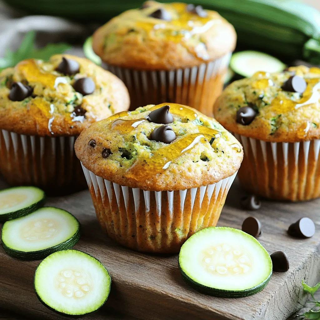 - 1 cup grated zucchini - 1 cup whole wheat flour - 1/2 cup rolled oats - 1/2 cup honey or maple syrup - 1 large egg - 1/4 cup unsweetened applesauce - 1/4 cup Greek yogurt - 1 teaspoon baking powder - 1/2 teaspoon baking soda - 1 teaspoon ground cinnamon - 1/4 teaspoon nutmeg - 1/4 teaspoon salt - Optional: 1/2 cup chopped walnuts or pecans, 1/2 cup raisins or dark chocolate chips The ingredients for zucchini muffins are simple and healthy. The star is zucchini. It adds moisture and a subtle taste. Whole wheat flour gives a nutty flavor and fiber. Rolled oats add texture and heartiness. Honey or maple syrup serves as a natural sweetener, making these muffins sweet yet healthy. The egg binds everything together. Applesauce keeps the muffins moist while reducing fat. Greek yogurt adds creaminess and protein, making these muffins more filling. Baking powder and baking soda help the muffins rise. Cinnamon and nutmeg bring warmth and spice to each bite. Feel free to customize your muffins. You can add nuts for crunch or chocolate chips for sweetness. The Full Recipe provides all the details you need to make these delightful treats. - Calories per muffin: About 120 - Breakdown of macronutrients: - Carbohydrates: 20g - Protein: 3g - Fat: 2g - Health benefits of main ingredients: - Zucchini is low in calories and high in vitamins. - Whole wheat flour offers more nutrients than white flour. - Oats are great for heart health and keep you full. These muffins are not just tasty; they are good for you too! First, set your oven to 350°F (175°C). This preheating step is key for even baking. While the oven warms up, grab a muffin tin. You can line it with paper liners or lightly grease it with oil. This will help the muffins come out easily after baking. Next, take a large mixing bowl. Add 1 cup of grated zucchini, 1/2 cup of honey or maple syrup, 1 large egg, 1/4 cup of unsweetened applesauce, and 1/4 cup of Greek yogurt. Mix these until they blend well. The zucchini adds moisture, while the honey gives sweetness. Now, grab another bowl. Whisk together 1 cup of whole wheat flour, 1/2 cup of rolled oats, 1 teaspoon of baking powder, 1/2 teaspoon of baking soda, 1 teaspoon of ground cinnamon, 1/4 teaspoon of nutmeg, and 1/4 teaspoon of salt. These dry ingredients will give your muffins structure and flavor. It’s time to combine! Gradually add the dry mixture to the wet mixture. Stir gently until everything is just mixed. Avoid overmixing; this helps keep your muffins light and fluffy. If you want, you can fold in 1/2 cup of chopped walnuts or pecans and 1/2 cup of raisins or dark chocolate chips for extra texture and flavor. Spoon the batter into the prepared muffin tin, filling each cup about 3/4 full. Bake your muffins for 20 to 25 minutes. To check for doneness, insert a toothpick into the center. If it comes out clean, your muffins are ready. Let them cool in the tin for about 5 minutes before moving them to a wire rack. Enjoy the warm, fresh scent! For the complete recipe, check out the [Full Recipe]. To make moist zucchini muffins, use key ingredients. Grated zucchini adds moisture. Applesauce and Greek yogurt also help keep them soft. Honey or maple syrup adds sweetness and moisture. When you mix these ingredients, they create a lovely, tender muffin. Every oven is different. For best results, check your muffins a few minutes early. If you make mini muffins, reduce the baking time. Bake them for about 12-15 minutes. For larger muffins, you may need up to 30 minutes. Always use a toothpick to test for doneness. It should come out clean when muffins are ready. Overmixing can ruin the texture. Mix just until the wet and dry ingredients blend. Too much mixing makes muffins dense. Measuring ingredients correctly is vital. Use a kitchen scale for accuracy. This ensures perfect outcomes every time. Following these tips will lead to great zucchini muffins. For the complete recipe, refer to the Full Recipe. {{image_2}} You can easily make gluten-free zucchini muffins. To do this, swap the whole wheat flour with a gluten-free flour blend. You might also use almond flour or coconut flour. Make sure the blend contains xanthan gum for texture. Use certified gluten-free oats if you want to keep the oats in the recipe. This simple change keeps the muffins tasty and safe for those with gluten sensitivities. To make these muffins vegan, you can replace the egg and dairy. For the egg, try using a flax egg. Just mix one tablespoon of ground flaxseed with three tablespoons of water. Let it sit for five minutes until it forms a gel. Replace the Greek yogurt with silken tofu or more applesauce. This keeps the muffins moist and fluffy, ensuring you don't miss the dairy at all. You can add your favorite spices or fruits for fun flavors. Try adding a teaspoon of vanilla extract for sweetness. You can also mix in a teaspoon of nutmeg or ginger for a warm taste. Nuts like walnuts or pecans add crunch. Dried fruits like cranberries or blueberries can bring a fresh twist. For a richer flavor, add dark chocolate chips. These additions make each muffin unique and exciting. Explore different combinations to find your favorite! To keep your zucchini muffins fresh, place them in an airtight container. This method keeps moisture in and air out. You can also wrap them in plastic wrap. Store them at room temperature for up to three days. If you want them to last longer, consider the freezer. Freezing zucchini muffins is simple. First, let the muffins cool completely. Then, wrap each muffin in plastic wrap. Place the wrapped muffins in a freezer bag. Make sure to remove as much air as possible. Label the bag with the date. You can freeze them for up to three months. To enjoy your muffins again, reheat them in the oven. Preheat the oven to 350°F (175°C). Place the muffins on a baking sheet. Heat for about 10 minutes. You can also microwave a muffin for 20-30 seconds. This method makes them warm and soft. For the best taste, enjoy them fresh after reheating. Yes, you can use other types of flour. Almond flour or oat flour works well. Each flour changes the texture. Almond flour gives a nutty taste. Oat flour makes muffins soft and moist. You may need to adjust liquids. Start with less and add more as needed. Dense muffins often come from overmixing the batter. Mixing too long traps air and makes them heavy. Using too much flour can also cause density. Always measure flour accurately. If you add too many wet ingredients, it may lead to dense muffins too. Absolutely! Mini muffins are fun and easy. Use the same batter but adjust cooking time. Bake for about 10-15 minutes. Check with a toothpick to see if they are done. They should be golden and spring back when touched. These muffins stay fresh for about 3-4 days. Store them in an airtight container. You can also freeze them for up to three months. Just thaw them in the fridge before eating. Enjoy them warm for the best taste! You’ve now learned how to make tasty and healthy muffins. We covered the main ingredients, and how to mix and bake them. I shared tips for keeping them moist and avoiding common mistakes. Plus, you saw how to make variations for different diets and flavors. With these steps, you'll surely impress everyone. Enjoy baking and tasting these yummy muffins!