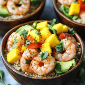 - 1 pound large shrimp, peeled and deveined - 1 ripe mango, diced - 2 ripe avocados, diced - 1 cup cooked quinoa - 1 red bell pepper, diced - 1 small red onion, finely chopped - 2 tablespoons lime juice - 2 tablespoons olive oil - 1 teaspoon honey (optional) - 1 teaspoon chili powder - Salt and pepper to taste - Fresh cilantro, chopped (for garnish) This recipe is simple and full of fresh flavors. You start with large shrimp that you peel and devein. I like to use ripe mangoes, as they add a sweet touch. Then, ripe avocados bring creaminess to the dish. Next, cooked quinoa makes a great base. It adds a nice texture and some protein. I also like to include a red bell pepper and a small red onion for crunch and color. For seasonings, lime juice gives a zesty kick. Olive oil adds richness, while chili powder brings a hint of spice. You can add honey for a sweet contrast, and salt and pepper enhance all the flavors. Finally, fresh cilantro is a must for garnishing. This brightens the dish and adds a nice herbal note. These ingredients come together to create a vibrant and delicious meal. You can find the full recipe for Shrimp Avocado Mango Bowls that makes it all come together perfectly. To start, I take the shrimp and mix it in a bowl. I add olive oil, chili powder, salt, and pepper. I stir it well to coat all the shrimp. Then, I let it marinate for about 15 minutes. This step helps the shrimp soak up all those tasty flavors. While the shrimp marinates, I rinse the quinoa under cold water. Then, I cook it following the package instructions. This usually takes about 15 minutes. I want the quinoa to be fluffy and light, which makes it a perfect base for the bowl. Next, I heat a skillet over medium-high heat. I add the marinated shrimp and cook it for about 2-3 minutes on each side. I wait until the shrimp turns pink and opaque. This step is key for tender and juicy shrimp. Once done, I remove them from the heat. While the shrimp is cooking, I dice the mango and avocados. I also chop the red bell pepper and red onion. Then, I mix these ingredients together in a large bowl. I drizzle lime juice over the mixture and toss it gently to combine. This adds a fresh burst of flavor! Now, it’s time to build the bowls. I start with a base of cooked quinoa in each serving bowl. Next, I layer on the shrimp, followed by the mango, avocado, and red bell pepper mix. The colors and textures create a beautiful dish. For an extra touch, I drizzle a little honey over the top. This step is optional but adds a sweet note. Finally, I garnish the bowls with fresh cilantro. The cilantro adds a bright flavor that ties everything together. For the full recipe, check out the complete instructions above! When making shrimp avocado mango bowls, picking the right ingredients is key. - Avocados: Look for avocados that yield slightly to gentle pressure. The skin should be dark and slightly bumpy. Avoid hard avocados. They won’t taste good. - Mangoes: Choose mangoes that feel soft and smell sweet. The skin should have some wrinkles. This means they are ripe and sweet. - Shrimp: Always select shrimp that smells fresh. Look for shrimp that is pink and firm. Avoid any shrimp that looks gray or has a strong smell. Cooking shrimp and quinoa correctly can make a big difference. - Sautéing Shrimp: Heat your skillet to medium-high. Add the marinated shrimp. Cook for 2-3 minutes per side. They should turn pink and opaque. Don't overcook them; they will get tough. - Cooking Quinoa: Rinse your quinoa to remove bitterness. Use two parts water for one part quinoa. Bring it to a boil, then lower the heat. Cover and let it simmer for about 15 minutes. Fluff it with a fork once done. A great presentation makes your meal appealing. - Pairings: Serve your bowls with lime wedges and fresh cilantro. You can also add tortilla chips for crunch. - Serving Dishes: Use wide, shallow bowls to show off the colorful layers. Clear glass bowls work well too. They let the colors shine through. For a complete guide on crafting this dish, check out the Full Recipe. {{image_2}} You can switch the shrimp for chicken or tofu. Chicken offers a hearty bite and holds flavors well. Just grill or sauté it until it’s cooked through. Tofu is perfect for a vegetarian version. Use firm tofu, press it, and sauté it until golden. It adds a nice texture and absorbs the dish's flavors well. You can also use black beans for protein. They work great in a vegetarian bowl. To make your bowl even tastier, add spices like cumin or paprika. They bring warmth and depth to the dish. You can also toss in fresh corn or black beans. Corn adds sweetness, while black beans boost protein. Both ingredients add color and texture, making your bowl more exciting. If you need gluten-free options, this bowl is easy to adapt. Just ensure all your ingredients are gluten-free. Quinoa is naturally gluten-free, making it a solid base. For a low-carb twist, swap quinoa with cauliflower rice. This change keeps it light while still full of flavor. You can enjoy the freshness of the shrimp and mango without the extra carbs. For the full recipe, check the details and enjoy making these bowls your own! To keep your shrimp avocado mango bowls fresh, place leftovers in an airtight container. Make sure to store them in the fridge within two hours of cooking. This helps to keep the flavors intact. Leftovers will last about 2-3 days in the fridge. Check for any signs of spoilage before eating. Can you freeze assembled bowls? I recommend not freezing the entire bowl. The texture of the shrimp and avocado can change when thawed. Instead, freeze individual ingredients. You can freeze cooked shrimp for up to three months. Just make sure to cool them completely before placing them in freezer bags. For reheating, avoid the microwave if you can. It may make the shrimp rubbery. Instead, warm shrimp in a skillet over low heat. Stir gently to keep the shrimp tender. You can also add a splash of lime juice for flavor. If reheating quinoa, you can add a little water to keep it moist. Enjoy your meal again without losing its great taste! Yes, you can prepare parts of this dish ahead of time. Cook the quinoa and shrimp the day before. Store them in separate airtight containers. Cut the mango and avocado just before serving to keep them fresh. This way, you save time when you’re ready to eat. If you want a different grain, try brown rice or farro. Both add great texture. You can also use seeds like chia or hemp for a fun twist. Each option gives a unique flavor and look to your bowl. To keep avocado fresh, sprinkle lime juice on it right after cutting. This helps slow down browning. Store any unused avocado in an airtight container. You can place it in the fridge to keep it fresh longer. Yes, frozen shrimp works well too. Just make sure to thaw it before cooking. Rinse the shrimp under cold water to speed up the process. Frozen shrimp can be just as tasty as fresh when cooked right. Based on the full recipe, each serving has about 400 calories. It contains around 20g of protein and 15g of healthy fats. This dish is packed with nutrients from shrimp, avocado, and mango, making it a balanced meal. Enjoy the flavors while fueling your body! In this blog post, I covered how to prepare delicious shrimp avocado mango bowls. I shared essential ingredients, step-by-step instructions, and tips for the best results. You learned how to assemble your bowls, explore variations, store leftovers, and answer common questions. This dish is fresh, healthy, and easy to make. Enjoy customizing your bowls with different ingredients, and make them your own! Following this guide helps you create a tasty meal that you and your family will love.