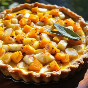 For a delicious Cozy Autumn Harvest Tart, gather these ingredients: - 1 pre-made pie crust (or homemade if preferred) - 2 cups diced butternut squash - 1 cup diced apple (like Granny Smith or Honeycrisp) - 1/2 cup yellow onion, finely chopped - 2 tablespoons olive oil - 1 tablespoon maple syrup - 1 teaspoon ground cinnamon - 1/2 teaspoon nutmeg - 1/2 teaspoon salt - 1/4 teaspoon black pepper - 3 large eggs - 1 cup heavy cream - Fresh sage leaves for garnish When picking produce, look for bright colors and firm textures. Choose butternut squash that feels heavy for its size. The skin should be smooth and free from blemishes. For apples, go for those with no soft spots. Firm apples hold their shape well in the tart. Fresh herbs, like sage, should have vibrant green leaves without wilting. You can swap butternut squash with pumpkin or acorn squash for a different taste. If you want a sweeter tart, try using pears instead of apples. For those who want a lighter version, use half-and-half in place of heavy cream. If you're short on eggs, you can replace each egg with a quarter cup of unsweetened applesauce. First, you need to set the oven. Preheat it to 400°F (200°C). This heat will help cook the tart evenly. Next, gather your veggies. You will need butternut squash, apple, and onion. Dice them into small, even pieces. This makes sure they cook well. In a large bowl, mix the diced squash, apple, and onion. Pour in the olive oil and maple syrup. Then, add the cinnamon, nutmeg, salt, and black pepper. Toss everything together until it is coated nicely. Spread the mixture on a baking sheet. Make sure it is in a single layer. This way, everything roasts evenly. Place the sheet in the oven and roast for 20-25 minutes. You want the squash to be tender. Halfway through, stir the mixture. This helps all the flavors blend better. The smell will fill your kitchen, making it feel cozy. While the veggies roast, prepare the custard. In a separate bowl, whisk together the eggs and heavy cream. Keep whisking until they blend well. Add a pinch of salt and pepper for flavor. Once the roasted mixture cools a bit, remove it from the oven. Spread it evenly in the pie crust. Pour the egg and cream mixture over the top. Make sure it covers the veggies well. Then, lower the oven temperature to 375°F (190°C). Bake the tart for 30-35 minutes. You want the custard to set and the top to turn golden brown. After baking, let the tart cool for at least 10 minutes. This will help it hold its shape when sliced. Garnish with fresh sage leaves for a pretty touch before serving. Enjoy your Cozy Autumn Harvest Tart! For the complete recipe, refer to the [Full Recipe]. To get a great crust, start with a cold pie crust. If using a pre-made crust, keep it in the fridge until you're ready to use it. This helps it hold shape. Use your fingers to press the dough into the pie dish. Don’t stretch it too much. You want it to fit snugly without tearing. If you make a homemade crust, use chilled butter. This keeps the crust flaky. Roll it out on a lightly floured surface. Aim for an even thickness. After placing it in the dish, remember to poke holes in the bottom. This helps steam escape while baking, so your crust doesn't get soggy. For a creamy custard, whisk the eggs and cream well. Mix until smooth and frothy. This adds air, making it light. Use fresh eggs for the best flavor and texture. Room temperature eggs combine better with the cream. When pouring the custard over the filling, do it slowly. This allows it to settle evenly. If you're worried about lumps, strain it through a fine mesh sieve. This step ensures a smooth custard. Garnishing makes your tart shine. Fresh sage leaves add color and flavor. Place them on top right before serving. You can also sprinkle a little cinnamon for extra warmth. For a sweet touch, drizzle some maple syrup over each slice. It adds shine and a hint of sweetness. Consider serving with a dollop of whipped cream on the side. This adds creaminess and makes each bite more special. These tips will help you create a beautiful and tasty Cozy Autumn Harvest Tart. For the full recipe, check the earlier section. Enjoy your cooking! {{image_2}} You can swap ingredients to change the taste of the Cozy Autumn Harvest Tart. Try using pumpkin instead of butternut squash for a classic fall flavor. Sweet potatoes work great too! If you want a sweeter touch, replace apples with pears. Each choice brings its own unique flavor. This tart can easily suit a vegetarian or vegan diet. For a vegetarian option, use a plant-based cream instead of heavy cream. You can replace eggs with a mix of ground flaxseed and water. For a vegan version, choose a dairy-free pie crust. This way, everyone can enjoy the cozy taste. Pair this tart with simple side dishes to complete your meal. A fresh green salad with a light vinaigrette adds a nice crunch. Roasted Brussels sprouts or garlic green beans make tasty side dishes too. For a warm touch, serve the tart with apple cider or hot tea. These sides enhance the cozy feel of this fall dish. If you're ready to create this comforting tart, check out the Full Recipe for all the details! After enjoying your tart, let it cool completely. Place it on a plate or in a shallow container. Cover it tightly with plastic wrap or aluminum foil. This keeps it fresh for up to three days in the fridge. If you plan to enjoy it later, storing it properly is key. To reheat the tart, preheat your oven to 350°F (175°C). Place the tart on a baking tray. Cover it with foil to prevent burning. Heat for about 15-20 minutes. Check if it's hot in the center. This method keeps the crust crisp and the filling warm. For long-term storage, you can freeze the tart. First, let it cool completely. Wrap it tightly in plastic wrap, then in aluminum foil. Label it with the date. It can last up to three months in the freezer. To eat, thaw it in the fridge overnight, then reheat as mentioned above. Enjoy your Cozy Autumn Harvest Tart any time! Cottagecore is a trend that celebrates a simple, rural lifestyle. It focuses on nature, homemade food, and cozy settings. Fall recipes inspired by cottagecore often feature warm flavors and seasonal ingredients. Think of hearty soups, roasted vegetables, and sweet treats like pies. This style brings a sense of comfort and nostalgia. You can feel the warmth of a cozy kitchen with each bite. Yes, you can! While butternut squash works great in the Cozy Autumn Harvest Tart, you can swap it for other varieties. Acorn squash or pumpkin are good options too. They will add their own unique flavor and texture. Just make sure to adjust cooking times if needed. Each type of squash gives a lovely taste to the tart. The Cozy Autumn Harvest Tart pairs well with many sides. A simple green salad with a light vinaigrette is a great choice. You might also enjoy roasted root vegetables for extra warmth. For a heartier meal, serve it with a creamy soup, like butternut squash soup. These sides will enhance the cozy feeling and make your meal complete. This blog post guides you through making a Cozy Autumn Harvest Tart. We explored key ingredients, including tips for picking fresh produce and smart swaps. Step-by-step instructions showed you how to make the crust and custard. I shared tips for the perfect texture and ways to garnish. We also discussed variations and how to store leftovers. Fall is a great time to enjoy this tart with your favorite sides. Embrace the season and have fun experimenting with flavors!