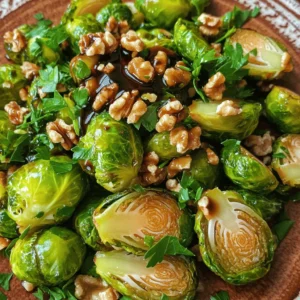 - 1 pound Brussels sprouts, trimmed and halved - 3 tablespoons olive oil - 2 tablespoons balsamic vinegar Brussels sprouts are the star of this dish. You want them fresh and firm. Trim the ends and cut them in half for even cooking. This helps them caramelize better. The olive oil adds richness, while balsamic vinegar brings a sweet tang that pairs well with the sprouts. - 2 tablespoons honey - 2 cloves garlic, minced - 1/4 teaspoon red pepper flakes Adding honey makes the dish sweeter. It balances the vinegar’s acidity. Minced garlic infuses a strong flavor. Red pepper flakes add a hint of heat. Feel free to skip the heat if you prefer a milder taste. These ingredients enhance the overall flavor of the Brussels sprouts with balsamic honey. - Salt and pepper to taste - 1/4 cup toasted walnuts, chopped - Fresh parsley, chopped for garnish Salt and pepper bring out the natural flavors. Toasted walnuts add crunch and a nutty taste. Fresh parsley gives a pop of color and freshness. These toppings make the dish not only tasty but also beautiful. For the full recipe, check out the cooking instructions. - Preheat your oven to 400°F (200°C). - Rinse your Brussels sprouts under cold water. Trim the ends and cut them in half. Place them in a large mixing bowl. - Add olive oil, balsamic vinegar, honey, minced garlic, salt, and pepper to the bowl. Toss the Brussels sprouts well until they are coated with the mixture. - Spread the Brussels sprouts in a single layer on a baking sheet lined with parchment paper. This helps them roast evenly. - Roast the sprouts for about 20-25 minutes. Stir them halfway through cooking to ensure they brown nicely. - Once the Brussels sprouts are tender and caramelized, take them out of the oven. Sprinkle the chopped walnuts on top for added crunch. - Transfer the sprouts to a serving dish. Garnish with fresh parsley. Drizzle any remaining balsamic glaze over the dish to enhance the flavor. For the complete recipe, check the Full Recipe section above. Enjoy your delicious Brussels sprouts with balsamic honey! To get great Brussels sprouts, follow a few simple steps. First, cut them in half. This helps them cook evenly. Use fresh Brussels sprouts for the best taste. Look for bright green, firm sprouts. They should feel heavy for their size. Make sure to coat them well with oil and balsamic vinegar. This creates a nice glaze as they roast. Toss them in a bowl until they are fully covered. Even cooking is key, so spread them out on the baking sheet. One big mistake is overcrowding the baking sheet. When sprouts are too close, they steam instead of roast. This leads to soggy Brussels sprouts, and nobody wants that. Give them space to brown and crisp up. Another mistake is skipping the garlic. Garlic adds a wonderful flavor to the dish. Mince fresh garlic and mix it in with the sprouts. It enhances the dish and makes it more delicious. Feeling adventurous? Try adding different herbs and spices! Rosemary, thyme, or even smoked paprika can change the flavor. Each herb brings its own twist to the dish. You can also play with vinegar. While balsamic is a star, you can use apple cider vinegar or red wine vinegar. Each type gives a unique taste. Don't be afraid to experiment! For the full recipe, check out the complete details. Enjoy cooking! {{image_2}} You can make Brussels sprouts with balsamic honey even better. Try adding bacon. The smoky taste mixes perfectly with the sweet glaze. Just cook the bacon until crispy, then chop it. Toss it with the sprouts before roasting. For a bright taste, add citrus. Lemon or orange zest works well. It brings a fresh note to the dish. Squeeze a little juice over the sprouts after roasting for an extra zing. You can cook Brussels sprouts in different ways. Stovetop sautéing is quick. Heat oil in a pan, add the sprouts, and stir until golden. This method gives them a nice color and flavor. Oven roasting is another great option. It helps caramelize the sprouts, making them sweet and tender. I recommend roasting for the best results. Blanching is a smart step before roasting. Boil the sprouts for two minutes, then cool them in ice water. This softens them and cuts down roasting time. Brussels sprouts with balsamic honey taste great with protein. Try pairing them with chicken or fish. The balance of flavors makes a lovely meal. They also shine as a side dish for special occasions. Serve them at holiday dinners or family gatherings. Their rich flavor and bright look will impress your guests. Enjoy the full recipe for a complete guide on how to make this delicious dish. After enjoying your Brussels sprouts with balsamic honey, store any leftovers properly. Place them in an airtight container. They stay fresh for about 3 to 4 days in the fridge. Make sure the sprouts cool to room temperature before sealing. This helps keep them from getting soggy. If you want to keep them longer, freezing is a great option. First, blanch the Brussels sprouts in boiling water for 2 minutes. Then, quickly cool them in ice water. Drain well and pack into freezer bags. They can last for up to 3 months in the freezer. When it’s time to reheat, aim for the best methods. The oven is ideal, as it keeps the sprouts crisp. Preheat your oven to 350°F (175°C). Spread the sprouts on a baking sheet in a single layer. Heat for about 10 to 15 minutes. You can also use the stovetop. Sauté the sprouts in a pan over medium heat. Add a little olive oil to help them warm evenly. Avoid the microwave if you can. It often makes food soggy and loses flavor. Transforming leftovers into a salad is easy and fun. Chop the Brussels sprouts and mix them with greens, nuts, and cheese. Drizzle with a simple vinaigrette for a tasty lunch. You can also use them in wraps. Place the sprouts in a tortilla with hummus and veggies. Or, add them to grain bowls with quinoa and your favorite protein. This way, you can enjoy the delicious taste even after the main meal. For the full recipe, check out the details above! Yes, you can prepare these Brussels sprouts ahead of time. To do this, trim and halve the sprouts. Toss them in the olive oil, balsamic vinegar, honey, minced garlic, salt, and pepper. Then, place them in an airtight container and store them in the fridge. You can keep them for up to a day. When you are ready to cook, just spread them on a baking sheet and roast them as directed in the Full Recipe. If your Brussels sprouts taste bitter, try a few tricks. First, ensure you roast them long enough. This helps caramelize their natural sugars and reduce bitterness. Also, you can add a pinch of sugar or more honey to balance the flavors. Mixing in a splash of balsamic vinegar can also help brighten their taste. Lastly, make sure to remove any damaged or yellow leaves before cooking, as they can add bitterness. Making this recipe vegan is easy! You can simply replace honey with maple syrup or agave nectar. Both options will still give that sweet touch. Ensure you check that your balsamic vinegar does not contain any non-vegan additives. The rest of the recipe stays the same. This way, you get all that delicious flavor without any animal products. For this recipe, use a light, mild honey. Clover honey or wildflower honey works great. These types won’t overpower the taste of the Brussels sprouts. If you prefer a stronger flavor, try using orange blossom honey. Just remember, the honey's taste will shine through, so pick one that you enjoy. Yes, you can substitute Brussels sprouts with other veggies. Broccoli, cauliflower, or green beans all work well. Just follow the same roasting method. The cooking time might change a bit, so check for tenderness as you roast. This recipe is flexible, so feel free to get creative with your choices! Brussels sprouts with balsamic honey are simple yet delicious. You learned about essential ingredients, cooking steps, and ideas for flavor boost. Perfect roasting tips and storage hints help keep your dish fresh. Don't forget to explore variations to find your favorite taste. Enjoying this dish as a side can elevate your meals. Now, you have all the tools to make fantastic Brussels sprouts. Get cooking, and delight in the flavors!