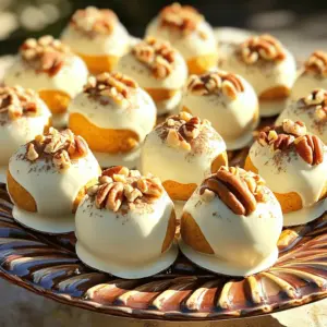 - 1 cup cream cheese, softened - 1/2 cup pumpkin puree - 1/4 cup powdered sugar - 1 teaspoon vanilla extract - 1 teaspoon cinnamon - 1/2 teaspoon nutmeg - 1/4 teaspoon ginger - 1 cup graham cracker crumbs - 1/2 cup white chocolate chips, melted - Optional: Chopped pecans or walnuts for rolling Substitutions for cream cheese If you want a lighter option, try using Greek yogurt. It adds creaminess with fewer calories. You can also use a dairy-free cream cheese if you need a vegan choice. Tips for choosing pumpkin puree Always pick 100% pumpkin puree, not pumpkin pie filling. The filling has added sugar and spices. Check the label to avoid unwanted extras. Why graham cracker crumbs matter Graham cracker crumbs give the balls a sweet crunch and body. They help bind the mixture together. Use fresh crumbs for the best taste. You can crush whole graham crackers or buy pre-made crumbs. These ingredients create a tasty and fun treat. For the full recipe, check out the steps that follow! To start, gather your ingredients. In a large mixing bowl, combine the softened cream cheese and pumpkin puree. I like to use a hand mixer to make it smooth. Add the powdered sugar and vanilla extract next. Mix until it becomes creamy and well-blended. Then, it's time to spice things up! Add the cinnamon, nutmeg, and ginger to the bowl. Stir the spices in well, so every bite is full of flavor. Gradually fold in the graham cracker crumbs. This gives the mixture a nice texture. You want it to hold together well. Now, cover the bowl and chill the mixture for about 30 minutes. This helps it firm up and makes it easier to shape. After chilling, use a small cookie scoop or your hands to form the mixture into bite-sized balls. Aim for about one inch in diameter. Place your formed balls on a parchment-lined baking sheet. This way, they won't stick, and clean-up will be easy. Next, let’s melt the white chocolate. Use a microwave or a double boiler. If using a microwave, melt it in 30-second bursts, stirring between each. This helps prevent burning. Once melted, dip each ball into the white chocolate. Make sure they are evenly coated. I find it helpful to use a fork to lift them out. Allow any excess chocolate to drip off. While the chocolate is still wet, roll the balls in chopped pecans or walnuts if you like. This adds a nice crunch! Return the chocolate-coated balls to the parchment-lined baking sheet. Refrigerate them for about 15 to 20 minutes, or until the chocolate sets. You can find the full recipe for these delightful treats in the earlier sections. To make No Bake Pumpkin Cheesecake Balls, you need the right texture. Start with softened cream cheese. This helps the mixture blend well. Mix until it is smooth and creamy. Adding pumpkin puree gives it a rich flavor. Fold in the graham cracker crumbs gently. This keeps the mixture light. You want it to hold together but not be too dense. Chilling is key in this recipe. After mixing, cover the bowl and refrigerate it for 30 minutes. This step helps the balls keep their shape. If you skip this, your balls may not form well. The chill time helps firm up the mixture, making it easy to scoop. When serving, think about how to make it festive. Use a decorative platter for a nice look. Sprinkle some cinnamon on top for a pop of color. You can also add whole pecans for a rustic touch. Pair these treats with warm drinks. A spiced chai or hot coffee works well. They balance the sweetness of the cheesecake balls. You can also serve them with a scoop of vanilla ice cream for a treat. One big mistake is overmixing the ingredients. This can make the texture heavy instead of light. Mix just until everything is combined. Another common error is not chilling long enough. If you don’t chill, the mixture will be too soft. Make sure to give it at least 30 minutes in the fridge. This step is crucial for forming balls that stay together. {{image_2}} You can make these pumpkin cheesecake balls even better. Try adding chocolate chips for a sweet twist. Just fold in half a cup of mini chocolate chips to the mix. Caramel is another great choice. Drizzle some melted caramel on top before chilling. Spice lovers can change up the flavors too. Chai spice adds a warm, cozy taste. Just swap out the cinnamon for chai spice in the recipe. If you have dietary needs, there are easy swaps. To make these gluten-free, use gluten-free graham cracker crumbs. They work just as well and taste great. For a vegan option, use dairy-free cream cheese and a plant-based sweetener. This way, everyone can enjoy these tasty treats! You can change the theme based on the season. For Christmas, roll the balls in crushed peppermint instead of nuts. This gives a festive feel and taste. In summer, add fresh fruit like strawberries or blueberries. You can mix chopped fruit into the batter or use it as a topping. These adaptations keep the treat fresh and exciting all year long. You can find the full recipe to guide you through each variation. To keep your pumpkin cheesecake balls fresh, store them in an airtight container. Place a piece of parchment paper between layers if stacking. This keeps them from sticking together. They can last in the fridge for up to five days. Always check for any signs of spoilage before eating. If you want to save them for later, freezing is a great option. Place the cheesecake balls on a baking sheet in a single layer. Freeze them for about two hours until firm. After that, transfer them to a freezer-safe container or a zip-top bag. They can last for up to three months in the freezer. When ready to eat, thaw them in the fridge overnight. These treats are best served chilled. To maintain their texture, avoid using a microwave. Instead, let them sit at room temperature for about 15 minutes before serving. This way, they stay creamy and delicious. Enjoy your no bake pumpkin cheesecake balls straight from the fridge or at room temperature for a delightful treat! For the complete preparation, check out the Full Recipe. Yes, you can make these dessert balls ahead of time. Just prepare them and chill them. They taste great after sitting in the fridge for a few hours or even overnight. This makes them perfect for parties! These cheesecake balls last about 5 to 7 days in the fridge. Make sure to keep them stored well. They stay fresh and tasty for a week if you keep them sealed in an airtight container. Store leftover cheesecake balls in an airtight container. You can use plastic wrap or a sealed jar. Keep them in the fridge to maintain their creamy texture and flavor. Absolutely! You can use dark chocolate or milk chocolate instead of white chocolate. Each type gives a unique flavor. Try them all to see which you like best. For more fun, drizzle some melted chocolate on top for added flair. This article covered the key ingredients and steps to make No Bake Pumpkin Cheesecake Balls. We discussed substitutes, texture tips, and festive serving ideas. I also shared common mistakes to avoid when making these treats. These pumpkin cheesecake balls are fun to make and perfect for any celebration. Use your creativity to make them your own. Enjoy the process and the tasty results!