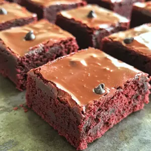 To make fudgy red velvet brownies, you'll need the following: - 1 cup all-purpose flour - 1/2 cup unsweetened cocoa powder - 1 cup granulated sugar - 1/2 cup brown sugar, packed - 1/2 cup unsalted butter, melted - 2 large eggs - 1 tablespoon red food coloring - 1 teaspoon vanilla extract - 1/2 teaspoon baking powder - 1/4 teaspoon salt - 1/2 cup chocolate chips (optional) These ingredients blend to create a rich and soft texture. When you pick your ingredients, freshness matters. Look for: - Fresh Eggs: Check the date on the carton. Fresh eggs help with structure. - Quality Cocoa Powder: Use a brand you trust. It impacts the flavor. - Real Vanilla Extract: It adds a deep, warm taste. Avoid imitation. - High-Quality Butter: Go for unsalted and fresh for the best flavor. Good ingredients make great brownies. You can adjust the recipe to fit different diets. Here are some options: - Gluten-Free: Swap all-purpose flour with a gluten-free flour blend. - Vegan: Use flax eggs (1 tablespoon ground flaxseed mixed with 3 tablespoons water per egg) and coconut oil in place of butter. - Low-Sugar: Substitute granulated sugar with a sugar alternative like stevia or erythritol. These changes let everyone enjoy fudgy red velvet brownies. For the full recipe, check the link provided. Start by preheating your oven to 350°F (175°C). Grease a 9x9-inch baking pan or line it with parchment paper. In a large bowl, mix melted butter, granulated sugar, and brown sugar. Stir until smooth. Next, add in the eggs, one at a time. Mix well after each egg. Then, add red food coloring and vanilla extract. In another bowl, combine flour, cocoa powder, baking powder, and salt. Sift these dry ingredients together. Slowly add the dry mix to the wet mix. Stir until just combined, so the brownies stay fudgy. If you love chocolate, fold in chocolate chips. Pour the thick brownie batter into your prepared pan. Use a spatula to smooth the top. Bake for 25 to 30 minutes. To check if they are done, insert a toothpick into the center. If it comes out with moist crumbs, your brownies are ready. Watch the time closely. Overbaking can make them dry. Once baked, let the brownies cool in the pan for about 10 minutes. This helps them set and makes it easier to cut. After 10 minutes, transfer them to a wire rack to cool completely. When cool, cut them into squares. You can serve them plain or with ice cream. Enjoy your fudgy red velvet brownies! For the full recipe, check earlier in the article. For the best fudgy texture, use melted butter. It helps create a rich, moist base. Don’t overmix your batter; just stir until the flour disappears. This keeps your brownies from becoming too cake-like. Bake them just right; pull them out when a toothpick shows moist crumbs. A little underbaking gives you that gooey bite. One big mistake is using old ingredients. Fresh baking powder and flour make a big difference. Also, avoid using too much flour. This can dry out your brownies. Don’t skip the cooling step; cutting them too soon makes a mess. Lastly, resist the urge to add too many mix-ins. Keep it simple for the best flavor. Using the right tools helps a lot. A 9x9-inch baking pan works great for even baking. Parchment paper makes it easy to lift out the brownies. A good mixing bowl and spatula ensure everything blends well. An oven thermometer helps keep your temp just right. Lastly, a sharp knife is key for straight, clean cuts. For the full recipe, check out the details above. Enjoy baking! {{image_2}} You can change up your fudgy red velvet brownies easily. Try adding nuts for a crunch. Walnuts or pecans work great. You can mix in different chocolates too. White chocolate chips add a sweet twist. Dark chocolate offers a rich flavor. You can even swirl in cream cheese for a cheesecake style. Each addition brings a new taste to your brownies. Want to make these brownies fit your diet? You can go gluten-free by swapping all-purpose flour with almond flour or gluten-free flour. For vegan brownies, use flax eggs instead of regular eggs. Just mix one tablespoon of ground flaxseed with three tablespoons of water. Let it sit for five minutes to thicken. You can also use coconut oil instead of butter for a dairy-free option. Serve these brownies warm for the best taste. A scoop of vanilla ice cream on top makes a perfect match. You can dust them with powdered sugar for a pretty finish. Pair with fresh berries for a tasty contrast. A drizzle of chocolate or caramel sauce adds extra sweetness. Enjoy your fudgy red velvet brownies with a cup of coffee or a glass of milk. Each bite is a delight! For the complete recipe, check the Full Recipe section. To keep your fudgy red velvet brownies fresh, place them in an airtight container. Make sure the brownies are completely cool before sealing them. For extra protection, you can wrap them in plastic wrap first. This helps keep the moisture in and prevents them from drying out. Store them at room temperature for the best taste. If you want to save some for later, freezing is a great option. Cut the brownies into squares and layer them between sheets of parchment paper in a freezer-safe bag. Be sure to squeeze out as much air as possible before sealing the bag. This helps avoid freezer burn. They can last up to three months in the freezer. When stored properly, fudgy red velvet brownies last about 4 to 5 days at room temperature. If you refrigerate them, they may last up to a week. However, I find they taste best fresh. For long-term storage, freezing is the way to go. You can enjoy your brownies later, just like they were freshly baked! Check the center of your brownies with a toothpick. If it comes out with a few moist crumbs, they are ready. If the toothpick has wet batter on it, bake a bit longer. I recommend starting to check around 25 minutes. The edges may look set, but the center should still be soft. This gives you that fudgy texture you want. Yes, you can use beet juice or pomegranate juice for a natural option. These alternatives give a red hue but may change the taste slightly. If you want a classic red velvet look, use gel food coloring. It gives a vibrant color without adding extra liquid to the batter. Always test the color to get your desired shade. You can store them in an airtight container. They stay fresh for up to four days at room temperature. For a fun twist, crumble the brownies over ice cream. This adds a rich flavor and texture. You can also make brownie milkshakes by blending them with vanilla ice cream and milk. For the full recipe, check above. This recipe makes 16 squares. Each square is a perfect portion for a sweet treat. Enjoy them with coffee or milk for a tasty snack! You learned how to make fudgy red velvet brownies from start to finish. We covered quality ingredients, mixing techniques, and baking tips. You also saw how to avoid common mistakes and tried new flavors. Remember, storing your brownies right keeps them fresh and tasty. Enjoy sharing these brownies with friends or family. With these tips, you will impress everyone with your baking skills. Happy baking!