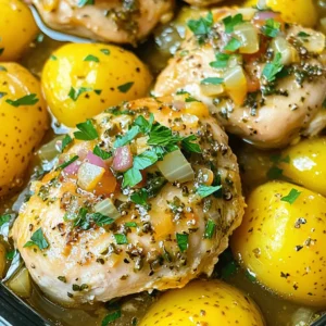 This dish needs simple and fresh ingredients. Here’s what you will use: - 4 boneless, skinless chicken breasts - 1 pound baby yellow potatoes, halved - 4 cloves garlic, minced - 1 medium onion, chopped - 1 teaspoon dried thyme - 1 teaspoon dried rosemary - 1 teaspoon dried parsley - 1 teaspoon paprika - Salt and pepper to taste - 2 tablespoons olive oil - 1 cup low-sodium chicken broth - Fresh parsley leaves for garnish These ingredients create a flavorful mix that makes every bite special. You cannot skip the herbs and spices. They add depth to the chicken and potatoes. - Dried thyme gives a warm, earthy flavor. - Dried rosemary adds a hint of pine and freshness. - Dried parsley brightens up the taste. - Paprika offers a mild sweetness and color. Together, these herbs form a delightful blend that enhances the dish. You need a few tools to make this recipe easy: - A crockpot to cook everything slowly. - A large bowl for mixing the spice blend. - A cutting board for chopping the onion and garlic. - A sharp knife for easy prep. - A measuring spoon for accurate seasoning. With these tools, you will create a meal that impresses! For the complete preparation method, check out the Full Recipe. Start by mixing the garlic, onion, thyme, rosemary, parsley, paprika, salt, and pepper in a large bowl. This blend gives the chicken a nice flavor. Next, rub this mixture all over the chicken breasts. Make sure each piece is well coated. This step adds layers of flavor that make the dish special. In the crockpot, layer the halved baby potatoes at the bottom. This helps them cook perfectly. Place the seasoned chicken breasts on top of the potatoes. It’s important to keep the chicken on top so it stays juicy. Drizzle olive oil over the chicken and pour in the chicken broth. This adds moisture and flavor to the dish. Cover the crockpot and set it to cook. You can choose low for 6-8 hours or high for 3-4 hours. The low setting allows the chicken to cook slowly and stay tender. If you're in a hurry, the high setting works too. Check that the chicken is cooked through and tender before serving. If you want the potatoes to soak up more flavor, toss them gently in the broth after cooking. This step makes the potatoes even tastier. For the complete recipe, refer to the Full Recipe. To make your Crockpot Garlic Herb Chicken & Potatoes taste amazing, use fresh herbs when you can. Fresh herbs bring a bright taste that dried herbs cannot match. If you use dried herbs, make sure they are fresh and not expired. Also, don't skip the garlic. It adds a rich flavor that makes the dish shine. Remember to season your chicken with salt and pepper generously. A good amount of seasoning brings out the best in the chicken. For tender chicken, it helps to use boneless, skinless chicken breasts. These cook evenly and stay moist. Before cooking, rub the chicken with the herb mix well. This step lets the flavors soak in. When cooking, use low heat for a longer time. This slow method helps break down the fibers in the chicken, making it tender. If you need to speed things up, you can use high heat, but keep an eye on it. Timing is key for your potatoes. If you cut them in halves, they cook nicely in the crockpot. Place the potatoes at the bottom first. This helps them soak up all the delicious juices from the chicken. Cook on low for 6-8 hours for soft, creamy potatoes. If you choose high heat, cook for about 3-4 hours. Always check if they are fork-tender before serving. This ensures everyone enjoys a perfectly cooked meal. For the full recipe, check the main section. {{image_2}} You can boost the nutrition of your Crockpot Garlic Herb Chicken & Potatoes by adding veggies. Try carrots, bell peppers, or green beans. Cut them into bite-sized pieces. Toss them in with the potatoes for a colorful and healthy mix. This extra fiber and vitamins make the dish even better. You can switch out chicken for other proteins. Pork chops or turkey breasts work well. You can also try chickpeas for a vegetarian option. Just adjust the cooking time. Pork may need a little longer, while chickpeas might cook faster. Each choice offers a unique taste and texture. Feel free to mix up the herbs in this recipe. If you prefer a bolder flavor, add sage or oregano. You can even use fresh herbs if you have them. Just chop them finely and use about three times the amount of dried herbs. This personal touch makes the dish your own. For the complete recipe, don’t forget to check the Full Recipe link! After enjoying your Crockpot Garlic Herb Chicken & Potatoes, let leftovers cool. Place them in an airtight container. If properly stored, they will last in the fridge for up to three days. Make sure to keep the chicken and potatoes together. This way, the flavors stay rich and tasty. To reheat, you can use the microwave or the stovetop. If using a microwave, place the chicken and potatoes in a bowl. Heat on medium for about two minutes. Check if they are warm enough. Stir and heat more if needed. On the stovetop, add a splash of chicken broth to a pan. Heat on low until warm. This keeps the chicken moist and the potatoes soft. Freezing is a great option for this dish. To freeze, let the chicken and potatoes cool completely. Pack them in a freezer-safe bag or container. Remove as much air as possible. They can last for up to three months in the freezer. When ready to eat, thaw overnight in the fridge. Reheat using the stovetop or microwave. This way, you’ll enjoy your delicious meal again! For the full recipe, check the section above. Yes, you can use frozen chicken. However, I recommend thawing it first. This helps the chicken cook evenly. If you use frozen chicken, add extra cooking time. Cook on low for 8-10 hours or high for 4-6 hours. Always check the internal temperature to ensure safety. You can use vegetable broth for a lighter flavor. Water with herbs is another option. You could also use white wine for a unique twist. Each substitute will change the taste slightly, so choose what you enjoy. The chicken is done when it reaches 165°F (75°C). Use a meat thermometer to check this. Cut into the thickest part to check for pinkness. If the juices run clear, it’s ready to serve. Cooking in the crockpot makes this easy, as it keeps the chicken moist and tender. For the full recipe, check the details above. We explored the key ingredients for your dish, from herbs to kitchen tools. Next, I walked you through step-by-step instructions for making tender chicken in a crockpot. I shared useful tips for flavor and cooking time, as well as variations to make it your own. Plus, I provided storage advice to save leftovers. Remember to experiment with this recipe. Enjoy the journey of cooking! Each attempt brings new flavor discoveries.