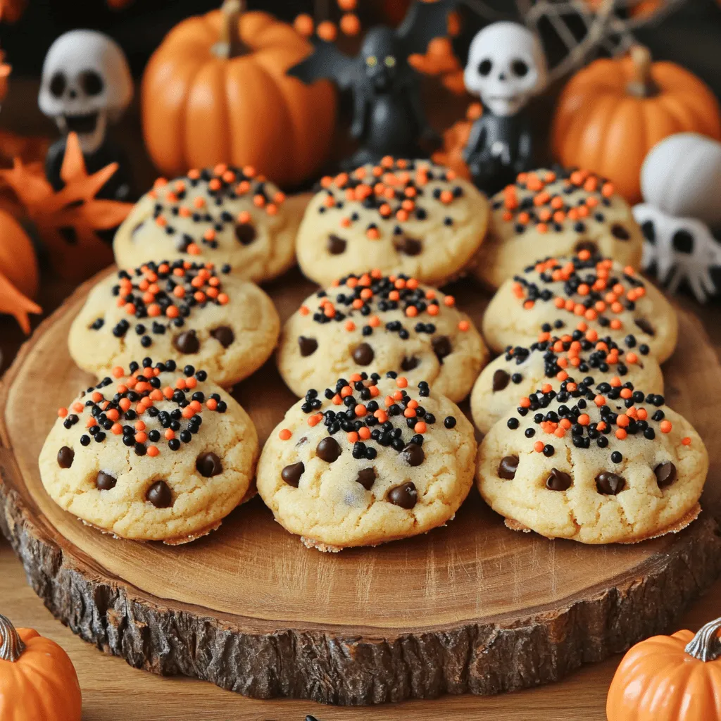 Here is what you need for Halloween chocolate chip sugar cookies: - 2 ¾ cups all-purpose flour - 1 tsp baking soda - ½ tsp salt - 1 cup unsalted butter, softened - 1 cup granulated sugar - ½ cup brown sugar, packed - 1 large egg - 1 tsp vanilla extract - 1 cup semi-sweet chocolate chips - ½ cup spooky-themed sprinkles (witches, ghosts, etc.) - Optional: Food coloring (orange or black for added fun) These ingredients give the cookies a sweet taste and soft texture. The butter adds richness, while the sugars create a nice sweetness. Using both granulated and brown sugar adds depth to the flavor. The baking soda helps the cookies rise, making them light and fluffy. If you want to add some fun, use food coloring. Mixing in orange or black can make these cookies pop! The sprinkles add a festive touch, perfect for Halloween. When you bake these, your kitchen will smell amazing! For the full recipe, check out the instructions to create these delightful treats. - Preheat your oven to 350°F (175°C) and line a baking sheet with parchment paper. - In a medium bowl, whisk together 2 ¾ cups of all-purpose flour, 1 tsp of baking soda, and ½ tsp of salt. Set this aside for later. - In a large mixing bowl, beat 1 cup of softened unsalted butter, 1 cup of granulated sugar, and ½ cup of brown sugar. Mix until light and fluffy. This should take about 2-3 minutes. - Next, add 1 large egg and 1 tsp of vanilla extract to the bowl. Beat them together until well mixed. - If you want, add a few drops of food coloring to the mixture. This makes the cookies more fun! Mix until you reach the color you like. - Gradually add the dry ingredients to the wet mix. Stir until just combined. - Now, fold in 1 cup of semi-sweet chocolate chips and ½ cup of spooky-themed sprinkles. Make sure they spread evenly throughout the dough. - Using a tablespoon or cookie scoop, drop rounded balls of dough onto the prepared baking sheet. Leave some space between them for spreading. - Bake in the preheated oven for 10-12 minutes. The edges should look lightly golden. The centers may seem slightly underbaked but will set as they cool. - Once baked, remove the cookies from the oven. Let them cool on the baking sheet for 5 minutes. Then, transfer them to a wire rack to cool completely. For the full recipe, remember to check the original source! Enjoy these treats with friends and family! The right thickness is key for great cookies. Aim for about 1/2 inch thick. This gives you a nice soft center with a crisp edge. If they are too thin, they bake too fast and become hard. If they are too thick, they may stay doughy inside. Mix your dough just enough. Overmixing can make cookies tough. When you add flour, stir gently until you see no dry bits. This keeps them soft and chewy. It's all about balance! Make your cookies fun for Halloween! Use spooky sprinkles like witches, ghosts, or candy corn. You can even add edible glitter for extra shine. For a tasty twist, drizzle melted chocolate on top. This adds flavor and looks great. You can also sprinkle more spooky toppings on the warm cookies. It makes them pop! Try arranging the cookies on a festive platter. Add mini pumpkins or ghost figurines around them. This creates a fun Halloween display. For the full recipe, check out the details above! {{image_2}} You can switch up the taste of your Halloween chocolate chip sugar cookies. Try using different types of chocolate. White chocolate adds a sweet twist. Dark chocolate brings a rich flavor. You can mix them together for a fun contrast. Adding nuts or dried fruits gives your cookies extra texture. Chopped pecans or walnuts add a nice crunch. Dried cranberries or cherries can add a sweet and tart taste. These additions make each bite exciting. If you need gluten-free cookies, you can use alternative flours. Almond flour or coconut flour works well. Just make sure to adjust the amount. You may need to add a binding agent like xanthan gum. For vegan options, swap butter with coconut oil or vegan butter. You can use flaxseed meal mixed with water instead of an egg. This makes a great binder and keeps your cookies moist. These changes ensure everyone can enjoy Halloween treats without worry. For the full recipe, check out the link above! To keep your Halloween chocolate chip sugar cookies fresh, store them in a container. Use an airtight container to keep them soft. Place a piece of bread inside to help maintain moisture. This method works great for cookies at room temperature. If you want to save some for later, freezing is a smart choice. Allow the cookies to cool completely before freezing. Stack them in layers with parchment paper in between. Use a freezer-safe bag or container. Your cookies will taste fresh when you thaw them later. When stored well, cookies can last up to a week at room temperature. In the fridge, they may stay fresh for about two weeks. If you freeze your cookies, they can last for up to three months. Just remember to thaw them in the fridge before enjoying. For the best taste, eat them within the first month after freezing. Can I make the dough ahead of time? Yes, you can make the dough ahead of time. After mixing, wrap it in plastic wrap. Store it in the fridge for up to 3 days. You can also freeze it for about 2 months. How do I prevent cookies from spreading too much? To prevent spreading, chill the dough for at least 30 minutes. Also, ensure your butter is softened but not melted. Use the right amount of flour for the best results. What can I substitute if I'm out of a certain ingredient? If you lack brown sugar, use extra granulated sugar. For butter, you can substitute with coconut oil. Plain yogurt can replace the egg if needed. What can I do if the dough is too sticky? If your dough is sticky, add a bit more flour, one tablespoon at a time. Mix well after each addition. Avoid adding too much, or your cookies may turn out dry. How do I achieve the best color with food coloring for my cookies? Start with a few drops of gel food coloring. Mix it in well. You can always add more until you reach the desired shade. Gel colors work best for vibrant cookies. How to present cookies for Halloween parties? Place the cookies on a festive platter. Add spooky decorations, like mini pumpkins or ghost figures. Arrange them in a fun way to draw attention to your treat table. Pairing cookies with themed drinks or treats These cookies go well with pumpkin spice lattes or hot chocolate. For a fun twist, serve them with candy corn or caramel apple slices. Enjoy the festive flavors! You now have a fun and easy way to make Halloween cookies. We covered the ingredients and step-by-step instructions, along with tips for baking and decorating. I shared variations to suit your taste and dietary needs, plus storage tips to keep them fresh. Try out these ideas for a tasty treat that will impress your friends. Enjoy baking and eating your spooky creations. You'll make great memories sharing these cookies this Halloween!