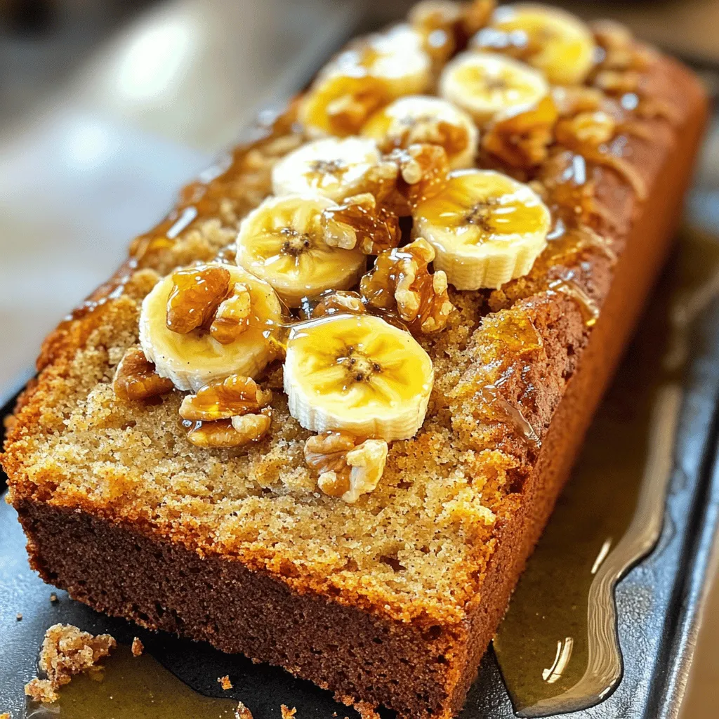 Here is what you need to make this easy bread: - 3 ripe bananas, mashed - 2 cups almond flour - 1/4 cup honey or maple syrup - 3 large eggs - 1/4 cup melted coconut oil - 1 teaspoon vanilla extract - 1 teaspoon baking soda - 1/2 teaspoon salt - 1/2 teaspoon cinnamon (optional) - 1/2 cup walnuts or pecans, chopped (optional) This recipe is simple and full of flavor. The ripe bananas provide natural sweetness. Almond flour adds a nice texture and nutty taste. Using honey or maple syrup keeps it healthy. If you do not have an item, here are some swaps: - Use agave syrup instead of honey or maple syrup. - Coconut oil can be replaced with butter or another oil. - You can use ground flaxseed mixed with water instead of eggs for a vegan option. - For a nut-free version, skip the nuts or use sunflower seeds. These swaps can change the taste or texture a bit, but they keep the recipe fun and flexible. This banana bread is not just tasty; it's good for you too. Here are some benefits: - Almond flour is lower in carbs than regular flour. It is also high in protein and healthy fats. - Bananas provide potassium, fiber, and vitamins. They help with digestion and keep you full. - Honey or maple syrup gives natural sweetness without refined sugar. Each slice of this bread is a healthy choice, packed with nutrients. You can enjoy it guilt-free! For the full recipe and detailed steps, check out the [Full Recipe]. To make almond flour banana bread, start by gathering all your ingredients. You will need ripe bananas, almond flour, honey or maple syrup, eggs, melted coconut oil, vanilla extract, baking soda, salt, and cinnamon. First, preheat your oven to 350°F (175°C). Next, line a 9x5 inch loaf pan with parchment paper or grease it with coconut oil. In a large bowl, mash the bananas well. Add honey or maple syrup, eggs, melted coconut oil, and vanilla extract. Mix these until everything blends nicely. In another bowl, whisk the almond flour, baking soda, salt, and cinnamon together. This step helps to break any lumps. Gradually add the dry mix to the wet ingredients. Stir until just combined; do not overmix. If you like nuts, fold them in gently. Pour the batter into your prepared loaf pan. Spread it evenly for good baking. Bake the bread in the preheated oven for about 50-60 minutes. To check if it’s ready, insert a toothpick into the center. If it comes out clean, your bread is done! Remove it from the oven and let it cool in the pan for about 10 minutes. This cooling time helps it firm up a bit. Afterward, transfer it to a wire rack to cool completely. For perfect almond flour banana bread, use very ripe bananas. They add natural sweetness and moisture. Make sure to mix your wet and dry ingredients separately before combining. This helps avoid lumps and ensures even baking. Don’t overmix the batter; this keeps your bread light and fluffy. If you want a richer flavor, add a pinch of cinnamon. Lastly, let the bread cool completely before slicing for the best texture. Enjoy the full recipe for more details on this delicious treat! When making almond flour banana bread, avoid overmixing your batter. This makes the bread dense. Also, check your bananas. They should be very ripe for the best flavor. If you use under ripe bananas, your bread may taste bland. Don’t skip the salt! It enhances the flavor of the bread and balances the sweetness. To keep your bread moist, add enough mashed bananas. You can also use coconut oil in the recipe. This fat adds moisture and a rich taste. If you want, try adding yogurt or applesauce. These can add extra moisture too. Bake the bread until just done. Overbaking can dry it out. You want a toothpick to come out clean, but not dry. Serve your almond flour banana bread warm. It’s great with a drizzle of honey or a spread of almond butter. You can also top it with slices of banana or a sprinkle of nuts for a nice look. For a fun twist, try a scoop of ice cream on the side. This adds a sweet and creamy touch that everyone loves. For the full recipe, check out the complete instructions above! {{image_2}} You can add fun flavors to your almond flour banana bread. Chocolate chips bring a sweet touch. I love using dark or semi-sweet chips. Dried fruits like raisins or cranberries add a chewy texture. You can also try adding coconut flakes for a tropical twist. Just fold them into the batter before baking. Keep in mind that these extras may change the bread's moisture level. So, adjust the baking time slightly if needed. The recipe calls for honey or maple syrup, but you can switch things up. Agave nectar works well and has a mild taste. Coconut sugar is another good choice. It adds a bit of caramel flavor. Just remember, using liquid sweeteners may make the batter thinner. If you use granulated sweeteners, you may need to add a little more liquid. Experiment to find what you like best! To make this bread vegan, replace eggs with flax eggs. To do this, mix one tablespoon of ground flaxseed with three tablespoons of water. Let it sit for a few minutes to thicken. For a paleo version, stick with the almond flour and honey, but you can swap coconut oil for ghee or butter. Both options keep the bread rich and tasty. Enjoy your unique twist on this classic recipe! For the full recipe, check out the Banana Bliss Almond Flour Bread. To keep your almond flour banana bread fresh, store it in an airtight container. This will help keep moisture in and prevent it from drying out. You can also wrap it in plastic wrap before placing it in the container. If you plan to eat it within a few days, keep it at room temperature. For longer storage, I suggest refrigerating it. Freezing your banana bread is easy. First, let the bread cool completely. Once cool, slice it into pieces. Wrap each slice tightly in plastic wrap. Then, put the wrapped slices in a freezer bag. This method keeps the bread fresh for up to three months. When you’re ready to eat it, just take out the slices you need. To thaw frozen banana bread, simply move it from the freezer to the fridge. Let it sit overnight. If you want it quicker, you can leave it at room temperature for a few hours. To reheat, place the slices in a toaster or microwave. Use medium heat to warm them without drying them out. Enjoy your delicious almond flour banana bread warm! No, I do not recommend using regular flour. Almond flour has a different texture and taste. It is also healthier, adding healthy fats and protein. Regular flour will change the bread's flavor and moisture. The recipe is already gluten-free because it uses almond flour. This flour is naturally gluten-free. Just ensure all other ingredients, like baking soda and vanilla, are also gluten-free. Check labels to be safe. If your bread is dense, try these tips: - Use very ripe bananas for more moisture. - Do not overmix the batter; mix just until combined. - Make sure your baking soda is fresh. Old baking soda can affect the rise. Almond flour banana bread can last 3 to 5 days at room temperature. Store it in an airtight container. For longer storage, you can freeze it for up to 3 months. Just thaw it before eating. You can find the full recipe above. In this article, we explored how to make almond flour banana bread. We covered key ingredients, tips for perfect texture, and common mistakes to avoid. You can enjoy variations with flavors like chocolate chips or fruits. We also shared storage methods to keep your bread fresh. Remember, with careful steps and good ingredients, you can bake a delicious treat. Enjoy making and sharing this healthy banana bread!
