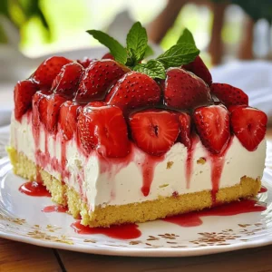 For this delicious cake, you'll need: - 2 cups fresh strawberries, hulled and halved - 2 tablespoons sugar (for roasting) - 1 pre-baked sponge cake layer (store-bought or homemade) These strawberries bring a sweet, caramelized flavor to your cake. The sponge cake layer gives it structure and softness. The mousse mix needs a few special ingredients: - 1 cup heavy cream, chilled - 1/2 cup Greek yogurt - 1/2 cup powdered sugar - 1 teaspoon vanilla extract - 4 large eggs, separated - 1/4 teaspoon salt - 1/2 teaspoon unflavored gelatin - 1 tablespoon cold water The whipped cream and yogurt make the mousse light and creamy. The gelatin helps it hold its shape. Add some flair with these garnishes: - Fresh mint leaves for garnish - Remaining roasted strawberries for decoration These toppings not only look great but also add extra flavor. You can find the full recipe at the end of this section. Enjoy making your Roasted Strawberry Mousse Cake! To start, you need fresh strawberries. Use 2 cups of hulled and halved strawberries. Preheat your oven to 400°F (200°C). Place the strawberries on a baking sheet lined with parchment paper. Sprinkle 2 tablespoons of sugar over them. This helps bring out their sweet flavor. Roast the strawberries for 20 to 25 minutes until they are soft and caramelized. Once they cool, set them aside for later. In a small bowl, take 1/2 teaspoon of unflavored gelatin. Add 1 tablespoon of cold water and let it sit for 5 minutes. Heat it in the microwave for 10 seconds until melted. Now, in a large bowl, combine 1 cup of chilled heavy cream, 1/2 cup of Greek yogurt, 1/2 cup of powdered sugar, and 1 teaspoon of vanilla extract. Whip this mixture until soft peaks form. In another bowl, beat 4 egg whites with 1/4 teaspoon of salt until stiff peaks form. Gently fold the whipped cream into the egg whites in two additions. Be careful not to deflate the mixture. Take half of the roasted strawberries and mash them with a fork. Fold the mashed strawberries into the mousse mix. Add the melted gelatin and blend gently. Line a springform pan with plastic wrap. Place your pre-baked sponge cake layer at the bottom. Pour the strawberry mousse over the cake, smoothing the top with a spatula. Refrigerate for at least 4 hours, or overnight, to let it set. Once set, remove the cake from the pan and peel off the plastic wrap. Decorate the top with the remaining roasted strawberries and fresh mint leaves before serving. For the full recipe, check out the detailed instructions above. To roast strawberries well, start with ripe, fresh berries. Wash and hull the strawberries first. Cut them in half to help them cook evenly. Spread them on a baking sheet lined with parchment paper. Sprinkle sugar over the berries to enhance their natural sweetness. Roast them at 400°F for 20-25 minutes. Watch for a soft, caramelized look. Let the berries cool before using them in your mousse. For a light and airy mousse, focus on your cream. Use heavy cream, chilled well. Whip it until soft peaks form, but don’t overwhip. It should hold shape without being too stiff. When folding, do it gently. Start with a bit of the whipped cream and mix it into the egg whites. Then, fold in the rest in two parts. This helps keep the mousse light. Lastly, add the melted gelatin to stabilize your mousse. Store the mousse cake in the fridge until ready to serve. Cover it well to keep it fresh. This dessert tastes best chilled. When ready to serve, carefully remove it from the springform pan. Top with the remaining roasted strawberries. Add fresh mint leaves for a pop of color. Serve each slice on a dessert plate. Drizzle some strawberry juices over the cake for extra flavor. Enjoy this divine treat with friends and family! {{image_2}} You can use many fruits for your mousse. Try raspberries, blueberries, or peaches. Each fruit brings its unique taste. For raspberries, keep the sugar low for a tart flavor. Blueberries add a sweet touch, while peaches offer a juicy bite. Just roast them like the strawberries. This method enhances their flavors and sweetness. If you want a vegan mousse, there are simple swaps. Replace heavy cream with coconut cream. It whips up nicely and gives a rich taste. Use almond or soy yogurt instead of Greek yogurt. For the gelatin, choose agar-agar to keep it plant-based. These swaps let everyone enjoy the mousse cake. Want to spice up your mousse? Add a splash of lemon juice for a zesty kick. You can also mix in some chocolate or almond extract. Try adding crushed cookies or nuts for texture. A pinch of cinnamon or cardamom can give warmth. These additions make your mousse cake even more exciting. Check out the full recipe for more ideas! To keep your Roasted Strawberry Mousse Cake fresh, store it in the fridge. Cover it tightly with plastic wrap or place it in an airtight container. This keeps the cake moist and prevents it from absorbing other smells from the fridge. It is best to refrigerate it right after serving. You can freeze leftover Roasted Strawberry Mousse Cake for later. Wrap each slice in plastic wrap, then place it in a freezer bag. This helps avoid freezer burn. When you want to eat it, thaw the cake in the fridge overnight. This cake stays fresh in the fridge for about 3 to 4 days. After that, the texture and flavor may change. If you freeze it, the cake can last for about a month. Just remember, the sooner you eat it, the better it will taste! Enjoy your sweet treat! For the full recipe, check the earlier section. Yes, you can use frozen strawberries, but they may change the texture. Frozen berries release more water when they thaw. This extra moisture can make the mousse too runny. If using frozen strawberries, let them thaw, then drain any excess liquid. This will help maintain the mousse's texture. To keep the mousse fluffy, handle it gently. Fold the whipped cream and egg whites carefully. Use a large spatula and make a folding motion. This helps keep the air in the mixture. Avoid stirring too hard, as this can cause the mousse to lose volume. This dessert is great for making ahead. You can prepare it a day before. Just follow the recipe and refrigerate the cake. It needs at least four hours to set, but overnight is best. This lets the flavors blend and improves the taste. You can find the full recipe for the Roasted Strawberry Mousse Cake above. It includes all the ingredients and steps needed to make this delightful dessert. Enjoy making it! This blog post covered how to make a tasty roasted strawberry mousse cake. We looked at the main ingredients, steps, and helpful tips to perfect your cake. You learned about various fruit options and how long to store it. Remember, roasting strawberries brings out their flavor. You can enjoy this cake fresh or save it for later. Dive into your baking adventure, and have fun making this delicious dessert!