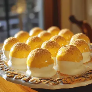 - Cream cheese and pumpkin balance: The base of this recipe is cream cheese and canned pumpkin puree. The cream cheese gives a rich, smooth texture. The pumpkin adds flavor and moisture. Together, they create a lovely balance. - Spices and their contributions: We use ground cinnamon, nutmeg, and ginger in this recipe. Cinnamon brings warmth and sweetness. Nutmeg adds a hint of earthiness. Ginger gives a spicy kick. These spices make the flavor pop. - Optional ingredients for texture and flavor: You can add chopped pecans for a nice crunch. These nuts also add a nutty flavor. If you want to coat the balls, you can use white or dark chocolate chips. This adds sweetness and a lovely finish to each bite. For the full recipe, check out the details above. Let's dive into how to make these no-bake pumpkin cheesecake balls. This recipe is simple and fun! Mixing the base ingredients Start by gathering your ingredients. You'll need cream cheese and canned pumpkin. In a large mixing bowl, add 1 cup of softened cream cheese and 1 cup of canned pumpkin puree. Use a hand mixer on medium speed to blend them. Mix until the mixture is smooth and creamy. Next, add 1/2 cup of powdered sugar, 1 teaspoon of vanilla extract, 1 teaspoon of ground cinnamon, 1/2 teaspoon of ground nutmeg, and 1/4 teaspoon of ground ginger. Continue mixing until everything is fluffy and well combined. Forming the pumpkin cheesecake balls Now, it’s time to make the balls! Gradually mix in 1 cup of graham cracker crumbs. Stir until the mixture is thick enough to form into balls. If you like, you can fold in 1/3 cup of chopped pecans for extra crunch. Use your hands to scoop out about a tablespoon of the mixture and roll it into a ball. Place each ball onto a baking sheet lined with parchment paper. Do this for all the mixture. Coating process with chocolate Once all your balls are formed, pop the baking sheet in the freezer for about 30 minutes. This helps them firm up nicely. Meanwhile, melt 1/2 cup of white or dark chocolate chips in a microwave-safe bowl. Heat in 30-second intervals, stirring in between until it’s smooth. After chilling, take the pumpkin cheesecake balls from the freezer. Dip each one into the melted chocolate, letting the excess drip off. Place them back on the baking sheet. If you want, sprinkle some extra graham cracker crumbs on top before the chocolate hardens. Finally, return the balls to the fridge for at least 15 minutes to let the chocolate set completely. For the complete recipe, check out the [Full Recipe]. Enjoy the delightful taste of fall in every bite! To make great no-bake pumpkin cheesecake balls, start with softened cream cheese. Softened cream cheese blends easier and gives a creamy texture. If it's cold, it will be lumpy and hard to mix. Next, chilling time is key for a good consistency. Once you form the balls, chill them in the freezer for 30 minutes. This helps them firm up, making them easier to coat in chocolate. The cold helps maintain their shape, so they won't fall apart when you dip them. For a fun presentation, arrange the cheesecake balls on a nice platter. Drizzle extra melted chocolate over the top. You can also sprinkle some cinnamon on them for a festive touch. Pair these delicious bites with a cup of warm cider or coffee. The spice flavors from the cheesecake balls and these drinks complement each other well. You can find the full recipe for more details on making these treats. {{image_2}} You can change the taste of your no-bake pumpkin cheesecake balls by adding different spices. Try cardamom for a warmer flavor. You can also use allspice for a more intense spice mix. If you love vanilla, a few drops of vanilla extract can enhance the sweetness. You might want to change the nuts as well. Chopped walnuts or almonds can add a nice crunch. If you prefer no nuts at all, just skip them. The base flavor still shines without them. For those who need gluten-free options, use gluten-free graham cracker crumbs. They work just as well and keep the taste intact. You can also make these balls vegan. Replace cream cheese with a vegan cream cheese. Use maple syrup instead of powdered sugar for a natural sweetener. These swaps let everyone enjoy this tasty treat. For the coating, use dairy-free chocolate chips instead of regular chocolate. This keeps the recipe friendly for all diets. You can find these options in most grocery stores now. To keep your no-bake pumpkin cheesecake balls fresh, store them in the fridge. Use an airtight container to prevent them from drying out. You can also freeze them for longer storage. Just place them in a single layer on a baking sheet. Once frozen, transfer them to a freezer bag. This method helps maintain their creamy texture and rich flavor. These delightful bites stay fresh for up to five days in the fridge. If frozen, they can last up to three months. Always check for signs of spoilage. If you notice any off smell or a change in texture, it’s best to toss them. Keeping an eye on their appearance ensures you enjoy your treats at their best! Can I make these ahead of time? Yes, you can make these pumpkin cheesecake balls ahead of time. They taste great after chilling in the fridge for a day. Just store them in an airtight container. How to adjust sweetness levels? To adjust sweetness, you can add more or less powdered sugar. Start with half a cup and taste as you mix. You can always add more if needed. What can I use instead of chocolate for coating? If you don’t want to use chocolate, try using yogurt or a glaze made from maple syrup. They both add a nice flavor without chocolate. Can I use fresh pumpkin instead of canned? Yes, you can use fresh pumpkin. Just cook and puree it until smooth. Make sure it is thick to avoid a watery mix. Are there any common mistakes to avoid when making these? One common mistake is not softening the cream cheese enough. Soft cream cheese mixes well. Also, avoid overmixing the batter, as it can make the balls too soft. For the full recipe, check the section above to gather all the details! This post covered how to make delicious pumpkin cheesecake balls. We detailed the key ingredients, mixing steps, and coating techniques. I shared tips on texture and serving, plus fun flavor variations and dietary swaps. Don’t forget best practices for storage and how to identify spoilage. Making these treats can be fun and rewarding. Enjoy sharing them with friends and family!