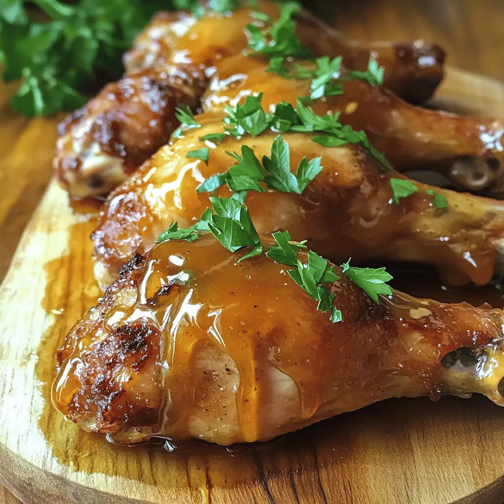- 4 boneless, skinless chicken breasts - 1 cup apple cider - 1 tablespoon apple cider vinegar - 2 tablespoons honey - 2 tablespoons Dijon mustard - 1 teaspoon thyme leaves (fresh or dried) - 2 cloves garlic, minced - Salt and pepper to taste - 2 tablespoons olive oil - Fresh parsley, chopped (for garnish) This recipe for apple cider glazed chicken uses simple and fresh ingredients. You start with chicken, which is the star of the dish. The marinade brings in rich flavors. Apple cider adds sweetness and a touch of tartness. Apple cider vinegar enhances that tartness and gives depth. Honey gives the glaze a nice shine and sweetness. Dijon mustard adds a tangy kick. Thyme adds a warm, earthy flavor. Garlic brings in a lovely aroma. Salt and pepper balance all the flavors perfectly. Olive oil helps cook the chicken and keep it moist. Lastly, fresh parsley is great for a pop of color and freshness. You can find all these ingredients at your local store. For the full recipe, follow the instructions carefully, and enjoy the delightful taste of this dish! To make a great marinade, mix together apple cider, apple cider vinegar, honey, Dijon mustard, thyme, minced garlic, salt, and pepper in a bowl. This blend creates a sweet and tangy flavor for the chicken. For the best taste, marinate the chicken for at least 30 minutes, but up to 2 hours is even better. Always cover the chicken and refrigerate it to avoid any bacteria. Use a large skillet and set the heat to medium-high. Add olive oil and let it warm up. Remove the chicken from the marinade, but save that marinade for later. Place the chicken in the skillet and cook it for about 6-7 minutes on each side. Make sure the chicken reaches an internal temperature of 165°F (75°C) to be safe to eat. After cooking the chicken, set it aside on a plate. Pour the reserved marinade into the same skillet. Bring it to a simmer over medium heat. Cook it for about 5-7 minutes until the liquid thickens into a glaze. Once it reaches the right consistency, add the chicken back into the skillet. Turn the chicken in the glaze to coat it well. Let it cook for an extra 2-3 minutes to soak up more flavor. - Adjusting sweetness with honey Honey adds a nice sweetness. You can add more or less to taste. Start with two tablespoons. If you want it sweeter, add more honey. - Balancing flavors with vinegar The apple cider vinegar cuts through the sweetness. It gives the dish a nice tang. Use one tablespoon for a balanced flavor. Adjust based on your taste. - Ensuring crispy texture To get crispy chicken, make sure to sear it well. Cook it on medium-high heat. Do not crowd the pan. Give the chicken space to brown. - Overcooking the chicken Overcooked chicken becomes dry. Always check the internal temperature. It should reach 165°F (75°C). Use a meat thermometer for best results. - Neglecting to rest the chicken after cooking Resting the chicken is key. Let it sit for five minutes after cooking. This helps the juices redistribute, keeping it moist. - Skipping proper marination Marination enhances flavor. Do not skip this step. At least 30 minutes is best, but two hours gives even better taste. - Recommended cookware A large skillet works best for this recipe. Choose one that heats evenly. Non-stick pans help prevent sticking. - Utensils for marinating Use a whisk for mixing the marinade. A resealable plastic bag or shallow dish helps with marinating the chicken. - Tools for checking doneness A meat thermometer is essential. It ensures your chicken is perfectly cooked. You can also use a fork to check if the juices run clear. {{image_2}} You can swap out chicken for turkey or pork. Turkey works well with this glaze. Use the same marinade and cooking method. For pork, try using tenderloin or chops. Cook pork until it reaches 145°F (63°C). Both options give a tasty twist to this dish. If you prefer a plant-based meal, try tofu or tempeh. Slice them into thick pieces, then marinate them like the chicken. Cook them in the same way to get a nice glaze. This way, everyone can enjoy the flavors of apple cider. To make the dish more exciting, add spices. Paprika gives a nice smoky taste, while cayenne adds heat. Try adding a pinch of both for a balanced flavor. You can also experiment with herbs. Rosemary and sage add earthy notes that pair well with apple cider. Seasonal fruits also work great. Try adding sliced apples or pears to the glaze for extra sweetness. These fruits not only enhance the flavor, but they also add a fun twist to the dish. This chicken dish pairs well with many sides. Roasted vegetables, like carrots and Brussels sprouts, add color and crunch. You can also serve a fresh salad with greens and nuts for a light option. For grains, try serving it with rice or quinoa. Both soak up the glaze nicely. Mashed potatoes also make a comforting side. Each option complements the sweet, tangy flavors of the chicken. Feel free to check out the Full Recipe for more details on making this delicious dish. Store any leftover Apple Cider Glazed Chicken in the fridge. Use an airtight container to keep it fresh. Make sure it cools down before sealing. This will help avoid moisture build-up. To reheat chicken, use a microwave or oven. If using a microwave, place the chicken on a plate and cover it. Heat in short bursts until warm. If using an oven, warm it at 350°F (175°C) for about 15 minutes. This keeps the chicken juicy and tasty. You can freeze Apple Cider Glazed Chicken safely. Place it in a freezer-safe bag or container. Remove as much air as possible before sealing. To thaw, leave it in the fridge overnight. You can also cook it straight from frozen. Just add extra cooking time. For the full recipe, check the details on how to make this dish delicious! You can use apple juice as a substitute for apple cider. It gives a sweet flavor. Another option is white wine vinegar mixed with water. This mix adds acidity but alters the taste a bit. If you want a tangy kick, try using pomegranate juice. Each substitute changes the flavor. Apple juice is sweeter, while vinegar adds sharpness. I recommend marinating the chicken for at least 30 minutes. This time allows the flavors to sink in. For a stronger flavor, marinate for up to 2 hours. Avoid marinating for more than 24 hours. Longer times can make the chicken tough due to the acid in the marinade. Yes, you can prepare the chicken ahead of time. Marinate it and store it in the fridge for up to 2 hours. You can also cook the chicken and store it in the fridge. Keep it in an airtight container. For best taste, eat within three days. You can reheat it in the oven or on the stove for a juicy result. Some classic side dishes are mashed potatoes, roasted vegetables, or rice. You can also pair it with a fresh salad. Seasonal sides like baked apples or sautéed greens work well too. These pairings enhance the meal's flavors and add variety to your plate. Apple cider glazed chicken is tasty and simple. We covered key ingredients and how to marinate, cook, and prepare the glaze. I shared tips for perfect results and how to avoid common mistakes. You can try different proteins and enhance flavors for variety. Use the storage and reheating tips to enjoy leftovers. With these steps, you can create a delicious meal that impresses. Enjoy making and sharing this easy recipe with family and friends.