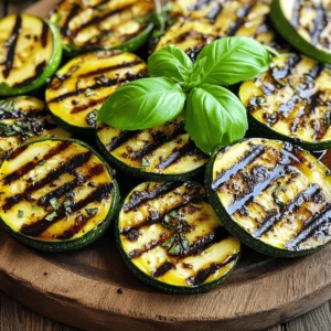- 3 medium zucchinis, sliced into ½ inch thick rounds - 3 tablespoons olive oil - Salt and pepper to taste - ½ teaspoon garlic powder - ½ teaspoon Italian seasoning - ½ cup balsamic glaze (store-bought or homemade) - Fresh basil leaves for garnish - Other vegetables to grill - Different herbs for seasoning - Alternative glazes In this recipe, I love using fresh zucchini. The crunch and flavor shine through when grilled. You can add other veggies, like bell peppers or eggplants, for variety. Grilled corn also pairs well. For herbs, I recommend fresh thyme or rosemary. They add a nice twist. If you want to change the glaze, try honey or a spicy sauce. Each choice brings a new taste to the dish. Feel free to experiment. Cooking should be fun! Check out the Full Recipe to see how to make this dish and enjoy the tasty, fresh flavors. First, heat your grill to medium-high. This step is key for great flavor. While the grill heats, wash and slice the zucchinis into ½ inch thick rounds. In a large bowl, mix the sliced zucchini with olive oil, salt, pepper, garlic powder, and Italian seasoning. Toss well until every piece is coated. This will enhance the taste and make it tender. Now, it's time to grill! Place the zucchini slices on the grill. Cook them for about 4-5 minutes on one side. Flip them and grill for another 4-5 minutes. You want to see nice grill marks and feel that they are tender. For perfect grill marks, don’t move the zucchini too much. Let them sit still as they cook. During the last minute of grilling, drizzle the balsamic glaze over the zucchini. This adds a sweet flavor and a lovely shine. Once done, remove the zucchini from the grill. Place it on a serving platter. Garnish with fresh basil leaves for a bright pop of color. This makes your dish look stunning and fresh. For the full recipe, check out the details above! To avoid overcooking zucchini, keep an eye on the time. Grill slices for about 4-5 minutes on each side. Zucchini cooks fast, so watch for those grill marks. They tell you when it's done. If you cook too long, the zucchini can turn mushy. Maintaining the right grill temperature is key. Preheat your grill to medium-high heat. This helps the zucchini get tender while keeping its shape. A hot grill gives great marks and adds flavor. You can boost the balsamic glaze flavor in simple ways. Try adding a pinch of salt or a sprinkle of pepper. A dash of honey can add sweetness, too. For some heat, mix in a bit of red pepper flakes. When pairing grilled zucchini, think of other fresh dishes. It goes well with grilled chicken or fish. You can also serve it with a light salad. The flavors mix well and bring a fresh taste to your meal. For the full recipe, check the section above. {{image_2}} You can make grilled zucchini even better with a few simple changes. Adding cheese or nuts can give your dish a nice crunch. Try crumbled feta or goat cheese for creaminess. For a nutty flavor, sprinkle on some toasted pine nuts or walnuts. You can also play with different marinades. Instead of just olive oil, consider using lemon juice or a spicy sauce. This can change the taste and add a kick. Experiment with your favorite flavors. If you want a vegan option, you can make a balsamic glaze from scratch. Mix balsamic vinegar with a bit of maple syrup. This keeps the sweet taste and is plant-based. For those watching carbs or gluten, grilled zucchini is already a great choice! The dish is naturally low in carbs. Just ensure your glaze has no added sugars. Look for gluten-free options if you buy a store-bought glaze. These tasty variations can elevate your grilled zucchini with balsamic glaze. Check out the Full Recipe for more details! To keep your grilled zucchini fresh, let it cool first. Once cooled, place it in an airtight container. Make sure it is sealed tightly to lock in flavor. Store it in the fridge for up to three days. If you want to keep it longer, consider freezing it. Use a freezer-safe bag and remove as much air as possible. You can enjoy it later, but the texture may change. When reheating grilled zucchini, you want to keep it tender, not mushy. The best way to do this is in the oven. Preheat your oven to 350°F. Place the zucchini on a baking sheet and cover it with foil. Heat for about 10 minutes. This method helps keep the texture nice. If you need a quicker option, you can use the microwave. Place the zucchini on a microwave-safe plate. Heat it in short bursts, about 30 seconds at a time. Check after each burst. This method may not keep the texture as well, but it's fast. For more details, you can check the Full Recipe to see how to make this dish from scratch! How do I know when the zucchini is cooked? You can tell zucchini is cooked when it is tender and has grill marks. It should feel soft but not mushy. Check it after about 4-5 minutes on each side. The color will brighten too, making it look more appealing. Can I use a grill pan instead of an outdoor grill? Yes, a grill pan works great! It heats well and gives those nice grill marks. Just make sure to preheat the pan before adding the zucchini. This method also keeps the zucchini juicy and flavorful. What are the health benefits of zucchini? Zucchini is low in calories and high in vitamins. It contains vitamin C, which helps your immune system. Zucchini also has fiber, which aids digestion. Plus, it’s hydrating, as it has a lot of water content. How many calories are in grilled zucchini with balsamic glaze? One serving of grilled zucchini with balsamic glaze has about 100 calories. This is a tasty and healthy side dish. You can enjoy it without feeling guilty about your calorie intake. What to serve with grilled zucchini? Grilled zucchini pairs well with many dishes. Try it with grilled chicken or fish for a complete meal. It also goes well with pasta or a fresh salad. The flavors blend nicely with other summer foods. Can grilled zucchini be served cold as a salad? Absolutely! Grilled zucchini can be used in cold salads. Just let it cool after grilling. Combine it with fresh greens, tomatoes, and your favorite dressing. It makes a refreshing dish for a hot day. For the full recipe of grilled zucchini with balsamic glaze, check out the section above. Grilling zucchini is simple and tasty. You need just a few ingredients and steps. You can mix in add-ins for more flavor and variety. Try different herbs or glazes to make it yours. Remember to store leftovers properly and reheat them carefully. Grilled zucchini pairs well with many dishes, making it a versatile choice. Enjoy your delicious creation and impress your friends with your grilling skills. Try it out and have fun cooking!
