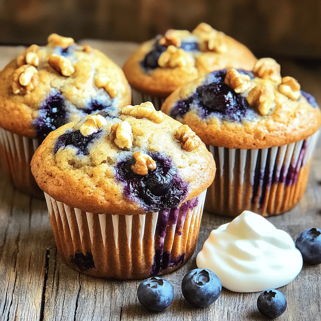 Here’s what you need to make these tasty muffins: - 1 cup whole wheat flour - 1 cup rolled oats - 2 tablespoons chia seeds - 1 teaspoon baking powder - 1/2 teaspoon baking soda - 1/2 teaspoon salt - 1/2 teaspoon cinnamon - 1/2 cup Greek yogurt - 1/2 cup almond milk (or any milk of choice) - 1/3 cup honey (or maple syrup) - 1 large egg - 1 teaspoon vanilla extract - 1 cup fresh blueberries (or frozen) - Optional: 1/2 cup chopped nuts (walnuts or pecans) for added crunch Each ingredient plays a role. Whole wheat flour gives fiber and nutrients. Rolled oats add heartiness and texture. Chia seeds boost protein and omega-3s. Baking powder and baking soda help the muffins rise. Greek yogurt adds moisture and protein. Almond milk keeps them light and fluffy. Honey or maple syrup sweetens naturally. The egg binds it all together, while vanilla extract adds warmth. Blueberries provide sweetness and a burst of flavor. And if you like crunch, chopped nuts are a great option. You can find the full recipe in the article for clear steps to follow. First, preheat your oven to 375°F (190°C). This step ensures the muffins bake evenly. Next, line a muffin tin with paper liners or lightly grease it. This makes it easy to remove the muffins later. In a large bowl, mix together the dry ingredients. Combine 1 cup of whole wheat flour, 1 cup of rolled oats, 2 tablespoons of chia seeds, 1 teaspoon of baking powder, 1/2 teaspoon of baking soda, 1/2 teaspoon of salt, and 1/2 teaspoon of cinnamon. Stir well to blend all the dry components. Take another bowl and whisk together the wet ingredients. Add 1/2 cup of Greek yogurt, 1/2 cup of almond milk, 1/3 cup of honey, 1 large egg, and 1 teaspoon of vanilla extract. Whisk until everything is smooth and combined. Now, pour the wet mixture into the dry ingredients. Stir gently until just combined, but do not overmix. This keeps your muffins light and fluffy. Next, fold in 1 cup of fresh blueberries and 1/2 cup of chopped nuts if you want extra crunch. Divide the muffin batter evenly among the muffin cups. Fill each cup about 2/3 full to allow for rising. Bake in your preheated oven for 18-22 minutes. Check if they are done by inserting a toothpick in the center. If it comes out clean, they are ready. After baking, let the muffins cool in the tin for 5 minutes before moving them to a wire rack. Enjoy your delicious protein-packed blueberry muffins! You can find the full recipe for more details. To keep your muffins moist, avoid overmixing the batter. When you mix too much, the muffins turn out dense and tough. Blend the ingredients just until they come together. Another great tip is to use Greek yogurt. It adds moisture and a nice tang to the muffins. Plus, it boosts the protein content! You can add spices to lift the flavor profile of your muffins. A pinch of nutmeg or a touch of vanilla can do wonders. For serving, try a dollop of Greek yogurt on the side. This not only adds creaminess but also pairs well with the sweetness of the blueberries. If your muffins turn out too dry, it may be due to overbaking or too much flour. To fix this, reduce your baking time or measure your flour correctly. If they are too dense, check your mixing technique. Gentle mixing helps keep them light and fluffy. {{image_2}} You can make a vegan version of these muffins. Swap the egg for flax eggs. To make one flax egg, mix 1 tablespoon of ground flaxseed with 2.5 tablespoons of water. Let it sit for five minutes until it thickens. This works well in the recipe. For a gluten-free option, use almond flour or gluten-free all-purpose flour. Make sure your oats are certified gluten-free. This keeps the muffins soft and tasty while being gluten-free. You can change the flavor by adding different fruits. Try raspberries, strawberries, or diced apples. Each fruit brings a new taste to the muffins. You can also add spices like nutmeg or ginger for warmth. Nut butter can add creaminess and flavor too. Consider adding almond butter or peanut butter to the batter. This not only boosts taste but also adds more protein. You can make mini muffins or larger portions. For mini muffins, fill each cup only halfway. This way, they bake quickly and are perfect for snacks. If you want larger muffins, just fill the cups more. Adjust the baking time by a few minutes for larger sizes. Looking for the full recipe? Check the section above. To keep your protein-packed blueberry muffins fresh, cool them first. Let them sit at room temperature for about 5 to 10 minutes after baking. This cooling step helps prevent sogginess. Once they are cool, place them in an airtight container. A glass or plastic container works well. This way, they stay moist and tasty. Freezing muffins is easy and smart. To freeze them, wrap each muffin in plastic wrap. After that, place the wrapped muffins in a freezer bag. This keeps them fresh for later. When you're ready to enjoy one, take it out and let it thaw. You can leave it at room temperature or microwave it for about 20 seconds. This warming makes it taste just baked. These muffins last for about a week in the fridge. If you freeze them, they stay good for about three months. Just remember to check for any freezer burn if they sit for a while. Enjoy your healthy snacks whenever you want! For the full recipe, check out the details I shared earlier. Yes, you can use frozen blueberries. They add great flavor and nutrition. However, frozen blueberries can change the texture. They might make the muffins slightly denser and moister. To avoid this, toss them in a bit of flour before adding them to the batter. This helps keep them from sinking to the bottom during baking. To boost the protein, consider these options: - Add protein powder to the dry mix. One scoop should do. - Use more Greek yogurt. Swap in 3/4 cup instead of 1/2 cup. - Mix in some nut butter. Almond or peanut butter adds flavor and protein. These options enhance both the taste and the protein content. Enjoy these muffins with tasty toppings. Here are a few ideas: - Greek yogurt: It adds creaminess and extra protein. - Honey: A drizzle on top gives sweetness. - Nut butter: Spread almond or peanut butter for added richness. These toppings make your muffins even more delicious and satisfying. These muffins are easy to make, tasty, and healthy. You learned the key ingredients, simple steps, and tips for moist muffins. I also shared fun variations for different diets and flavor preferences. Remember, you can store these muffins well and freeze them for later. Enjoy experimenting with your favorite add-ins and toppings. This recipe can fit any occasion, so bake and share your delightful creations!