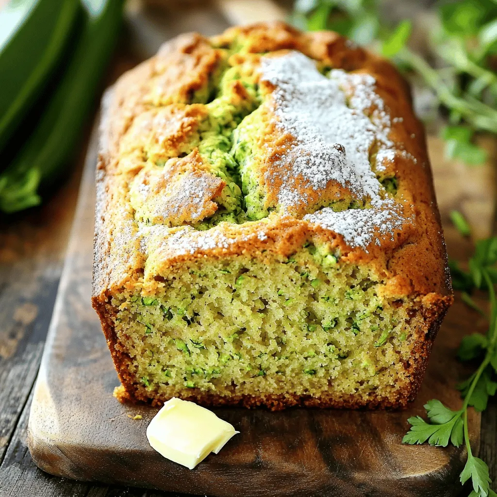 To make the best zucchini bread, gather these ingredients: - 2 medium zucchinis - 1 cup granulated sugar - 1/2 cup packed brown sugar - 1/2 cup vegetable oil - 3 large eggs - 1 teaspoon vanilla extract - 2 cups all-purpose flour - 1 teaspoon baking powder - 1 teaspoon baking soda - 1/2 teaspoon salt - 1 teaspoon ground cinnamon - 1/2 teaspoon ground nutmeg - Optional ingredients: 1/2 cup chopped walnuts or pecans, 1/2 cup chocolate chips Each ingredient plays a key role in flavor and texture. The zucchinis keep the bread moist and add nutrition. The sugars give sweetness and help it rise. The oil adds richness, while eggs bind everything together. The spices like cinnamon and nutmeg bring warmth to the flavor. If you choose to add nuts or chocolate chips, they add extra texture and taste. For the full recipe, you can click here. Having all these ingredients ready makes the next steps easier and more enjoyable. - Preheat the oven to 350°F (175°C). - Grease the loaf pan or line it with parchment paper. - In a large bowl, combine grated zucchini, granulated sugar, brown sugar, and oil. - Next, add three eggs and one teaspoon of vanilla extract. Mix well. - In another bowl, mix two cups of all-purpose flour, baking powder, baking soda, salt, cinnamon, and nutmeg. - Gradually add the dry mix to the wet ingredients. Stir gently until just combined. - Pour the batter into the prepared loaf pan. Bake for 50-60 minutes. Follow these steps to create the ultimate moist zucchini bread. You can find the full recipe above for all the details! To make the best zucchini bread, avoid overmixing. This keeps the bread tender. Mix just until you see no dry flour. Also, ensure your zucchinis are well-drained. This prevents sogginess in your bread. After grating, let the zucchini sit in a towel. Squeeze out any excess moisture before adding it to the batter. Use an oven thermometer to check your oven's temperature. This helps your bread bake evenly. If your oven runs hot, it can burn the edges. When baking, check doneness with a toothpick. Insert it in the center of the bread. If it comes out clean, your bread is ready. If it has batter on it, bake a bit longer. For a lovely finish, serve your zucchini bread warm. Spread a pat of butter on top for extra flavor. Dusting the loaf with powdered sugar adds a nice touch too. For color, add fresh herbs like basil or mint as a garnish. These simple tips enhance the look and taste of your dish. Try these ideas when you make the full recipe! {{image_2}} You can boost the flavor of your zucchini bread easily. Adding spices like ginger or cloves gives a nice kick. If you want something fruity, try mixing in raisins or cranberries. Both options change the taste and keep it interesting. You can switch up the nuts in your bread. Use pecans or almonds instead of walnuts. If you love chocolate, mix in different types of chocolate chips. Dark or white chocolate chips can add a great touch. If you need a gluten-free option, try almond flour or special gluten-free blends. For a vegan version, replace the eggs with flaxseed meal or applesauce. These swaps make it easy to enjoy zucchini bread no matter your diet. For the complete recipe, check out the Full Recipe section. - Store your zucchini bread at room temperature for up to 3 days. - Wrap it tightly to keep it fresh and moist. - For longer storage, refrigerate your bread for up to a week. - You can freeze slices for up to 3 months. This way, you can enjoy it later! - To thaw, leave frozen slices out at room temperature. - If you want a warm treat, reheat slices in the microwave or oven. Following these storage tips will help you enjoy your zucchini bread at its best! Check out the Full Recipe for more details. To keep your zucchini bread moist, add yogurt or applesauce to the batter. These ingredients add moisture and enhance flavor. I love using applesauce for its subtle sweetness. Yes, you can use carrots or squash as alternatives to zucchini. Both options offer a similar texture and taste. Grated carrots add a nice sweetness, while squash gives a milder flavor. You can check if your zucchini bread is done by inserting a toothpick in the center. It should come out clean when the bread is baked perfectly. If the toothpick has wet batter on it, bake for a few more minutes. Absolutely! You can make mini loaves by adjusting the baking time. Bake them for about 25-30 minutes. This way, you can enjoy smaller portions that are perfect for sharing or gifting. You now have a clear guide to baking great zucchini bread. We covered the ingredients, preparation steps, and tips for perfecting your loaf. Remember, avoid overmixing for a tender texture. Feel free to try the variations with nuts, chocolate, or spices. Proper storage keeps your bread fresh longer. Whether you’re enjoying it warm or adding twists, this recipe offers flexibility and joy. Happy baking!